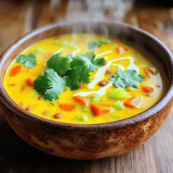 To make this nourishing soup, you need a few key items: - 1 cup red lentils, rinsed - 1 medium onion, diced - 2 cloves garlic, minced - 1 teaspoon fresh ginger, grated - 2 tablespoons olive oil - 1 teaspoon ground turmeric - 1 teaspoon cumin - ½ teaspoon coriander - 4 cups vegetable broth - 1 cup coconut milk - 2 large carrots, diced - 1 stalk celery, diced - Juice of 1 lemon - Salt and pepper to taste - Fresh cilantro leaves for garnish These ingredients create a warm and comforting blend. The red lentils are soft and creamy. They cook quickly and soak up flavors. The turmeric adds a golden hue and health benefits. You can enhance your soup with some fun toppings. Here are some ideas: - Crushed red pepper flakes for heat - A dollop of yogurt for creaminess - Sliced green onions for crunch - Toasted pumpkin seeds for a nutty flavor These garnishes add a burst of color and texture. They also let you customize the soup to your taste. Each ingredient brings its own benefits: - Red lentils: High in protein and fiber, they support digestion. - Turmeric: Known for its anti-inflammatory properties, it promotes health. - Coconut milk: Adds healthy fats and creaminess, making the soup rich. - Carrots: Packed with vitamins, they boost your immune system. - Onions and garlic: They support heart health and add flavor. This soup is not just tasty; it’s good for you too! It’s a complete meal packed with nutrients. For the full recipe, check the link above. To start, gather all your ingredients. You will need: - 1 cup red lentils, rinsed - 1 medium onion, diced - 2 cloves garlic, minced - 1 teaspoon fresh ginger, grated - 2 tablespoons olive oil - 1 teaspoon ground turmeric - 1 teaspoon cumin - ½ teaspoon coriander - 4 cups vegetable broth - 1 cup coconut milk - 2 large carrots, diced - 1 stalk celery, diced - Juice of 1 lemon - Salt and pepper to taste - Fresh cilantro leaves for garnish Next, dice the onion, mince the garlic, and grate the ginger. Rinse the lentils in cold water. This step helps remove any dirt or debris. Prepare the carrots and celery by dicing them into small pieces. Now, heat the olive oil in a large pot over medium heat. Once hot, add the diced onions, minced garlic, and grated ginger. Sauté them for about 5 minutes. You want the onions to turn translucent. This step draws out the flavors. After that, stir in the ground turmeric, cumin, and coriander. Cook for an additional 1-2 minutes. Toasting the spices enhances their taste. Next, add the diced carrots and celery to the pot. Stir everything together and cook for another 3-4 minutes. The vegetables should begin to soften. Now, it’s time to add the rinsed lentils and vegetable broth. Bring this mixture to a boil. Once boiling, reduce the heat and let it simmer. Cook for about 20-25 minutes or until the lentils are tender. Once the lentils are cooked, stir in the coconut milk and lemon juice. Allow the soup to simmer for another 5-10 minutes. This adds creaminess and brightness to the soup. Now, season the soup with salt and pepper to taste. Adjust the flavors as needed. Once done, remove the pot from heat. Let the soup sit for a few minutes before serving. This helps the flavors meld together. Serve the soup hot and garnish with fresh cilantro leaves. They add a nice touch of color and flavor. For the full recipe, check out the provided link. To boost the taste of your Golden Turmeric Lentil Soup, try a few simple tricks. First, use fresh spices. Ground spices lose their kick over time. Second, add a pinch of cayenne for heat if you like spicy food. You can also toss in some fresh herbs like thyme or bay leaves while cooking. This adds layers of flavor. Lastly, finish the soup with a swirl of lemon juice. It brightens the dish and brings all the flavors together. Many home cooks make mistakes that dull the soup's taste. One common error is not sautéing the onions, garlic, and ginger long enough. Take your time to let them soften and release their aroma. Another mistake is using low-quality vegetable broth. A rich broth makes a big difference. Finally, don’t skip the salt and pepper. These seasonings help balance the flavors. Remember to adjust them as you go along for the best results. To make the most of your soup, pair it with crunchy bread or a simple salad. A side of whole grain bread complements the soup's rich texture. You can also serve it with a fresh green salad dressed with a light vinaigrette. For a heartier meal, add cooked quinoa or brown rice directly to the soup. This boosts the fiber and protein content. Check out the Full Recipe for more ideas on how to enjoy this delicious dish! {{image_2}} You can swap red lentils for green or brown lentils. They will change the soup's color and texture. If you want a richer flavor, try adding sweet potatoes. You can also use yellow onions if you don’t have white ones. If you are out of coconut milk, try using almond milk or cashew cream for a creamy touch. This soup is already vegan and gluten-free. All the ingredients fit those diets. If you want to add protein, toss in some chickpeas. They blend well and boost nutrition. Make sure to check labels on store-bought broth to ensure it is gluten-free. You can add leafy greens like spinach or kale. They cook down quickly and add vitamins. For extra fiber, consider adding diced bell peppers or zucchini. Top with nuts or seeds for a crunchy bite. These additions make the soup fun and more nourishing. For the full recipe, visit the section above. After you enjoy your Golden Turmeric Lentil Soup, let it cool. Transfer the soup into an airtight container. Store it in the fridge. It will stay fresh for about 3 to 4 days. If you want to enjoy it later, freezing is a great option. To reheat your soup, pour it into a pot. Warm it on medium heat. Stir it often to prevent sticking. You can also use the microwave. Heat in short bursts, stirring in between. Make sure it’s hot all the way through before serving. If you want to freeze the soup, use freezer-safe containers. Leave some space at the top for expansion. Label the containers with the date. You can freeze it for up to 3 months. When you’re ready to eat, thaw it overnight in the fridge before reheating. Enjoy your soup anytime! For the complete recipe, check out the Full Recipe. Turmeric has many health benefits. It helps reduce inflammation in the body. It may also boost your immune system. This spice contains curcumin, which fights free radicals. Lentils are rich in protein and fiber. They help keep your heart healthy and support digestion. Together, turmeric and lentils create a powerful dish. This combo can help you feel great while enjoying a tasty meal. Yes, you can make this soup in a slow cooker! Start by sautéing the onions, garlic, and ginger in a pan. Then, add them to the slow cooker. Next, add the remaining ingredients: lentils, spices, broth, and veggies. Set the slow cooker on low for 6 to 8 hours. Your soup will be ready and full of flavor! This method makes it easy to enjoy the soup anytime. Golden Turmeric Lentil Soup can last 4 to 5 days in the fridge. Be sure to store it in an airtight container. If you want it to last longer, consider freezing it. This soup can stay good in the freezer for about 3 months. Just thaw it overnight in the fridge before reheating. You can enjoy delicious soup anytime you want! For the full recipe, check out the details above. This blog post covered the main ingredients and their benefits for Golden Turmeric Lentil Soup. I shared clear steps for preparation and cooking, plus tips to enhance flavors. You learned about easy variations for your diet and how to store leftovers. In conclusion, making this soup is simple and rewarding. It’s healthy, comforting, and adaptable. Enjoy exploring recipes that nourish your body and delight your taste buds.