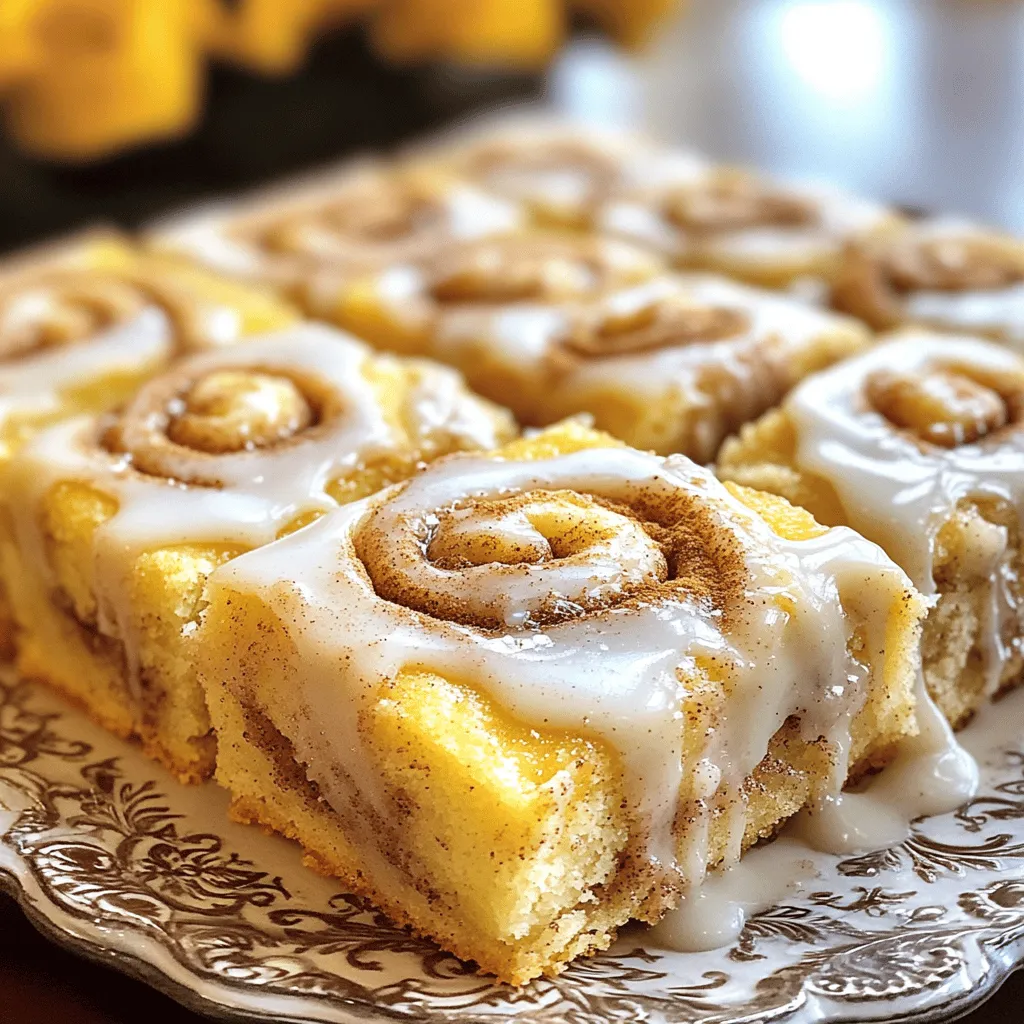To make the perfect cinnamon roll cake, gather these items: - 2 cups all-purpose flour - 1 cup granulated sugar - ½ cup unsalted butter, softened - 1 cup milk - 2 large eggs - 1 tablespoon baking powder - 1 teaspoon vanilla extract - 1 teaspoon salt - 2 tablespoons ground cinnamon - ½ cup brown sugar - 1 cup powdered sugar (for glaze) - 2 tablespoons milk (for glaze) If you need to swap some items, here are good options: - Use whole wheat flour for a healthier option. - Coconut oil can replace unsalted butter for a dairy-free option. - Almond milk works well instead of regular milk. - Flax eggs can substitute for regular eggs; use 1 tablespoon of flaxseed meal and 3 tablespoons of water per egg. - You can use a sugar substitute if you want to reduce sugar intake. You will need a few tools to make this cake: - A large mixing bowl - A 9x13 inch baking pan - A whisk for mixing - A measuring cup and spoons - A knife for swirling the batter - A toothpick to check doneness - A cooling rack for resting the cake These ingredients and tools will help you create a delightful cinnamon roll cake! For the full recipe, check the details above. First, gather all your ingredients. You will need: - 2 cups all-purpose flour - 1 cup granulated sugar - ½ cup unsalted butter, softened - 1 cup milk - 2 large eggs - 1 tablespoon baking powder - 1 teaspoon vanilla extract - 1 teaspoon salt - 2 tablespoons ground cinnamon - ½ cup brown sugar - 1 cup powdered sugar (for glaze) - 2 tablespoons milk (for glaze) Next, preheat your oven to 350°F (175°C). Grease a 9x13 inch baking pan. In a large mixing bowl, cream the softened butter and granulated sugar. Mix until it’s light and fluffy. Add the eggs and vanilla, and beat until combined. Then, slowly mix in the milk until the batter is smooth. In another bowl, whisk the flour, baking powder, and salt. Gradually add this to the wet mixture. Stir until just combined. Now, in a small bowl, mix the ground cinnamon and brown sugar for the cinnamon-sugar mix. Pour half of the batter into the greased baking pan. Spread it evenly. Next, sprinkle half of the cinnamon-sugar mixture on top of the batter. Pour the rest of the batter over this layer. Sprinkle the remaining cinnamon-sugar mixture on top. Use a knife to swirl the mixtures slightly for a marbled look. Bake in the preheated oven for 30-35 minutes. Check if it’s done by inserting a toothpick in the center. If it comes out clean, it’s ready! While the cake bakes, prepare the glaze. Mix the powdered sugar with 2 tablespoons of milk until it’s smooth and pourable. Once the cake is out of the oven, let it cool in the pan for about 10 minutes. Then, drizzle the glaze over the cake. For the best presentation, cut the cake into squares. Serve on a nice platter and add extra glaze and a sprinkle of cinnamon. Enjoy your homemade cinnamon roll cake! To get a fluffy cake, start with room temperature butter. Cream it well with sugar until it looks light. This mix adds air, which helps the cake rise. Next, don’t overmix the batter once you add the dry ingredients. Stir just until you see no flour. Overmixing can make the cake dense. Lastly, make sure your baking powder is fresh. Old baking powder won’t rise well and can ruin your cake. If your cake sinks in the middle, you might have added too much liquid. Check your measurements carefully. If the cake is dry, you may have overbaked it. Use a toothpick to test when it’s done. If it comes out clean, it's ready. Also, if the edges brown too fast, cover them with foil. This way, the middle can finish baking without burning. Serve your cinnamon roll cake warm for the best taste. Cut it into squares and place them on a nice plate. Drizzle extra glaze over each piece for a sweet touch. You can also sprinkle a little cinnamon on top for extra flavor. Pair it with coffee or tea to make it even better. For a fun twist, add a scoop of vanilla ice cream on the side. Enjoy it fresh for the best flavor and texture! For the full recipe, check out the Cinnamon Roll Cake Delight! {{image_2}} You can add nuts or fruits to make your cinnamon roll cake more exciting. Chopped walnuts or pecans add a nice crunch. If you love fruits, try adding chopped apples or berries. Just fold them into the batter before baking. This will give your cake extra flavor and texture. The glaze can change the whole vibe of your cake. You can keep it simple with a basic glaze made from powdered sugar and milk. If you want something special, try adding vanilla or almond extract. For a richer taste, mix in cream cheese for a tangy twist. You can even swirl in some melted chocolate for a decadent touch. To make your cake more unique, think about adding spices or extracts. A bit of nutmeg can deepen the flavor. You can also mix in orange zest for a fresh twist. If you want a caramel flavor, stir in some caramel sauce into the batter. All these options can help you create your own signature cinnamon roll cake. For the full recipe, check out the steps I provided above. Store leftover cinnamon roll cake in an airtight container. This keeps it fresh and moist. If you do not have a container, wrap the cake tightly with plastic wrap. Place it in the fridge to extend its life. It can last up to five days in the fridge. Room temperature is fine for one to two days, but the fridge is best. You can freeze this cake for later use. First, let the cake cool completely. Then, slice it into pieces. Wrap each piece in plastic wrap tightly. Place the wrapped pieces in a freezer bag. Remove as much air as you can before sealing. The cake can stay fresh in the freezer for up to three months. Label the bag with the date for easy tracking. To reheat, remove the cake from the fridge or freezer. If frozen, let it thaw in the fridge overnight. Preheat your oven to 350°F (175°C). Place the cake on a baking sheet. Heat for about 10 to 15 minutes. You can also microwave a piece for about 30 seconds. Add some glaze on top after reheating for extra sweetness. Enjoy every bite! Yes, you can make this cake ahead of time. Bake it the day before. Let it cool and store it in an airtight container. It keeps well for up to three days. Just remember to glaze it before serving for that fresh taste. To check if the cake is done, use a toothpick. Insert it in the center of the cake. If it comes out clean, the cake is ready. If you see wet batter, bake it a few more minutes. This cake should have a nice golden top when done. Yes, you can make a vegan version. Swap the eggs for flax eggs or applesauce. Use almond milk or soy milk instead of regular milk. For the butter, you can use coconut oil or vegan butter. This way, you still get a delicious cake without any animal products. We explored the key ingredients, including swaps, tools, and methods needed for success. You learned step-by-step how to prepare, bake, cool, and glaze your cake. Tips for a fluffy texture and serving ideas helped boost your baking skills. Variations, storage methods, and answers to common questions offered more insights. Now you have the tools and knowledge to create a delicious Cinnamon Roll Cake that impresses everyone. Get ready to bake and enjoy!