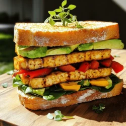 To make a tasty Maple Balsamic Tofu Sandwich, you need a few key ingredients: - 1 block (14 oz) firm tofu, pressed and drained - 3 tablespoons balsamic vinegar - 2 tablespoons pure maple syrup - 1 tablespoon soy sauce - 1 teaspoon garlic powder - 1 teaspoon onion powder - Salt and pepper to taste - 4 slices whole grain bread - 1 avocado, sliced - 1 cup fresh spinach leaves - ½ cup roasted red peppers (jarred or homemade) - Olive oil for grilling These ingredients come together to create a sandwich that is both savory and sweet. The tofu absorbs the flavors of the balsamic vinegar and maple syrup, making it rich and delicious. You can make your sandwich even better by adding some extras. Here are a few ideas: - Sliced cucumbers for crunch - Fresh herbs like basil or cilantro - A sprinkle of feta cheese for creaminess - Sriracha or hot sauce for a kick Feel free to mix and match these add-ins. They can make the sandwich more fun and exciting! You can find most of these ingredients at your local grocery store. Look in these sections: - Tofu: Usually in the refrigerated aisle near dairy products. - Balsamic vinegar and maple syrup: Found in the condiment aisle. - Fresh produce: Check the fruits and vegetables section for avocados, spinach, and peppers. - Bread: Look in the bakery section for whole grain options. If you want organic or specialty items, local health food stores are a great choice. They often carry unique ingredients that can enhance your sandwich. For the full recipe, check the previous section. Start by slicing your pressed tofu into 1-inch thick slabs. This thickness helps the tofu cook well and hold its shape. Pat the slabs dry with a clean towel. This step is key. Removing moisture allows the tofu to absorb more flavor. Next, grab a medium bowl. Whisk together balsamic vinegar, pure maple syrup, soy sauce, garlic powder, onion powder, salt, and pepper. This mix will be your marinade. Place the tofu slabs in the bowl. Make sure they are fully coated. Let the tofu soak in this goodness for 20-30 minutes. Flip the slabs halfway through to get even flavor. Heat a non-stick skillet or grill pan over medium heat. Add a drizzle of olive oil to the pan. When the pan is hot, add the marinated tofu slabs. Cook them for about 4-5 minutes on each side. Look for a golden brown color and a slight crispness. Toast your whole grain bread slices while the tofu cooks. You want them golden and crisp too. Now it's time to assemble your sandwich. On one slice of bread, layer half of the sliced avocado. Add a generous amount of fresh spinach leaves next. Place the crispy tofu slab on top, then add roasted red peppers. Top with another slice of bread. Press down gently to hold it all together. If you want, grill the sandwich in the skillet for 2 minutes on each side. This adds a warm and crispy touch. Finally, slice the sandwich in half diagonally and serve it right away. Enjoy this tasty, healthy meal! For more details, check out the full recipe. To get crispy tofu, start with firm tofu. Press it well. This removes extra water. Cut it into thick slabs. Pat these slabs dry with a towel. Next, marinate your tofu. The marinade adds flavor and helps with crispiness. Cook the tofu in a hot pan. Use a little olive oil to achieve that golden brown color. Flip the slabs often. This ensures even cooking on both sides. When grilling tofu, choose medium heat. This allows the outside to brown while the inside stays moist. Use a grill pan if you have one. It gives great marks and flavor. Brush the pan lightly with olive oil. Place the marinated tofu slabs on the grill. Do not overcrowd the pan. Leave some space for air to circulate. Grill for about 4-5 minutes per side. Look for a nice golden color. This shows the tofu is ready. You can get creative with your tofu sandwiches. Serve on whole grain bread for extra fiber. Add fresh spinach, sliced avocado, and roasted red peppers for color and taste. Consider adding spicy mustard or hummus for a flavor kick. Cut your sandwich in half for easy eating. Serve it with sweet potato fries or a light salad. This makes a perfect meal. You can find the full recipe linked above to guide you through the process. {{image_2}} This sandwich is already vegan, but you can make it even more hearty. Try using tempeh instead of tofu. Tempeh has a nutty flavor and adds great texture. You can also swap the whole grain bread for a gluten-free option, like chickpea flour bread. Add a spread of hummus for extra creaminess. To make this sandwich gluten-free, pick gluten-free bread. Many stores offer tasty options. Check labels to ensure they are certified gluten-free. You can also use lettuce wraps instead of bread. This gives a fresh twist and cuts down on carbs while keeping it light. Want to amp up the flavor? Add some spice! A pinch of cayenne pepper in the marinade brings heat. You can include fresh herbs like basil or cilantro for brightness. If you love heat, try adding sliced jalapeños to the sandwich. For a smoky note, use smoked paprika in the marinade. These simple tweaks make your Maple Balsamic Tofu Sandwich even more enjoyable. For the full recipe, check out the complete steps above. If you have extra Maple Balsamic Tofu Sandwiches, store them in the fridge. Wrap each sandwich tightly in plastic wrap or foil. This keeps the bread from getting soggy. You can also use a reusable container. Make sure it closes well to keep air out. Leftovers should be eaten within two days for the best taste. When you are ready to eat your leftover sandwich, you want it warm and tasty. The best way to reheat it is on a skillet. Heat the skillet over medium heat. Place the sandwich in the skillet and cover it with a lid. This helps heat the tofu inside without burning the bread. Heat for about 3-4 minutes on each side. You can also use a toaster oven for a crispier finish. For the best storage, use airtight containers. Glass containers are great because they do not hold odors. If you use plastic, choose BPA-free options. Be sure to let the tofu cool down before putting it in the container. This prevents condensation, which can make the sandwich soggy. For longer storage, you can freeze the marinated tofu separately. Just thaw it in the fridge before cooking. For the full recipe, check out the Maple Balsamic Tofu Sandwich section. Marinating the tofu takes about 20 to 30 minutes. During this time, the tofu absorbs all the tasty flavors. I recommend flipping the tofu halfway through to ensure even marination. If you have more time, you can marinate it longer for an even bolder taste. Absolutely! You can use any bread you like. Sourdough, ciabatta, or even gluten-free bread work well. Just make sure the bread can hold the filling without falling apart. Toasting the bread adds a nice crunch too. If you want a different protein, consider tempeh or chickpeas. Both options bring great texture and taste. You can also use grilled portobello mushrooms for a hearty alternative. Each substitute will change the flavor slightly, but they will still be delicious! In this article, we explored how to make a tasty maple balsamic tofu sandwich. You learned about key ingredients and where to find them. I provided a step-by-step guide for preparing, marinating, and cooking your tofu. We also discussed tips for crispy tofu and shared variations for different diets. Finally, I covered how to store and reheat leftovers effectively. With this knowledge, you can enjoy a delicious sandwich that's easy to make and customize. Get creative, and happy cooking!