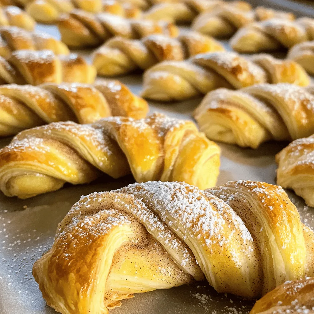 - 1 sheet of refrigerated puff pastry, thawed - 2 tablespoons unsalted butter, melted - 1/4 cup granulated sugar - 1 tablespoon ground cinnamon - 1 egg (for egg wash) - Optional: powdered sugar for dusting You might not have puff pastry at home. You can use crescent roll dough instead. It works well and gives a nice taste. If you want to change the sugar, try brown sugar for a deeper flavor. Coconut sugar is a nice option too. It adds a hint of caramel. When choosing puff pastry, look for brands with few ingredients. Quality matters! Always check for freshness dates. Fresh spices are key for the best taste. Ground cinnamon should smell strong and sweet. If it doesn't, get fresh spices for better flavor. - Preheat your oven to 400°F (200°C). Line a baking sheet with parchment paper. - On a lightly floured surface, roll out the puff pastry sheet. This helps to smooth it out. - Brush the melted butter evenly over the surface of the pastry. This adds flavor and helps the sugar stick. - In a small bowl, mix the granulated sugar and ground cinnamon. Sprinkle this mixture over the buttered pastry. - Bake until the twists are golden brown. This usually takes about 12-15 minutes. - Check for doneness by looking for a puffed, crispy texture. If they are too light, give them more time. These steps make it easy to create sweet cinnamon twists. For the full recipe, check out the details above. Enjoy the process! To make your cinnamon twists perfect, keep these tips in mind: - Ensuring even twists: As you twist the strips, make sure they are tight and even. This helps them cook well and look great. If they are too loose, they may not hold their shape. - Avoiding sogginess: Ensure your oven is hot enough before baking. A hot oven helps the pastry puff up and stay crisp. If you brush on too much butter, it can make them soggy. Use just enough to coat the surface. These twists are great on their own, but you can elevate them: - Pairing with dips: Serve your twists with chocolate or caramel dips for a fun touch. These add flavor and make each bite special. - Presentation ideas for parties: Arrange the twists on a colorful platter. Add some fresh fruit or a sprinkle of powdered sugar on top. This makes them eye-catching and delicious. Learn what not to do when making these treats: - Overbaking vs. underbaking: Keep an eye on your twists while they bake. If they bake too long, they can burn. If not long enough, they may be doughy. Aim for a golden brown look. - Using too much filling: When spreading the cinnamon sugar, less is more. Too much filling can leak out while baking and create a mess. Just a light sprinkle gives great flavor without the fuss. {{image_2}} You can easily switch up the flavors in your sweet cinnamon twists. Here are some fun ideas: - Adding nuts or chocolate chips: Chopped nuts like pecans or walnuts add crunch. You can also sprinkle chocolate chips for a sweet surprise. - Using different spices: Try nutmeg for warmth or cardamom for a unique twist. These spices mix well with cinnamon and add depth. If you need to adjust for dietary needs, don't worry! Here are great options: - Vegan alternatives: Use plant-based butter and skip the egg wash. Your twists will still taste amazing! - Gluten-free options: Swap out the puff pastry for gluten-free dough. Ensure all other ingredients are labeled gluten-free. You can make your cinnamon twists in various sizes to fit any occasion: - Mini twists vs. larger portions: Cut smaller strips for bite-sized snacks. Larger twists can be great for sharing at parties. - Making bite-sized cinnamon snacks: Roll small pieces of dough into balls, then twist. This makes for easy, fun treats that everyone will love! To keep your sweet cinnamon twists fresh, store them in an airtight container. The ideal storage is at room temperature. This helps maintain their flaky texture. Avoid exposing them to moisture, as this can make them soggy. If you have leftover twists, stack them gently to avoid crushing. You can freeze these twists before or after baking. If you freeze them before baking, place the twisted strips on a baking sheet. Freeze them until solid, then transfer to a freezer bag. This way, you can bake them fresh later. If you freeze them after baking, let them cool completely. Store them in an airtight container or freezer bag. To thaw, place the frozen twists in the fridge overnight. For quick thawing, you can leave them at room temperature for about an hour. Reheat any baked twists in an oven at 350°F (175°C) for about 10 minutes for a crispy finish. These delightful twists last about 2 to 3 days at room temperature. If stored properly, they can last up to a month in the freezer. Watch for signs of spoilage, like a change in smell or texture. If they feel hard or dry, they may not taste good anymore. Enjoy your sweet cinnamon twists while they are fresh! You can use either frozen or homemade puff pastry. Frozen pastry is easy and saves time. Look for a high-quality brand that has no artificial ingredients. Homemade puff pastry gives you control over the ingredients and texture, but it takes more time and skill. Choose based on your comfort level. Both options work well for sweet cinnamon twists. Yes, you can prepare the twists ahead of time. You can assemble them and then refrigerate them before baking. Just cover them with plastic wrap to keep them fresh. You can also freeze the unbaked twists. Place them on a baking sheet and freeze until firm. Then, transfer them to a freezer bag. When you're ready, bake straight from the freezer. Just add a couple of extra minutes to the baking time. To reheat leftover twists, preheat your oven to 350°F (175°C). Place the twists on a baking sheet. Heat for about 5 to 10 minutes or until warm. This method keeps the twists crispy. You can also microwave them for a quick fix, but they may get soft. For the best texture, stick with the oven. Enjoy your warm, sweet cinnamon twists even after the first day! This guide shows you how to make delicious cinnamon twists from scratch. We covered essential ingredients, including puff pastry and sugar tips. I shared easy instructions for preparation, baking, and common pitfalls to avoid. You can try fun variations like adding nuts or using dairy-free options. Don't forget storage advice for leftovers. With these tips, you’ll impress friends and family with your baking. Enjoy your tasty twists!