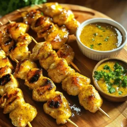 For this recipe, you need simple and fresh ingredients. The main items are: - 1 lb (450g) boneless, skinless chicken breasts, cut into 1-inch cubes - 1/4 cup honey - 1/4 cup Dijon mustard - 2 tablespoons olive oil - 1 tablespoon apple cider vinegar - 2 cloves garlic, minced - 1 teaspoon smoked paprika - Salt and pepper to taste - Wooden or metal skewers (if using wooden skewers, soak in water for 30 minutes) These ingredients come together to create a sweet and tangy flavor that makes the skewers shine. To make your meal complete, consider these extras: - Fresh parsley or cilantro for garnish - Extra honey mustard sauce for dipping These small touches elevate the dish and add color to your plate. Choosing the right ingredients is key to great flavor. Here are some tips: - Chicken: Look for fresh, high-quality chicken. It should be pink and firm. - Honey: Use pure honey for the best taste. Avoid blends or processed honey. - Mustard: Dijon mustard adds a nice bite. Check labels for real ingredients. - Olive Oil: Use extra virgin olive oil for flavor and health benefits. - Garlic: Fresh garlic works best. Avoid pre-minced garlic as it loses flavor. By picking quality ingredients, you enhance the taste of your honey mustard chicken skewers. For the full recipe, check out the detailed instructions above. To start, gather your ingredients. You will need honey, Dijon mustard, olive oil, apple cider vinegar, minced garlic, smoked paprika, salt, and pepper. In a bowl, whisk these together until smooth. This marinade is the key to flavor. It will make your chicken juicy and tasty. Next, cut your chicken into 1-inch cubes. Add these cubes to your marinade. Make sure each piece is well coated. This helps the chicken absorb all those great flavors. Cover the bowl and place it in the fridge. Let it marinate for at least 30 minutes. If you have more time, letting it sit for up to 4 hours is even better. When you are ready to grill, heat your grill or grill pan over medium-high heat. While it warms up, thread the marinated chicken onto the skewers. Leave a little space between each piece. This helps them cook evenly. Once the grill is hot, place the skewers on it. Grill the chicken for about 10-12 minutes. Turn them occasionally until they are golden and cooked through. You want the internal temperature to reach 165°F (75°C). After grilling, let the skewers rest for a couple of minutes before serving. You can find the full recipe in the article for more details. To make the best honey mustard chicken skewers, focus on your marinade. Start with the right ratio of honey and Dijon mustard. I use equal parts, which gives a sweet and tangy flavor. Add olive oil for smoothness and apple cider vinegar for a little zing. You can also mix in minced garlic for extra taste. Let the chicken soak up these flavors for at least 30 minutes. For a richer taste, marinate it for up to 4 hours. This step is key to making your chicken juicy and full of flavor. Grilling chicken skewers at the right temperature is crucial. I recommend preheating your grill to medium-high heat. This helps the chicken cook evenly and get that nice golden brown. If your grill is too hot, the outside may burn while the inside stays raw. If it’s too low, the chicken will dry out. You want it to be hot enough to create grill marks but not so hot that it chars the meat. Aim for around 400°F (204°C) for perfect results. When serving your honey mustard chicken skewers, presentation matters. Place the skewers on a wooden platter for a rustic look. I like to garnish them with fresh parsley or cilantro to add color. Serve with a small bowl of extra honey mustard sauce on the side. This way, guests can dip their skewers, which makes it more fun. Pair these skewers with a fresh salad or grilled veggies for a complete meal. You can find the full recipe for more details on how to make these delicious skewers. {{image_2}} If you want a meatless option, try using tofu or tempeh. Both soak up flavors well. Cut them into cubes like the chicken. Marinate them just as you would the chicken. For a smoky taste, use smoked tofu. Grilling gives it a crispy edge that is so nice. You can also use halloumi cheese. It grills beautifully and has a great taste. While honey mustard is a favorite, you can explore other sauces. Try a tangy barbecue sauce for a sweet and smoky flavor. A spicy sriracha sauce adds a kick that many love. If you prefer a creamy touch, ranch or tzatziki pairs well too. Each sauce brings a new twist to your skewers. You can even mix sauces for a unique flavor blend. Adding veggies to your skewers boosts flavor and nutrition. Bell peppers, zucchini, and cherry tomatoes work great. Cut them into similar sizes for even cooking. Red onion adds sweetness and color. Mushrooms are another excellent choice; they soak up the marinade well. Don't forget to season your veggies just like the chicken. Grilling them gives a nice char and depth of flavor. To store leftover honey mustard chicken skewers, let them cool first. Place them in an airtight container. You can keep them in the fridge for up to three days. If you want, you can cover them tightly with plastic wrap instead. When you're ready to eat the skewers again, you can reheat them easily. Use a microwave for about 1-2 minutes. Check that they are hot throughout. You can also reheat them on a skillet over medium heat for about 5 minutes. This way, they stay juicy and tasty. You can freeze leftover skewers if you won't eat them soon. Wrap each skewer in plastic wrap, then put them in a freezer bag. They can stay fresh for up to three months. When you want to eat them, thaw in the fridge overnight. Then, reheat as mentioned above. For the best flavor, try to eat them within a month. For the full recipe, check the main article. You should marinate the chicken for at least 30 minutes. This helps the meat soak up all the tasty flavors. If you have more time, try marinating for up to 4 hours. The longer it sits, the better it tastes! Yes, you can! Chicken is great, but you can use pork, beef, or shrimp. Just cut them into bite-sized pieces, like the chicken. Adjust the cooking time for each meat. Always check that your meat is cooked through. Grill your chicken skewers over medium-high heat. This gives them a nice brown color and keeps them juicy. Turn them every few minutes to cook evenly. Use a meat thermometer to ensure the chicken reaches 165°F (75°C). Absolutely! You can mix plain Greek yogurt with mustard and a little honey. This gives you a creamy and tangy dip that is lower in sugar. You can also use mustard with a splash of lemon juice for a fresh taste. You can find pre-made honey mustard chicken skewers at many grocery stores. They often sell them in the deli or frozen section. Check local farmers' markets or specialty food shops for fresh options, too. If you want to try making them at home, check out the Full Recipe for easy steps! In this blog post, we explored how to make honey mustard chicken skewers from start to finish. We discussed the key ingredients, detailed step-by-step instructions, and offered tips for grilling. We shared variations for vegetarian options and different sauces, as well as storage tips for leftovers. Making these skewers can be fun and tasty. They'll impress your friends at any gathering. Try out these ideas, and enjoy your cooking adventures!