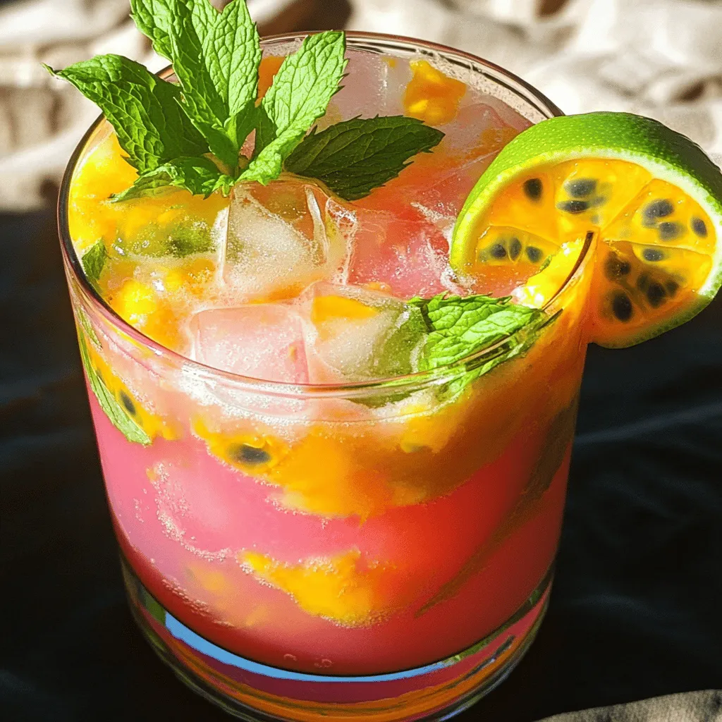 - 2 ripe guavas, peeled and diced - 1 cup passion fruit juice (fresh or store-bought) - 1 cup coconut water - 2 tablespoons honey or agave syrup (adjust to taste) - 1 lime, juiced - Fresh mint leaves for garnish - Ice cubes - Each serving has about 120 calories. - Key vitamins include Vitamin C and Vitamin A. - Minerals such as potassium and magnesium are also present. - Benefits of guavas: Guavas are rich in fiber, which helps digestion. They also boost your immune system. - Advantages of coconut water: Coconut water hydrates you and is low in calories. It has electrolytes that help replenish energy. - Nutritional perks of passion fruit: Passion fruit is high in antioxidants and vitamins. It can help improve heart health and skin quality. These ingredients make the Tropical Guava Passion Cooler not just tasty but also good for you. For the full recipe, check out the details above! To make the Tropical Guava Passion Cooler, start with fresh guavas. First, slice the guavas in half. Then, use a spoon to scoop out the flesh. Peel away the skin with a knife. Finally, chop the guava into small cubes. Next, squeeze fresh lime juice. Cut the lime in half. Use a juicer or your hands to extract the juice. Aim for about one lime's worth. This juice adds a nice zing to your cooler. Now it's time to blend everything together. Combine the diced guavas, passion fruit juice, coconut water, honey or agave syrup, and lime juice in a blender. Blend until the mixture is smooth. If you want a thinner drink, add more coconut water. Taste the mixture to check the sweetness. If you prefer a sweeter drink, add more honey or agave syrup. Blend again for a few seconds to mix it well. Straining is crucial for a smooth drink. Use a fine mesh sieve to strain the mixture. Place it over a large bowl or pitcher. Pour the blended mixture slowly into the sieve. This step removes any pulp or seeds. Gently press with a spoon to extract more juice. Be patient; this ensures a clean, refreshing cooler. If you find it too thick, you can add a bit of coconut water before serving. Now, you are ready to enjoy your Tropical Guava Passion Cooler. Check out the Full Recipe for more details! To make a great Tropical Guava Passion Cooler, start with ripe guavas. Look for fruit that feels soft but not mushy. The skin should be slightly yellow or pink. A ripe guava will have a sweet aroma. For the passion fruit juice, choose fresh or high-quality store-bought options. If using fresh passion fruit, look for wrinkled skin. This means it is sweet and ready to use. If you have leftovers, store your cooler in a sealed container in the fridge. It will stay fresh for up to two days. Pour it into a glass filled with ice when ready to enjoy again. To keep your guavas fresh, place them in a paper bag at room temperature. This helps them ripen evenly. For coconut water, keep it sealed in the fridge. Use it within a week after opening. For a fun presentation, use tall glasses. Clear glass shows off the beautiful color of the drink. Add a slice of lime on the rim for a bright touch. Pair your cooler with light snacks like chips or a fruit platter. This drink also goes well with fresh spring rolls or shrimp tacos. Enjoy your Tropical Guava Passion Cooler with friends for a perfect summer vibe! {{image_2}} You can switch things up with different fruits in your Tropical Guava Passion Cooler. Adding mango or pineapple brings a sweet twist. Both fruits mix well and add a unique flavor. If you want to get creative, try using other tropical fruits like papaya or kiwi. Each brings its own taste and can make the drink even more fun. Looking for a healthier version? You can use natural sweeteners like stevia or maple syrup instead of honey. These options cut down on calories while still tasting great. You could also try using sparkling water instead of coconut water. This gives a fizzy feel without adding extra sugar. You can enjoy your Tropical Guava Passion Cooler as a non-alcoholic drink or make it into a cocktail. To create a cocktail, just add rum or vodka. This gives your drink a fun kick for summer parties. For garnishes, you can add a slice of lime or even a skewer of tropical fruits. This makes your drink look appealing and adds extra flavor. For the full recipe, check the provided section. You can use mango juice or orange juice if you lack passion fruit juice. Both add nice sweetness and flavor. If you want a tart taste, try lemon juice. Feel free to mix and match to find your favorite combo. Just remember to adjust sweetness since these juices differ in taste. Yes, you can easily make a larger batch. Just multiply each ingredient by the number of servings you want. Use a big pitcher or bowl to mix everything. Ensure you have enough ice, guavas, and juice to keep the drink fresh and tasty. You can prepare the Tropical Guava Passion Cooler a few hours ahead. Mix all the ingredients but wait to add ice until you serve. This keeps the drink from getting watery. Store it in the fridge to keep it chilled and refreshing. The Tropical Guava Passion Cooler is a delightful and thirst-quenching drink. It combines sweet guava, tangy passion fruit, and refreshing coconut water. This drink is perfect for hot summer days. Here’s a quick look at what you’ll need: - 2 ripe guavas, peeled and diced - 1 cup passion fruit juice (fresh or store-bought) - 1 cup coconut water - 2 tablespoons honey or agave syrup (adjust to taste) - 1 lime, juiced - Fresh mint leaves for garnish - Ice cubes To make this drink, blend the guavas with juice and coconut water. Strain to remove pulp, pour over ice, and garnish with mint. Each recipe serves four and takes about ten minutes to prepare. Enjoy this drink chilled for a perfect summer treat! The Tropical Guava Passion Cooler combines fresh ingredients for a refreshing drink. We covered key ingredients like guavas and coconut water and discussed their health benefits. You learned step-by-step instructions to prepare the drink, along with useful tips for ingredient selection and storage. Remember, you can customize this drink with different fruits or sugars. Enjoy experimenting! This cooler is a tasty way to stay hydrated while getting essential vitamins. Try it out, and share your experience with friends.