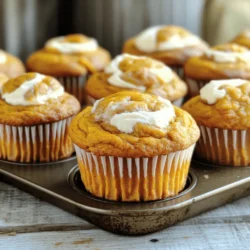 To make Pumpkin Cream Cheese Muffins, you will need the following items: - 1 cup all-purpose flour - 1 cup whole wheat flour - 1 teaspoon baking powder - 1 teaspoon baking soda - 1 teaspoon ground cinnamon - 1/2 teaspoon ground nutmeg - 1/4 teaspoon ground ginger - 1/4 teaspoon salt - 1 cup pumpkin puree - 1/2 cup granulated sugar - 1/2 cup brown sugar - 1/2 cup vegetable oil - 2 large eggs - 1 teaspoon vanilla extract - 4 ounces cream cheese, softened - 1/4 cup powdered sugar - 1 tablespoon milk Using fresh and high-quality ingredients makes a big difference. Fresh pumpkin puree brings a bright flavor. Good-quality spices enhance the taste and aroma. High-quality cream cheese adds the right creaminess to each bite. Always choose ingredients that make you excited to cook! You can add your own twist to these muffins. Here are a few ideas: - Chopped walnuts or pecans for crunch - Chocolate chips for sweetness - A pinch of cloves or allspice for extra warmth Feel free to mix and match these add-ins. They can elevate the flavor and customize the recipe to your liking. Enjoy experimenting! Start by mixing your dry ingredients. In a large bowl, combine the all-purpose flour, whole wheat flour, baking powder, baking soda, cinnamon, nutmeg, ginger, and salt. Whisk them together well. This helps to ensure even flavor throughout your muffins. Next, prepare the wet ingredients in another bowl. Mix the pumpkin puree, granulated sugar, brown sugar, vegetable oil, eggs, and vanilla extract until smooth. Slowly fold the dry mix into the wet mix. Use a spatula and be gentle. Overmixing can make the muffins tough. You want just enough mixing to combine everything well. Now, let's add the cream cheese. In a small bowl, beat the softened cream cheese, powdered sugar, and milk until it’s creamy and smooth. Fill each muffin cup halfway with pumpkin batter. Then add a spoonful of the cream cheese mixture in the center of each muffin. Top them off with more pumpkin batter until full. To create a fun marbled effect, take a toothpick and swirl it through the batter a few times. Don’t overdo it! You want to see those pretty swirls. Set your oven to 350°F (175°C). Once it’s preheated, place the muffins in the oven. Bake for 18-22 minutes. To check if they’re done, insert a toothpick into the center of a muffin. If it comes out clean, they are ready! Let the muffins cool in the tin for about 5 minutes. Then, transfer them to a wire rack to cool completely. Enjoy your Pumpkin Cream Cheese Muffins! For the complete recipe, refer to the Full Recipe. Common baking mistakes can ruin your muffins. One mistake is overmixing the batter. It can lead to tough muffins. Always mix until just combined. Another mistake is not measuring ingredients correctly. Use proper measuring cups and spoons. Ovens can vary, so adjust baking times if needed. If you bake at high altitude, increase the oven temperature by 15°F. Also, reduce the sugar by 1-2 tablespoons. This helps muffins rise better. To achieve soft, moist muffins, focus on the wet ingredients. Use fresh pumpkin puree for the best flavor. Also, don't skip the cream cheese filling. It adds moisture and richness. To keep muffins fresh, store them in an airtight container. You can add a slice of bread to help maintain moisture. This simple trick keeps them soft for days. Serve your Pumpkin Cream Cheese Muffins warm for the best taste. Pair them with coffee or tea for a cozy treat. A dollop of whipped cream also enhances flavor. Consider adding a sprinkle of chopped nuts on top. Walnuts or pecans give a nice crunch. Chocolate chips also work well for a sweeter twist. For the full recipe, check out the detailed instructions above. {{image_2}} You can make these muffins healthier. Use whole grain flour instead of all-purpose flour. This boosts fiber and nutrients. You can also lower the sugar. Try using half the granulated sugar. The pumpkin adds natural sweetness. Add fun flavors to your muffins. Cinnamon, nutmeg, and ginger work great. You can also try a dash of cloves for warmth. Want a twist? Add a bit of vanilla or almond extract. For the holidays, consider adding a hint of maple syrup or even some orange zest for a fresh taste. It’s easy to make these muffins dairy-free. Instead of cream cheese, use dairy-free cream cheese. Many brands offer great taste. You can also swap regular milk for almond or oat milk. These changes keep the muffins soft and tasty. To keep your Pumpkin Cream Cheese Muffins fresh, store them in an airtight container. This helps keep moisture in and air out. Place a piece of paper towel at the bottom of the container. This absorbs any extra moisture. You can also add another paper towel on top of the muffins. This prevents them from getting soggy. Store them at room temperature for up to three days. For longer storage, consider freezing them. To freeze muffins, let them cool completely first. Wrap each muffin in plastic wrap. Then place the wrapped muffins in a freezer-safe bag. This keeps them from getting freezer burn. When you want to enjoy a muffin, take it out and let it thaw. For a quick warm-up, microwave the muffin for about 20-30 seconds. This helps retain its soft texture and flavor. Muffins last about three days at room temperature. If you place them in the fridge, they can last up to a week. However, refrigeration may change their texture. For the best taste, eat them fresh or freeze them. Enjoy your delicious muffins anytime with these simple storage tips! Yes, you can make these muffins ahead of time. To prep in advance, bake them and let them cool completely. Store them in an airtight container. This keeps them fresh for about three days at room temperature. For longer storage, freeze the muffins. Just wrap each muffin tightly in plastic wrap and place them in a freezer bag. They can last up to three months in the freezer. When you're ready, thaw them overnight in the fridge, then warm them in the oven for a few minutes. Using pumpkin pie filling is not the best choice. Pumpkin pie filling is sweetened and spiced, while pumpkin puree is plain. This changes the flavor of your muffins quite a bit. If you use pie filling, cut back on the sugar and spices in the recipe. This way, you keep the balance right. For the best taste, stick to pumpkin puree. If your muffins turn out dry, don’t worry—there are fixes! First, check your oven temperature. An oven that's too hot can dry out muffins. Next, you can add moisture by using an extra egg or some yogurt. Another tip is to reduce the baking time slightly. If they are already baked, serve them with butter or cream cheese to add some moisture back in. You can make these muffins gluten-free! Use a gluten-free flour blend instead of all-purpose and whole wheat flour. Look for blends that have xanthan gum. This helps mimic the texture of regular flour. You can also use almond flour or oat flour for a different taste. Just keep in mind that the texture may vary a bit. In this blog post, we explored the wonderful world of Pumpkin Cream Cheese Muffins. We covered essential ingredients, optional add-ins, and step-by-step baking instructions. I shared tips for perfect texture and serving ideas. We also discussed fun variations, healthy alternatives, and ways to store your muffins. Embrace your creativity and make this recipe your own. Enjoy the process and the tasty muffins you'll create!