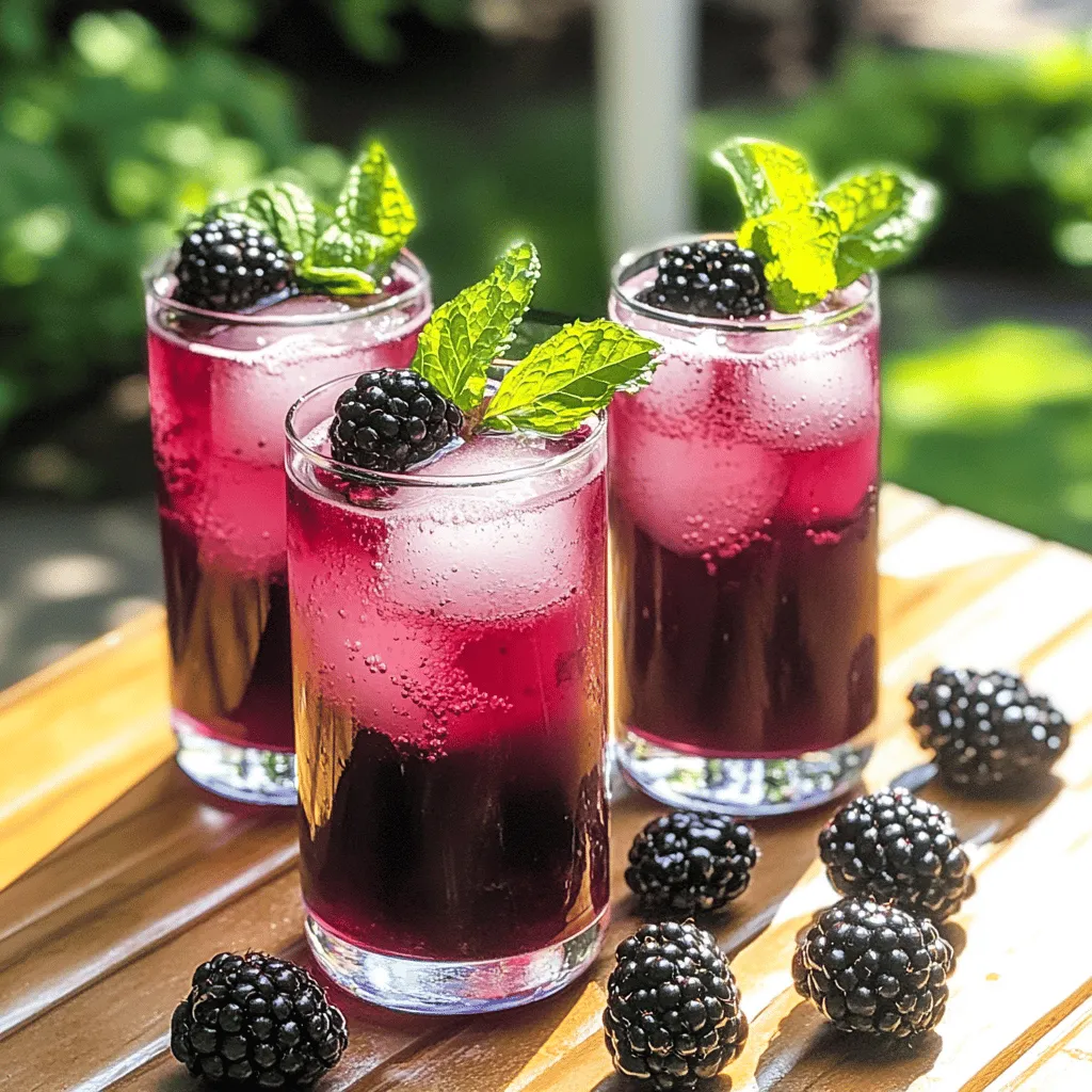 Blackberries are the star of this drink. Their deep color and sweet-tart flavor make it special. Use ripe, fresh blackberries for the best taste. You will need two cups for this recipe. Ginger adds a warm kick to the fizz. It also brings health benefits. Grate about one tablespoon of fresh ginger. This amount gives just the right zing without overpowering the drink. Kombucha is the base for our drink. It adds fizz and a slight tang. Use four cups of unflavored kombucha. This keeps the drink balanced and allows the other flavors to shine. If you like your drink sweeter, consider adding honey or agave syrup. One tablespoon is usually enough, but you can adjust it to your taste. Mix it in after blending for even sweetness. Lemon juice brightens the drink. It enhances the blackberries and ginger. Use the juice of one lemon for a fresh and zesty flavor. This will keep your drink refreshing. Sparkling water is key to making this drink fizzy. It adds bubbles and lightness. Top your glass with sparkling water after pouring the kombucha mixture. This makes every sip fun! Fresh mint leaves are perfect for garnish. They add a pop of color and a fresh aroma. Place a few leaves on top of the drink. You can also add a couple of whole blackberries for extra flair. For the complete recipe, check the Full Recipe section. Enjoy making your refreshing Blackberry Ginger Kombucha Fizz! First, gather your fresh blackberries and ginger. Place both in a blender. Blend until smooth. Next, strain the mix through a fine mesh sieve. This step removes the seeds. You want a smooth juice, not chunky. Now, take a large pitcher. Pour in your blackberry-ginger juice. Add the unflavored kombucha and the juice of one lemon. Stir gently to mix everything well. This step brings all the bright flavors together. Taste your mixture. If you want it sweeter, add honey or agave syrup. Stir until it dissolves completely. It’s all about your taste. You can make it as sweet as you like. Fill glasses with ice cubes. Pour the kombucha mixture over the ice, filling each glass about three-quarters full. Top each glass with a splash of sparkling water. This adds a fizzy finish. Finally, garnish with fresh mint leaves and a few blackberries. Enjoy this refreshing summer drink! For the full recipe, see above. To make your Blackberry Ginger Kombucha Fizz smooth, use a low to medium speed. Start blending at low to break down the blackberries. Gradually increase to medium speed for a few seconds. This method keeps the berries intact while mixing well with ginger. After blending, it is key to strain the mixture for a smooth drink. Use a fine mesh sieve. Place it over a bowl, then pour the mixture through it. Use the back of a spoon to press the juice out. This way, you discard the seeds and keep only the tasty juice. Taste the mixture after combining all ingredients. If it’s not sweet enough, add honey or agave syrup. Stir well until it’s fully dissolved. You can also use stevia or coconut sugar as sweet alternatives. This way, you can control the sugar level in your drink. Garnishing adds beauty to your drink. Use fresh mint leaves for a pop of color. Place a couple of blackberries on top for a fun touch. You can also add a lemon slice on the rim of your glass. This makes your Blackberry Ginger Kombucha Fizz look fancy and inviting. {{image_2}} You can change the fruits in this drink for fun. Raspberries add a tart kick. Strawberries bring a sweet twist. Just blend them like you do with blackberries. Keep the same steps for mixing the drink. Try different fruits for new tastes. Each fruit adds a unique flavor and color. Herbs can make your drink special. Adding fresh mint gives a cool taste. Basil can add a warm, earthy flavor. Just muddle the herbs before blending. This helps release their oils. You can mix and match herbs to find your favorite taste. Kombucha comes in many flavors. You can use ginger, lemon, or berry kombucha. Each flavor changes the drink’s taste. Look for your favorite brand or make your own. Experiment with different types to find your best blend. You can always mix flavors for a fun twist! For the full recipe, check this [Full Recipe]. After making the Blackberry Ginger Kombucha Fizz, you may have some left. Store it in the fridge in a sealed container. This keeps it fresh and fizzy. Try to drink it within three days for the best taste. The flavors stay vibrant for about that long. To keep your ingredients fresh, follow these tips: - Blackberries: Store them in the fridge. Keep them in a container that allows air flow. Don't wash them until you're ready to use them. - Ginger: Wrap fresh ginger in a paper towel and place it in a bag. This helps it stay dry and fresh. - Kombucha: Keep your kombucha in a cool, dark place. Make sure it stays sealed until you use it. Kombucha can last a while if stored right. An opened bottle lasts about a week in the fridge. If you make a batch at home, try to drink it within two weeks for the best flavor. Over time, the taste will change, and it may become more sour. Always check for any signs of spoilage before drinking. For the complete recipe, check out the Full Recipe section. Kombucha is packed with probiotics. These are good for your gut health. It can also help with digestion and boost your immune system. Some studies show that kombucha may lower cholesterol and support heart health. Plus, it contains antioxidants that fight free radicals in your body. Enjoying kombucha can be a tasty way to support your overall health. Yes, you can find pre-made versions in many stores. Look in the beverage aisle or health food section. Some brands offer blackberry and ginger flavors. Just check the label for quality ingredients. However, nothing beats the taste of the homemade version. You can customize the flavors and sweetness to your liking. To make more servings, simply multiply the ingredients. If you want to serve eight, double the recipe. Use 4 cups of blackberries and 8 cups of kombucha. This keeps the flavors balanced. Make sure you have a large enough pitcher to mix everything. It’s easy to scale up for parties or gatherings. Absolutely! The Blackberry Ginger Kombucha Fizz is already alcohol-free. Kombucha itself is a fermented tea, but most store-bought varieties have little to no alcohol. If you want to ensure it’s alcohol-free, check the label. You can serve this drink to everyone, young and old. Enjoy this refreshing drink on a hot summer day! This blog post covered how to make a refreshing Blackberry-Ginger drink. We started with fresh blackberries, ginger, and kombucha. Then, we added lemon juice, sparkling water, and sweeteners. Next, I shared tips for blending and straining. I also explored fun variations with different fruits and herbs. Plus, we looked at storage methods and answered common questions. You can create this tasty drink quickly. Enjoy it any time, and feel free to experiment!