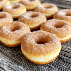 To make easy cinnamon sugar donuts, you need some simple ingredients. Here’s what you will need: - 1 cup all-purpose flour - 1/2 cup granulated sugar - 1 tablespoon baking powder - 1/2 teaspoon salt - 1/2 teaspoon ground cinnamon - 1/2 cup milk - 1 large egg - 2 tablespoons unsalted butter, melted - 1/4 cup granulated sugar (for coating) - 1 teaspoon ground cinnamon (for coating) These ingredients come together to create tasty donuts. The flour gives structure, while sugar adds sweetness. Baking powder helps them rise, making them fluffy. The milk and egg provide moisture and richness. Butter adds flavor, and the cinnamon gives that warm spice we all love. For the coating, the mix of sugar and cinnamon creates a delightful crunch. This recipe is not only simple but also quick, making it perfect for any day. For the full recipe, check out the details provided above. - Preheat oven to 350°F (175°C). - Lightly grease the donut pan. First, I set my oven to 350°F. This temperature gives the donuts a nice rise. While the oven heats, I lightly grease the donut pan. This helps the donuts come out easily after baking. - Whisk together flour, sugar, baking powder, salt, and cinnamon. Next, I grab a mixing bowl. I whisk together 1 cup of flour, 1/2 cup of sugar, 1 tablespoon of baking powder, 1/2 teaspoon of salt, and 1/2 teaspoon of cinnamon. This mix adds great flavor to the donuts. - Mix milk, egg, and melted butter until blended. In another bowl, I mix 1/2 cup of milk, 1 large egg, and 2 tablespoons of melted butter. I stir until everything blends well. This mixture keeps the donuts moist and tasty. - Combine wet and dry ingredients without overmixing. Now, I pour the wet mix into the dry mix. I fold them together gently. I want to be careful not to overmix; it’s okay if there are a few lumps. This step helps keep the donuts soft. - Spoon batter into the pan and bake for 10-12 minutes. I spoon the batter into the donut pan, filling each cavity about 2/3 full. Then, I bake the donuts for 10 to 12 minutes. They should turn golden and spring back when touched. - Roll donuts in cinnamon sugar mixture after cooling. After baking, I let the donuts cool for about 5 minutes. Then, I make the cinnamon sugar mix by combining 1/4 cup of sugar and 1 teaspoon of cinnamon. While the donuts are still warm, I roll each one in the cinnamon sugar mixture. This gives them a sweet, crunchy coating. Now, your easy cinnamon sugar donuts are ready to enjoy! For the full recipe, check out the details above. To make light donuts, avoid overmixing the batter. When combining wet and dry ingredients, stir just until mixed. A few lumps are fine. This keeps your donuts fluffy and soft. Check for doneness with a toothpick. Insert it into the center of a donut. If it comes out clean, your donuts are ready. If it has wet batter, bake them a bit longer. These donuts taste best when warm. Serve them fresh with a cup of coffee. The warm spices and sugar will make your morning delightful. You can also garnish your donuts. Drizzle some melted chocolate on top for added sweetness. Or, sprinkle some chopped nuts for a crunchy twist. To store leftovers, place the donuts in an airtight container. This keeps them fresh for up to two days. For reheating, you can use a microwave. Heat each donut for about 10 seconds. This will bring back their soft texture. You can also place them in a toaster oven for a crisp outside. Enjoy your easy cinnamon sugar donuts! For the full recipe, check out the deliciously easy cinnamon sugar donuts recipe. {{image_2}} You can easily boost the flavor of your donuts. Adding a splash of vanilla extract makes them richer. You can also mix in a bit of nutmeg for warmth. Both flavors work well with cinnamon. Just a teaspoon of either will do. This small change can give your donuts a unique twist. Cinnamon sugar is classic, but you can try new toppings. Consider a chocolate glaze for a sweet touch. A maple glaze gives a warm, cozy flavor. If you like a crunch, try rolling your donuts in crushed nuts. You can even sprinkle powdered sugar on top for a pretty finish. Each option offers a fun way to enjoy your treats. Want to make these donuts gluten-free? Use a gluten-free flour blend instead of all-purpose flour. This swap keeps the donuts soft and tasty. Be sure to check the blend for added ingredients. Some blends may need extra baking powder. This way, you can enjoy donuts without worry. To keep your donuts fresh, store them in an airtight container. This helps prevent moisture loss. If you keep them at room temperature, they stay good for about two days. If you want to extend their life, you can refrigerate them. In the fridge, they can last up to a week. Freezing donuts is easy and a great way to enjoy them later. First, let the donuts cool completely. Then, wrap each donut in plastic wrap. After that, place them in a freezer bag. Donuts can last for about three months in the freezer. When you want to eat them, thaw them in the fridge overnight. You can also warm them in the oven for a few minutes. It’s important to check your donuts for spoilage. If you see mold or an off smell, it’s time to toss them. Donuts may also become hard or dry. If they lose their soft texture, they are no longer fresh. Always trust your senses when deciding if they are still good to eat. To check if your donuts are done, look for a golden color. You can also use a toothpick. Insert it in the center of a donut. If it comes out clean, your donuts are ready. Another tip is to gently press the top. If it springs back, they are done. Yes, you can make these donuts ahead of time. After baking, let them cool completely. Then, store them in an airtight container. They will stay fresh for about 2 days at room temperature. If you want them to last longer, freeze them. Just place them in a freezer bag. They can last up to 2 months in the freezer. The best way to reheat cinnamon sugar donuts is in the oven. Preheat your oven to 350°F (175°C). Place the donuts on a baking sheet for about 5 minutes. This will warm them up without making them soggy. You can also use a microwave. Heat them for about 10-15 seconds. Just be careful not to overheat, or they will get tough. Now you know how to make delicious cinnamon sugar donuts from scratch. We covered the key ingredients, step-by-step instructions, and helpful tips. Remember to avoid overmixing for light donuts, and enjoy them warm with a coffee. You can also customize flavors or try gluten-free options. Store any leftovers properly for freshness. I hope you feel ready to bake and enjoy these treats. Happy baking!