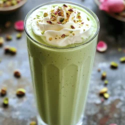 To make a delicious Pistachio Rose Milkshake, gather these items: - 1 cup milk (whole or plant-based) - 2 tablespoons rose syrup - 1/4 cup pistachios, unsalted and shelled (plus extra for garnish) - 1/2 cup vanilla ice cream - 1 teaspoon cardamom powder - 1/2 tablespoon sugar (optional, adjust to taste) - Ice cubes (optional) - Whipped cream (for topping) When picking pistachios, freshness is key. Look for these signs: - Color: Choose bright green pistachios. - Shells: Avoid those with dark spots or cracks. - Smell: Fresh ones have a nutty scent. Buying from a trusted store or brand helps ensure quality. You can swap ingredients to suit your taste or needs: - Milk: Use almond milk or oat milk for a dairy-free option. - Rose syrup: Try honey or agave syrup for a different sweetness. - Ice cream: Use dairy-free ice cream for a vegan choice. These substitutes can change the taste while keeping it tasty! First, take your unsalted pistachios. Place them in a food processor. Pulse them until they are finely ground. You want small bits, not a paste. This step gives your milkshake a nice texture. Reserve about one teaspoon for later. You’ll use this for garnish. Next, gather your other ingredients. In a blender, combine the following: - 1 cup milk (whole or plant-based) - 2 tablespoons rose syrup - 1/4 cup ground pistachios - 1/2 cup vanilla ice cream - 1 teaspoon cardamom powder - 1/2 tablespoon sugar (optional, adjust to taste) - Ice cubes (optional) Blend all these ingredients together. If you prefer a frosty milkshake, add ice cubes. Blend on high speed until it’s smooth and creamy. Look for that lovely pale green color. Taste your shake. If you want it sweeter, add more sugar and blend briefly. Now, it’s time to serve your milkshake. Pour it into tall glasses. Top each one with a swirl of whipped cream. Sprinkle the reserved ground pistachios on top for a nice crunch. For a special touch, add edible rose petals on top. This makes your milkshake look beautiful and fancy. Enjoy your delightful pistachio rose milkshake! To get the creamiest milkshake, use whole milk. It has more fat, which makes it rich. You can also use a non-dairy milk like almond or oat milk for a lighter option. The key is to blend well. Blend until you see a smooth and thick texture. This helps mix the flavors perfectly. Taste your milkshake before serving. If it isn’t sweet enough, add sugar. Start with a half tablespoon and blend again. You can also use honey or agave syrup for a natural sweet touch. Just remember, you can always add more but can’t take it out! Want to make your milkshake even better? Try adding a pinch of cinnamon or some vanilla extract. You can even mix in chopped dates for extra sweetness. If you love chocolate, add cocoa powder for a fun twist. Each of these flavors adds depth and makes your milkshake unique. For the full recipe, check out the detailed instructions above. Enjoy your delicious creation! {{image_2}} You can easily make a vegan version of this milkshake. Use almond milk or coconut milk instead of regular milk. Replace vanilla ice cream with a vegan alternative. Look for one made from cashews or coconut. The taste remains rich and creamy. The rose syrup adds a nice floral touch. Blend it all up as you would the classic version. If you love chocolate, try this twist! Add two tablespoons of cocoa powder to the mix. You can also use chocolate ice cream instead of vanilla. This adds a deep, rich flavor. The chocolate pairs well with the rose syrup. It’s a fun and unique take on the original recipe. You will enjoy the blend of flavors! Fresh ingredients can change your milkshake game. In summer, add fresh strawberries or raspberries. These fruits add a burst of flavor and color. In fall, try adding pumpkin puree and cinnamon. This adds warmth and a seasonal twist. You can also mix in fresh mint for a refreshing taste. These variations keep things exciting and delicious! After you enjoy your pistachio rose milkshake, you might have some left. To store it, pour the leftover shake into a clean glass jar. Close it tightly with a lid. Place it in the fridge. It will stay fresh for up to two days. Just remember, the shake may separate a bit. Give it a quick stir before you drink it again. If you want to keep your milkshake longer, you can freeze it. Pour the milkshake into an ice cube tray or freezer-safe container. Leave some space at the top because it will expand. You can freeze it for up to a month. When you’re ready to enjoy it, let it thaw in the fridge overnight or for about 30 minutes at room temperature. You might wonder how to enjoy a frozen milkshake again. To get the best texture, do not microwave it. Instead, blend the thawed milkshake in a blender. This will help restore its creamy texture. If it's too thick, add a splash of milk to loosen it up. Now you can enjoy your pistachio rose milkshake just like fresh! For the complete recipe, check the Full Recipe section. The best milk for a milkshake is whole milk. It gives a rich, creamy taste. If you prefer a lighter option, try almond or oat milk. Both are great choices. Whole milk makes your shake thick and smooth. Plant-based milks add unique flavors too, enhancing your drink. Yes, you can use other syrups! Try vanilla or pistachio syrup for a twist. Each syrup will change the taste of your milkshake. If you want a floral note, lavender syrup is a fun option. Just remember, different flavors will give your shake a different character. To make your milkshake thicker, add more ice cream or pistachios. You can also reduce the milk amount. If your shake is too thick, add more milk a little at a time. Blend well after each addition until you reach your desired texture. Enjoy experimenting with the thickness! In this blog post, we explored a tasty pistachio milkshake recipe. We covered ingredients, tips for freshness, and alternatives. The step-by-step instructions helped you prepare, blend, and serve your milkshake perfectly. Tips and tricks revealed secrets for creaminess and flavor. We also shared fun variations and storage advice to keep your shake fresh. Enjoy making this delightful treat. Your creativity can elevate this drink to new heights. Have fun experimenting with flavors!