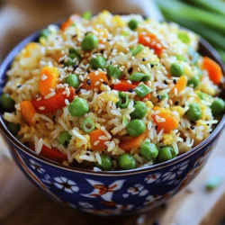 To make your vegetable fried rice, gather these key items: - 2 cups cooked jasmine rice (preferably chilled) - 1 cup mixed vegetables (peas, carrots, and bell peppers) - 1 cup chopped green onions - 2 cloves garlic, minced - 2 tablespoons soy sauce - 1 tablespoon sesame oil - 1 tablespoon vegetable oil - 1 teaspoon grated ginger - 2 large eggs, lightly beaten (optional for protein) - Salt and pepper to taste - 1 tablespoon toasted sesame seeds (for garnish) These ingredients create a colorful and tasty dish. The chilled rice prevents clumping, allowing each grain to shine. You can add a few more items to enhance your fried rice: - Cooked chicken, shrimp, or tofu for protein - Additional vegetables like broccoli or snap peas - Spicy chili sauce for heat - Fresh herbs like cilantro or basil These optional ingredients help you customize the dish to your taste. Feel free to mix and match based on what you have at home. If you have dietary needs, here are some swaps: - Use brown rice instead of jasmine rice for more fiber. - Substitute tamari for soy sauce to make it gluten-free. - Replace eggs with scrambled tofu for a vegan option. - Use olive oil instead of sesame oil for a lighter flavor. These substitutions keep the dish delicious while accommodating different diets. Don't hesitate to experiment! For the full recipe, check the details above. Start with cooked jasmine rice. I like to use rice that’s chilled. This helps keep it from clumping. Cook your rice ahead of time and store it in the fridge. Use about 2 cups of rice for this recipe. This way, the rice will fry well and stay fluffy. Grab a large non-stick skillet or wok. Heat 1 tablespoon of vegetable oil over medium-high heat. When the oil is hot, add minced garlic and grated ginger. Cook for about 30 seconds until it smells good. Next, toss in 1 cup of mixed vegetables, like peas, carrots, and bell peppers. Stir-fry them for 2-3 minutes until they start to soften. If you want eggs in your dish, push the veggies to the side. Pour in 2 beaten eggs and scramble them until they are cooked through. Now, add the chilled rice to the skillet. Use a spatula to break up any clumps. Stir-fry the rice for about 3-5 minutes to heat it up. Drizzle 2 tablespoons of soy sauce and 1 tablespoon of sesame oil over the mixture. Keep tossing everything to coat it well. Finally, fold in 1 cup of chopped green onions. Season with salt and pepper to your taste. Cook for one more minute, then remove it from the heat. Let the dish rest for a minute. Garnish with toasted sesame seeds for extra crunch. You can find the full recipe in the link provided earlier! To make your vegetable fried rice pop with flavor, use fresh ingredients. Fresh garlic and ginger add great taste. A splash of soy sauce enhances the dish. You can also add a squeeze of lime for brightness. For extra depth, sprinkle in some toasted sesame seeds before serving. This adds crunch and nutty flavor, making each bite special. Texture is key in fried rice. Start with chilled jasmine rice to prevent clumping. The cold rice fries better and gives a nice bite. When cooking, stir-fry over medium-high heat. This helps the rice fry evenly and get a bit crispy. Avoid overcrowding the pan, as this can create steam. Instead, cook in batches if needed. Use a large non-stick skillet or a wok for best results. These tools help distribute heat evenly. A spatula with a flat edge allows you to break up rice clumps easily. If you have a rice cooker, it’s a great tool for perfect jasmine rice. This way, you’ll have fluffy rice ready for your dish. For extra flavor, consider a cast iron skillet. It gives a nice sear and adds to the taste. {{image_2}} You can add protein to your vegetable fried rice for a heartier meal. Some great options are: - Chicken: Cooked, diced chicken works well. It adds flavor and protein. - Shrimp: Small, peeled shrimp cook fast and taste great. - Tofu: Firm tofu, cubed and sautéed, is perfect for a plant-based option. - Tempeh: This fermented soy product gives a nutty flavor and is very nutritious. Just cook the protein of your choice before adding the veggies. Stir it in with the rice to keep it warm. Vegetable fried rice is naturally vegetarian. To make it vegan, avoid using eggs. Instead, try these swaps: - Silken Tofu: Mix in some silken tofu for a creamy texture. - Chickpeas: Canned chickpeas add protein and fiber. They also taste great. - Edamame: These young soybeans are packed with protein and add nice color. These options keep your dish filling and tasty without any animal products. Enhancing the flavor of your fried rice is easy. Here are some ideas: - Soy Sauce: A must-have for umami flavor. Use low-sodium if you prefer. - Sesame Oil: A little goes a long way for a nutty taste. - Chili Paste: Add this for heat and a spicy kick. - Rice Vinegar: A splash brightens up the dish with tangy notes. - Fresh Herbs: Toss in cilantro or basil for freshness. Experiment with these flavor boosters to make your vegetable fried rice uniquely yours. You can check out the Full Recipe for detailed steps! You can store leftover vegetable fried rice in the fridge. Place it in an airtight container. It stays fresh for up to four days. Make sure it cools down before sealing. This keeps the rice from getting soggy. To freeze vegetable fried rice, use a freezer-safe container. It lasts for about three months. Divide it into portions to save time when you want to eat. Label each container with the date. Thaw overnight in the fridge before reheating. When reheating, use a non-stick skillet or a microwave. For the skillet, add a splash of water. This keeps the rice moist. Heat over medium heat for about 5-7 minutes. If you use a microwave, cover the dish. Heat in 1-minute bursts until warm. Enjoy your dish just like it’s fresh! For the full recipe, check out the entire guide to making this delicious meal. You can skip eggs in vegetable fried rice. Just follow the same steps in the recipe. Focus on cooking the vegetables with garlic and ginger. Stir-fry them until they are tender. Then add the chilled rice and season. This way, you still enjoy a delicious dish without eggs. Yes, leftover rice is great for fried rice. In fact, it’s often better. Cold rice does not stick together as much. Just make sure your rice is chilled before using it. If it is fresh, let it cool for a bit. This will help you achieve that perfect fried rice texture. You can use many veggies in fried rice. I love using: - Peas - Carrots - Bell peppers - Green onions - Broccoli - Corn Feel free to mix and match. Just chop them small for even cooking. To make vegetable fried rice gluten-free, choose gluten-free soy sauce. Look for tamari or coconut aminos as good substitutes. Always check labels to ensure no gluten sneaks in. This way, you can enjoy a tasty meal without worries. This blog post covered everything you need for great fried rice. We looked at ingredients, step-by-step cooking, and key tips. You learned how to add flavor and texture to your dish. We also discussed storage tips to keep your fried rice fresh. In the end, this simple meal is fun to make and share. With the right ingredients and steps, you can create a tasty dish every time. Enjoy making your fried rice!