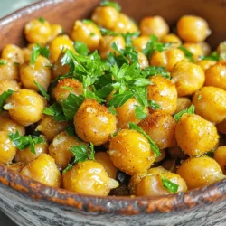 To make crispy chickpeas, you need simple items. Here’s what you will need: - 1 can (15 oz) chickpeas, drained and rinsed - 2 tablespoons olive oil - 1 teaspoon smoked paprika - 1 teaspoon garlic powder - 1 teaspoon ground cumin - Salt and pepper to taste These ingredients work together to create a tasty snack that's crunchy and full of flavor. The chickpeas are the star. They provide protein and fiber, making them a healthy choice. You can add more flavor with these optional items: - 1 tablespoon nutritional yeast (for a cheesy flavor) - Fresh parsley, chopped (for garnish) Adding nutritional yeast gives your chickpeas a cheesy taste without dairy. Fresh parsley adds color and freshness. Feel free to experiment and adjust to your taste! Chickpeas are not just tasty; they offer many health benefits. Here are some key points: - Rich in Protein: Chickpeas help build and repair tissues. - High in Fiber: They support digestion and keep you full longer. - Healthy Fats: Olive oil provides good fats that help heart health. - Vitamins and Minerals: Spices like cumin and paprika add more nutrients. Including these ingredients in your diet helps you stay healthy while enjoying delicious snacks. For the full recipe, check out Crispy Chickpeas Delight . To start, gather your ingredients. You will need one can of chickpeas, olive oil, and spices. Rinse the chickpeas in a colander. This step is key for removing any cans’ liquid. After rinsing, pat the chickpeas dry with a paper towel. The drier they are, the crispier they will get. Next, toss the chickpeas in a bowl with olive oil. Make sure each chickpea is coated well. This oil helps them crisp up in the oven. Then, mix your spices in a small bowl. Use smoked paprika, garlic powder, and cumin for a tasty blend. If you like cheese, add nutritional yeast to the mix. Sprinkle this spice mix over the chickpeas. Toss them again until they are fully coated. You can cook crispy chickpeas in different ways. The oven is a popular choice. Preheat it to 400°F (200°C). Spread the chickpeas on a baking sheet in a single layer. Bake them for 25-30 minutes. Shake the pan halfway through. This step ensures even cooking. The air fryer is another great option. It cooks faster and can be crispier. Set it to 400°F (200°C) and cook for about 15-20 minutes. Shake the basket halfway through for best results. You can also use the stovetop, but it needs more attention. Heat a skillet over medium heat. Add the chickpeas and cook, stirring often. This method takes about 10-15 minutes. Timing is crucial for crispy chickpeas. In the oven, bake for at least 25 minutes. Check them about five minutes before they finish. If they look golden, they are almost done. When using the air fryer, start with 15 minutes. Check them and add more time if needed. For stovetop cooking, watch closely. Stir them often to prevent burning. The chickpeas should be crunchy and golden when done. Let them cool slightly before serving. This cooling period helps them become extra crispy. Enjoy your crispy chickpeas as a snack or a topping. They are great with salads or on their own. For the full recipe, check out the details above. To make crispy chickpeas, start by drying them well. After rinsing, use a paper towel. Moisture will make them soggy. Preheating your oven is also key. Set it to 400°F (200°C). This high heat helps them crisp up nicely. Spread the chickpeas in a single layer on your baking sheet. More space means better airflow. Shake the pan halfway through cooking for even crispness. One big mistake is not drying the chickpeas enough. Even a little moisture can ruin the crunch. Another mistake is overcrowding the baking sheet. If they touch, they won’t crisp. Avoid using too much oil. A little goes a long way. Too much will make them greasy instead of crispy. Lastly, don't skip the spices. They add flavor and enhance the snack. Seasoning is where you can get creative! Start with the basics: salt, pepper, and garlic powder. For a smoky taste, add smoked paprika. You can also experiment with other spices like chili powder or curry powder. If you want a cheesy flavor, sprinkle some nutritional yeast. Toss the chickpeas well to coat them evenly. This step ensures every bite is bursting with flavor. {{image_2}} You can change the flavor of crispy chickpeas easily. For a sweet twist, add cinnamon and a touch of brown sugar. This mix gives a nice crunch and warmth. If you like spice, try cayenne pepper or chili powder. These spices pack a punch and wake up your taste buds. For a savory option, use Italian herbs like oregano or basil. You can even mix in some grated cheese for a cheesy flavor. The options are endless! You don’t have to bake crispy chickpeas only. An air fryer works great too! It cooks them faster and keeps them crisp. Just toss the chickpeas with oil and spices, then air fry at 400°F for about 15-20 minutes. Shake the basket halfway for even cooking. You can also try the stovetop method. Heat a pan over medium heat, add oil, and cook chickpeas until crispy. This method requires more attention but gives a lovely roasted flavor. Crispy chickpeas make a fun snack anytime. Serve them at parties in a big bowl for guests. They also work great as salad toppings. The crunch adds nice texture to fresh greens. If you’re hosting a movie night, use them instead of chips. They are healthier and just as tasty. For a quick lunch, mix them into a wrap with veggies. No matter the occasion, crispy chickpeas are a hit! For the complete recipe, check out the Full Recipe section. To store leftover crispy chickpeas, let them cool completely first. Use an airtight container. Keep them at room temperature. They stay crunchy this way. If you place them in the fridge, they may lose their crispiness. To reheat your chickpeas, use an oven or air fryer. Preheat the oven to 350°F (175°C). Spread the chickpeas on a baking sheet. Heat them for about 10 minutes. This will help them regain their crunch. Avoid microwaving. Microwaving makes them soggy. Homemade crispy chickpeas last about 3-5 days at room temperature. Store-bought versions often last longer due to preservatives. Check the package for specific dates. Always store them properly to keep them fresh. To make crispy chickpeas in an air fryer, first, drain and rinse your canned chickpeas. Pat them dry with a towel to remove moisture. Toss the chickpeas with olive oil and your favorite spices. Place them in the air fryer basket in a single layer. Cook at 400°F for about 15-20 minutes, shaking the basket halfway through. This method gives you a quick, crispy snack. Yes, you can use dried chickpeas. First, soak them overnight in water. Then, cook them until soft. Drain and dry them well before adding oil and spices. Using dried chickpeas takes more time but can enhance the flavor and texture. You can find pre-made crispy chickpeas at most grocery stores. Look in the snack aisle or the health food section. Many brands offer flavored options, so check the labels for your favorite seasonings. Chickpeas are packed with protein and fiber, making them great for snacks. They help with digestion and keep you full longer. They also contain vitamins and minerals like iron and magnesium. Eating chickpeas can support heart health and help manage blood sugar levels. For the full recipe, you can check the ingredients and steps above. Enjoy making this healthy snack! Crispy chickpeas are easy to make and delicious. We covered key ingredients, cooking methods, and tips for great texture. You learned how to add different flavors and store them. Remember, avoiding common mistakes can help you reach crispy perfection. These nuggets are healthy and fun for any snack time. Explore new ways to enjoy crispy chickpeas and make them your own. Treat yourself to this crunchy delight!