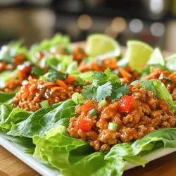 - Ground chicken - Sweet chili sauce - Soy sauce - Sesame oil - Garlic and ginger - Red bell pepper - Shredded carrots - Green onion - Fresh cilantro - Butter lettuce or iceberg lettuce - Salt and pepper - Lime wedges When I make Sweet Chili Chicken Lettuce Wraps, I love how simple the ingredients are. You only need a few key items to create a dish full of flavor. For the main ingredients, ground chicken is the star. It cooks fast and takes on all the great flavors. Sweet chili sauce gives the chicken a nice sweetness with a hint of spice. Soy sauce adds depth, while sesame oil brings a nutty flavor. Don’t forget the garlic and ginger; they add a fresh, bold taste. Next, we have the vegetables. Red bell pepper adds color and crunch. Shredded carrots give sweetness and texture. Green onion offers a mild bite, while fresh cilantro adds brightness. Finally, for the lettuce, I recommend either butter lettuce or iceberg lettuce. Both types are crisp and perfect for wrapping. A sprinkle of salt and pepper helps enhance all the flavors. Lime wedges are a must for serving, as they bring a zesty kick to each bite. For the complete recipe, check out the [Full Recipe]. This dish is easy to make and always gets rave reviews! To start, heat 1 tablespoon of sesame oil in a large skillet over medium heat. This oil gives the dish a nice nutty flavor. Once the oil is hot, add 2 cloves of minced garlic and 1 inch of grated ginger. Sauté them for about 1 minute until they smell amazing. This step builds the base flavor for your chicken mixture. Next, add 1 pound of ground chicken to the skillet. Use a spatula to break it apart as it cooks. Cook until the chicken is nicely browned, which takes about 5 to 7 minutes. After that, stir in 2 tablespoons of sweet chili sauce and 1 tablespoon of soy sauce. Mix well to coat the chicken. This sauce adds a sweet and spicy kick to the dish. Now, it’s time to add some color and crunch. Mix in 1 finely diced red bell pepper and 1 cup of shredded carrots. Cook for an additional 2 to 3 minutes until the veggies are slightly tender. Finally, remove the skillet from heat and season with salt and pepper to taste. Stir in sliced green onion and chopped cilantro for freshness. Your chicken mixture is now ready to fill the lettuce leaves! For the complete recipe, check [Full Recipe]. To make your Sweet Chili Chicken Lettuce Wraps shine, use fresh ingredients. Fresh garlic and ginger bring bright notes to your dish. The crunch of a ripe red bell pepper adds texture and color. When you cook, aim for the right times. For chicken, cook until it's no longer pink, about 5-7 minutes. Cook veggies until they are tender but still crisp, about 2-3 minutes. This keeps flavors bright and textures enjoyable. These wraps shine with a few simple accompaniments. Serve lime wedges on the side for a burst of freshness. Additional cilantro can add a nice touch. For a more filling meal, consider adding some rice or quinoa. You can also serve these wraps with dipping sauces like extra sweet chili sauce. This adds more flavor and fun to each bite. Use a large skillet for even cooking. A non-stick skillet can help prevent sticking and make cleanup easier. A good spatula is key for breaking up the chicken as it cooks. For prep, use a sharp knife for dicing vegetables. A cutting board will keep your space neat. With these tools, you will make cooking smooth and enjoyable. {{image_2}} You can switch ground chicken for turkey. Turkey works well and has a lighter taste. If you want a plant-based option, try tofu. Firm tofu gives a good texture in the wraps. Crumble it and cook it like the chicken. It absorbs all those tasty flavors. Want to kick up the heat? Add chili flakes to the chicken mix. This spice adds a nice kick without being too hot. You can also try new sauces. Hoisin sauce gives a sweet and savory taste. Mixing in sriracha can bring a spicy twist. Let your taste guide you! Lettuce is great, but there are other options. Try collard greens instead. They are sturdy and add a different taste. Rice paper wraps are another fun choice. They give a chewy texture. You can also use different types of lettuce. Romaine or butter lettuce can change the feel of your wrap. Enjoy experimenting! To store your Sweet Chili Chicken Lettuce Wraps, let them cool first. This step helps prevent moisture buildup. Once cool, place the chicken mixture in an airtight container. Glass or plastic containers work well. Keep the lettuce leaves separate to avoid sogginess. Store them in a sealed bag or container. When reheating, use a skillet over medium heat. This method helps maintain flavor and moisture. Add a splash of water or broth to keep the chicken juicy. Heat until warm, stirring often. Avoid using the microwave, as it can dry out the chicken. For freezing, let the chicken cool completely. Place it in a freezer-safe container or bag. Remove as much air as possible to prevent freezer burn. To thaw, move the chicken to the fridge overnight. Reheat it in a skillet as mentioned above. This way, you’ll enjoy a tasty meal later. For the full recipe, check out the Sweet Chili Chicken Lettuce Wraps section. To make Sweet Chili Chicken Lettuce Wraps gluten-free, use gluten-free soy sauce. Brands like Tamari offer great taste without gluten. You can also check for gluten-free sweet chili sauce. Always read labels for hidden gluten in sauces. Yes, you can prepare the filling in advance. Cook the chicken mixture and let it cool. Store it in an airtight container in the fridge. Use it within three days for the best taste. Reheat it on the stove or microwave before serving. Yes, these wraps are perfect for meal prep. Portion the filling into containers. Store the filling and lettuce separately to keep it fresh. You can grab a portion each day and enjoy a quick, healthy meal. If you want a different protein, try ground turkey or diced tofu. Ground turkey cooks similarly to chicken and has a light flavor. For tofu, use firm or extra-firm tofu. Cube it and cook for about 7-10 minutes until golden brown. In this post, you learned how to make Sweet Chili Chicken Lettuce Wraps. We reviewed the main ingredients, cooking steps, and tips for the best flavor. You also discovered variations to suit your taste and how to store leftovers. Cooking can be fun and simple. With fresh ingredients and a little practice, you can create these tasty wraps. Enjoy experimenting and sharing with friends or family. Happy cooking!