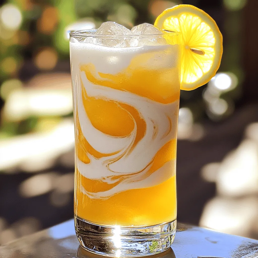 To make a tasty Vanilla Bean Lemon Cream Soda, you need these key items: - 1 cup sparkling water - 1/2 cup heavy cream - 1 tablespoon vanilla bean paste - 2 tablespoons fresh lemon juice - 2 tablespoons simple syrup (or to taste) - Lemon slices for garnish - Ice cubes These ingredients create a refreshing drink. The sparkling water adds fizz. The heavy cream gives it a smooth texture. Vanilla bean paste brings in rich flavor, while fresh lemon juice adds a bright zing. Simple syrup sweetens the drink just right. You can make your drink even better with a few fun extras. Here are some ideas: - Fresh mint leaves for a burst of color and flavor. - Extra lemon zest for a stronger lemon taste. - A sprinkle of edible flowers for a fancy look. These additions can take your Vanilla Bean Lemon Cream Soda to the next level. Play around with these options to find what you like best. Don’t worry if you can’t find every ingredient. Here are some easy swaps: - Use club soda instead of sparkling water for a different taste. - Swap heavy cream with coconut cream for a dairy-free option. - If you don't have vanilla bean paste, use vanilla extract as a substitute. These substitutions help you customize the drink to your needs. Enjoy experimenting with flavors and textures. To make simple syrup, mix equal parts sugar and water. Use a 1:1 ratio for best results. In a small pot, heat this mixture over low heat. Stir it gently until the sugar dissolves. This should take just a few minutes. Once dissolved, remove the pot from heat. Let it cool before you use it. In a mixing bowl, gather your ingredients. Add 1/2 cup of heavy cream to the bowl. Next, add 1 tablespoon of vanilla bean paste. Squeeze in 2 tablespoons of fresh lemon juice. Then, pour in the cooled simple syrup. Whisk these together until they blend well. You want a slightly thick mixture that looks creamy. Grab a tall glass and fill it with ice cubes. Pour in 1 cup of sparkling water, filling the glass halfway. Now, gently spoon the vanilla lemon cream mixture on top. This will float beautifully over the sparkling water. If you like, use a straw or spoon to swirl the drink gently. This adds a fizzy twist to your sip. Finally, garnish with a slice of lemon on the rim. It looks great and adds a fresh touch. Enjoy your refreshing Vanilla Bean Lemon Cream Soda! For the complete recipe, check the [Full Recipe]. To get that smooth and rich texture, start with cold heavy cream. Cold cream whips better and gives a nice fluff. Use a whisk to blend the cream with the vanilla bean paste and lemon juice. This helps create air bubbles, making your drink lighter. Whisk just until it thickens. If you over-whisk, it might turn into butter! Lemon juice adds bright flavor. Too much can make it sour. Start with two tablespoons, then taste. If it needs more zing, add a splash more. The vanilla bean paste brings sweetness. Balancing these two flavors makes your cream soda pop! You want a sweet drink with a nice citrus kick. You don’t need fancy tools for this recipe. A small saucepan works for the simple syrup. A mixing bowl and a whisk help combine the cream and flavors. Use a tall glass to serve. An ice scoop is handy for adding ice. Make sure to have a straw ready to enjoy your delicious drink! Check out the Full Recipe for more details on making this fun drink! {{image_2}} You can give your Vanilla Bean Lemon Cream Soda a fun twist. Try adding fresh herbs like mint or basil. A few mint leaves can add a cooling taste. If you want something fruity, mix in a splash of berry puree. Strawberries or raspberries work well. For a spicy kick, add a hint of ginger or a dash of cayenne pepper. Each option gives a new flavor to this drink! If you want to make a lighter version, swap heavy cream for coconut cream. This change keeps the drink creamy but adds a nice coconut flavor. You can also use a sugar substitute for the simple syrup. This helps cut down on calories while keeping it sweet. For a fizzy option, try using flavored sparkling water instead of plain. This adds flavor without extra sugar. You can enjoy Vanilla Bean Lemon Cream Soda in different ways. The classic version is non-alcoholic and perfect for all ages. If you want an adult drink, try adding a splash of vodka or gin. This gives a nice kick while keeping the lemon flavor. For a festive touch, serve it in fancy glasses with fun straws. You can impress your friends with this easy drink! For the full recipe, check out the whole process to make this refreshing drink. To keep your ingredients fresh, store them in a cool, dry place. For the heavy cream, keep it in the fridge. Check the expiration date before using. Store the vanilla bean paste in a dark cupboard. Lemon juice should also go in the fridge after you cut a lemon. If you have leftovers, store the drink in a sealed container. Use a glass or plastic jar. Keep it in the fridge. However, the fizzy effect may fade. It's best to enjoy it fresh. If you want to store it longer, keep the cream mixture and soda separate. The prepared drink lasts about 1 to 2 days in the fridge. After that, it may lose its fizz and flavor. The heavy cream should stay fresh for up to a week if unopened. Once opened, use it within 5 days for the best taste. Always check for any off smells or changes in texture. Vanilla Bean Lemon Cream Soda is a refreshing drink that combines rich flavors. It has sparkling water, heavy cream, and vanilla bean paste. The fresh lemon juice adds a bright twist. This drink is fizzy, creamy, and perfect for warm days. You can enjoy it at parties or just as a treat. It’s easy to make and fun to drink. Yes, you can prepare some parts in advance. Make the simple syrup ahead of time and store it in the fridge. You can also mix the heavy cream, vanilla, and lemon juice early. However, wait to combine it with sparkling water until serving. This keeps the soda fizzy and fresh. Each ingredient brings its own benefits to the drink. - Heavy cream offers a source of calcium and healthy fats. - Lemon juice is high in vitamin C, which helps your immune system. - Vanilla bean has antioxidants that can help with stress. - Sparkling water keeps you hydrated without added sugars. Enjoying this drink can provide a tasty way to get some nutrients. Make sure to enjoy it in moderation for the best health benefits. In this blog post, we covered how to make Vanilla Bean Lemon Cream Soda from scratch. You learned about essential ingredients, preparation steps, and tips for great flavor. We explored variations and storage methods, ensuring your drink stays fresh. My final thought is to enjoy experimenting with flavors and garnishes. Make it your own, and share it with friends. Your next refreshing treat is just a mix away!