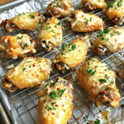 For this recipe, you will need 2 lbs chicken wings. Choose fresh or thawed wings for the best taste. They will be the star of the dish. The marinade gives the wings their rich flavor. You will need: - 1/4 cup olive oil - 1/4 cup grated Parmesan cheese - 6 cloves garlic, minced - 2 teaspoons dried oregano - 1 teaspoon garlic powder - 1 teaspoon onion powder - 1/2 teaspoon salt - 1/2 teaspoon black pepper - 1/4 teaspoon red pepper flakes (optional) Mix these ingredients together to create a tasty blend. The garlic shines through, giving a wonderful aroma. To finish your wings, consider using fresh parsley, chopped. It adds color and a nice touch. You can also serve with lemon wedges for a fresh squeeze of citrus. Enjoy experimenting with your garnishes! For the complete cooking guide, refer to the Full Recipe. Start by preheating your oven to 425°F (220°C). This high heat helps the wings get crispy. Next, line a baking sheet with aluminum foil. This makes cleanup easy. Place a wire rack on top of the baking sheet. The rack allows air to flow around the wings, which helps them cook evenly. In a large bowl, pour in 1/4 cup of olive oil. Add 6 minced garlic cloves and 1/4 cup of grated Parmesan cheese. Then, mix in 2 teaspoons of dried oregano, 1 teaspoon of garlic powder, and 1 teaspoon of onion powder. Don't forget to add 1/2 teaspoon of salt and 1/2 teaspoon of black pepper. If you like a kick, toss in 1/4 teaspoon of red pepper flakes. Stir everything until it's well combined. Now, add 2 lbs of chicken wings to the bowl. Toss the wings in the marinade until they are fully coated. Make sure every wing gets a good layer of that tasty mix. This step is key to getting maximum flavor in each bite. Arrange the coated wings in a single layer on the wire rack. This helps them get crispy all around. Bake the wings in the preheated oven for 35-45 minutes. Halfway through, turn the wings over for even cooking. They should look golden brown and crispy when done. After baking, let them rest for 5 minutes before serving. Garnish with freshly chopped parsley for a fresh touch. For the complete recipe, check out the Full Recipe. To get crispy wings, start with a dry wing. Pat them with a paper towel. This removes extra moisture. Place a wire rack on your baking sheet. This allows air to flow around the wings. Bake the wings at 425°F (220°C). This high heat helps them crisp up nicely. Don’t crowd the wings on the rack. Give them space to breathe. Flip the wings halfway through baking for even crispiness. For richer flavor, use fresh garlic instead of garlic powder. Fresh garlic packs a punch. You can also add lemon zest for a bright twist. If you like heat, toss in some red pepper flakes. They give a nice kick without overpowering the dish. For extra depth, mix in smoked paprika. It adds a subtle smoky flavor. Always taste your marinade before coating the wings. Adjust salt and spice to your liking. One common mistake is not drying the wings. Wet wings will not crisp up. Another mistake is skipping the wire rack. Baking directly on the sheet can lead to soggy wings. Don't forget to turn the wings halfway through baking. This ensures all sides get crispy. Avoid using too much marinade. Excess liquid can prevent proper crisping. Always let the wings rest for a few minutes after baking. This helps the juices settle. For the full recipe, check out the detailed instructions above. {{image_2}} For those who love heat, spicy garlic Parmesan wings are a game-changer. You can add more red pepper flakes to the marinade. If you want extra heat, try adding hot sauce. You can mix it with the olive oil before coating the wings. This change makes the wings spicy yet keeps that garlic and Parmesan flavor intact. Herb-infused Parmesan wings bring a fresh twist. You can add fresh herbs like rosemary or thyme to the marinade. Just chop them finely and mix them in. This adds a nice earthiness to the wings. You could also try adding lemon zest for a bright kick. The combination of herbs and Parmesan creates a tasty flavor blend that makes every bite special. You can cook these wings in different ways if you want variety. Try using an air fryer for a faster option. The wings will become crispy without needing much oil. Another option is grilling them. Place the wings on the grill for a smoky flavor. You still want to keep the same marinade for that classic garlic Parmesan taste. Each method brings its unique flavor, so feel free to explore! For the full recipe, check out the instructions above. You can keep leftover wings in the fridge. Place them in an airtight container. They will stay fresh for up to three days. If you want to enjoy them later, let them cool first. This keeps the skin crispy. When you're ready to eat, just reheat them. To freeze your wings, first let them cool completely. Then, place them in a freezer bag. Remove as much air as possible before sealing. You can freeze them for about three months. When you’re ready to eat, just thaw them in the fridge overnight. Reheating wings is easy. Preheat your oven to 350°F (175°C). Place the wings on a baking sheet. Bake for about 15-20 minutes. This method keeps them crispy. You can also use an air fryer for about 10 minutes. Just make sure they are heated through. Enjoy your flavorful treat! For the full recipe, check it out [here]. Yes, you can use frozen wings. Just make sure to thaw them first. This helps the wings cook evenly. Place them in the fridge overnight or run them under cold water. Baked garlic parmesan wings pair well with many sides. Try serving them with: - Celery sticks - Carrot sticks - Blue cheese or ranch dressing - A fresh garden salad These sides add crunch and freshness to your meal. To spice up your wings, add more red pepper flakes. You can also mix in hot sauce. Another option is to toss the cooked wings in a spicy sauce after baking. This adds extra heat and flavor. The best temperature for baking wings is 425°F (220°C). This high heat helps the wings get crispy. It cooks them quickly while keeping them juicy inside. To avoid soggy wings, follow these tips: - Use a wire rack to bake. - Make sure the wings are well coated but not dripping with oil. - Bake until they are golden brown and crispy. These steps ensure your wings come out perfect every time. For the full recipe, check out the instructions above. You’ve just learned how to make delicious chicken wings. We covered the best ingredients, steps for baking, and tips for crispy wings. I shared fun variations and how to store leftovers. For tasty wings, focus on the marinade and baking techniques. Avoid common mistakes for a perfect result every time. Enjoy your cooking and impress your friends with your new skills!