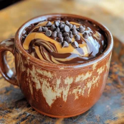 To make a delicious Chocolate Peanut Butter Mug Cake, you will need: - 4 tablespoons all-purpose flour - 2 tablespoons unsweetened cocoa powder - 3 tablespoons peanut butter (creamy or chunky) - 3 tablespoons granulated sugar - 1/8 teaspoon baking powder - 1/4 teaspoon vanilla extract - 1/4 cup milk (dairy or non-dairy) - 1 tablespoon vegetable oil - A pinch of salt - Optional toppings: Chocolate chips or chopped peanuts Each ingredient plays a key role in your mug cake. The flour gives it structure, while cocoa powder adds rich chocolate flavor. Peanut butter brings creaminess and a nutty taste. Sugar adds sweetness, and baking powder helps the cake rise. Vanilla extract gives a lovely aroma. Milk keeps everything moist, and vegetable oil adds tenderness. The salt balances the flavors perfectly. You can top your cake with extra chocolate chips or peanuts for a fun crunch. I recommend using high-quality peanut butter for the best taste. You can choose creamy or chunky based on your preference. If you want to try different flavors, feel free to experiment with different nut butters. Check out the Full Recipe for detailed steps to create this treat! - Mixing dry ingredients Start by taking a microwave-safe mug. Add 4 tablespoons of all-purpose flour, 2 tablespoons of unsweetened cocoa powder, 3 tablespoons of granulated sugar, 1/8 teaspoon of baking powder, and a pinch of salt. Stir these dry ingredients well until they are fully mixed. This ensures your cake will rise and taste great. - Adding wet ingredients Next, pour in 1/4 cup of milk, 1 tablespoon of vegetable oil, and 1/4 teaspoon of vanilla extract. Mix everything together until it becomes smooth. You want to get rid of any lumps for a nice cake texture. - Incorporating peanut butter Now, add 3 tablespoons of peanut butter to the mug. You can use creamy or chunky peanut butter, depending on your taste. Stir until the peanut butter is well mixed in. This is where the rich flavor comes from. - Microwave timing and power variations Place your mug in the microwave. Cook it on high for about 1 minute and 30 seconds. Every microwave is different, so your time may need to change. Keep an eye on it. - Checking for doneness After the time is up, check if the cake is set in the middle. It should look puffed up and firm. If it’s still wet, microwave it for an extra 10 seconds. - Cooling down before serving Let the mug cake cool for about a minute before you dig in. This helps prevent burns and makes it easier to eat. - Optional toppings and enhancements You can top your cake with extra chocolate chips, a drizzle of peanut butter, or even a scoop of vanilla ice cream. These extras really make the cake special. For the full recipe, check the earlier section. Enjoy your delicious treat! To make the best mug cake, avoid common mistakes. Use a microwave-safe mug. If your mug is too small, the cake may overflow. Always mix dry ingredients first. This helps avoid lumps. When adding wet ingredients, mix well. Ensure everything is smooth before microwaving. For the perfect texture, don’t overcook. Check the cake at 1 minute and 30 seconds. Every microwave is different. You may need to test and adjust cooking time. Start with the recommended time. If your cake isn’t set, add 10-15 seconds. If it overflows, stop the microwave quickly. Clean the mess and try again. Adjust the time next time. You can add different toppings to boost flavor. Try chocolate chips or chopped peanuts on top. For extra fun, add a scoop of ice cream. You can also mix in flavors. A spoonful of Nutella or crushed cookies works well. These simple changes can make your mug cake even better. {{image_2}} For a gluten-free mug cake, swap all-purpose flour with almond or coconut flour. Both options work well and give a nice flavor. If you want to go vegan, use a plant-based milk like almond or oat milk. You can also replace the egg with a flaxseed meal or chia seeds mixed with water. This keeps the cake moist and tasty without any eggs. You can easily change the flavor of your mug cake. Adding spices like cinnamon or nutmeg gives it a warm taste. A splash of almond or peppermint extract can also make a fun twist. Want something fruity? Mix in some mashed banana or berries. They add a burst of flavor and moisture to your cake. Feeling adventurous? Try swapping peanut butter for other nut butters like almond or cashew. Each nut butter brings its own unique taste. If you love coffee, add a teaspoon of instant coffee for a rich flavor. You can also drizzle caramel on top for a sweet finish. These twists will make your mug cake even more special. For the full recipe, check out the section above. If you have some mug cake left, store it in an airtight container. This keeps it moist and fresh. Place it in the fridge if you want to save it for later. The cool air helps maintain its taste and texture. It’s best to eat it within two days for the best flavor. When you want to enjoy your mug cake again, the microwave is your best friend. Heat it for about 10 to 15 seconds. Check to see if it's warm enough. If it needs more time, add a few more seconds. You can also try using the oven. Preheat it to 350°F (175°C). Place the mug cake on a baking sheet and warm it for about 5 minutes. This method helps keep the cake soft and fluffy. For more delicious ideas, check out the Full Recipe for making this easy treat! To make a chocolate peanut butter mug cake, you start with simple ingredients. First, mix flour, cocoa powder, sugar, baking powder, and salt in a microwave-safe mug. Then, add peanut butter, milk, vegetable oil, and vanilla extract. Stir until smooth, and make sure there are no lumps. If you want, you can add chocolate chips for extra flavor. Microwave the mug for about 1 minute and 30 seconds. Check to see if the cake is set. Let it cool for a minute, and enjoy your quick treat! Check the [Full Recipe] for more details. Yes, you can double the recipe! If you want to make two cakes, simply use two mugs and double the ingredients. For example, use 8 tablespoons of flour and so on for each ingredient. Keep the same cooking time, but check both cakes after 1 minute and 30 seconds. If they need more time, give them 10 to 20 extra seconds. Just be sure to check for doneness before serving. If you have a nut allergy, there are great substitutes for peanut butter. You can use sunflower seed butter or soy nut butter instead. Both options provide a similar creamy texture. For different flavors, try almond butter or cashew butter. These will change the taste but still keep it delicious. You can also use chocolate hazelnut spread for a sweet twist! In this blog post, we explored how to make a delicious chocolate peanut butter mug cake. We covered ingredients, preparation steps, and tips to ensure success. You learned how to adjust for different microwaves and enhance flavors. With variations for dietary needs and creative twists, this dessert is versatile and easy. Whether you enjoy it for a snack or a treat, mug cakes are quick and fun. Keep these tips in mind, and enjoy making your own mug cake masterpiece!