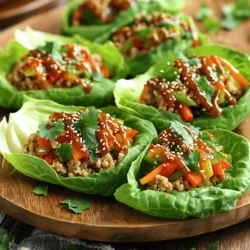 - 1 lb ground chicken - 2 tablespoons sesame oil - 2 cloves garlic, minced - 1 tablespoon fresh ginger, minced - 1 cup bell pepper, finely diced - 1 cup shredded carrots - 1/4 cup green onions, sliced - 1/4 cup soy sauce (or tamari for gluten-free) - 1 tablespoon rice vinegar - 1 tablespoon honey - 1 tablespoon cornstarch - 1 tablespoon water - Optional garnishes: Sesame seeds, chopped cilantro When I make these sesame chicken lettuce wraps, I focus on fresh, vibrant ingredients. The ground chicken acts as a blank canvas, soaking up all the flavors. Using sesame oil adds a nutty taste that really shines. I love the mix of garlic and ginger. They bring warmth and depth to the dish. The bell peppers and carrots add great color and crunch. I use red or yellow bell peppers for a brighter look. For the sauce, I mix soy sauce, rice vinegar, and honey. This sweet and savory combo makes the chicken sing. Cornstarch helps thicken the sauce, binding it to the chicken and veggies. Don't forget the green onions for a fresh finish! You can also top the wraps with sesame seeds and cilantro. They add extra flavor and make the wraps look pretty. Try this full recipe to create your own delicious meal! - Heat the sesame oil in a skillet. This adds a nice nutty flavor. - Sauté garlic and ginger until fragrant. This step wakes up the dish. - Cook ground chicken until browned and crumbly. This should take about 5-7 minutes. - Stir in bell pepper and carrots. These add crunch and color. - Cook until tender, blending flavors. This usually takes 3-4 minutes. - Combine sauces and thicken with cornstarch mixture. This helps bind the sauce. - Pour sauce over the chicken and vegetables. Stir well to coat everything. - Simmer until the sauce thickens. This should take around 2-3 minutes. - Spoon the mixture into lettuce leaves. This is where the fun starts! - Garnish with sesame seeds and cilantro if desired. This adds a fresh touch. For the full recipe, check the details above. Enjoy your tasty creation! - Use high heat for better browning of chicken. This step adds flavor and texture. - Don’t overcrowd the skillet to ensure even cooking. This keeps everything juicy and tender. - Serve with a side of soy sauce for extra flavor. This adds a nice touch to each bite. - Arrange wraps on a platter for an inviting look. A well-presented dish makes it more enjoyable. - Avoid overcooking vegetables to retain crunchiness. This keeps your wraps fresh and vibrant. - Measure sauce accurately to prevent overpowering flavors. Too much sauce can mask the dish’s taste. Making these small adjustments can elevate your wraps. Follow these tips to impress your family and friends. For more detailed steps, check out the Full Recipe. {{image_2}} You can easily change the protein in these wraps. Swap ground chicken for ground turkey for a leaner option. You can also use tofu if you want a vegetarian dish. For seafood lovers, shrimp adds a nice twist. If you prefer beef, it brings a rich flavor to the mix. Feel free to add more veggies to your wraps. Diced mushrooms or water chestnuts give a nice crunch and flavor. You can also use shredded cabbage instead of lettuce. This adds more texture and makes your wraps even heartier. If you like heat, add chili paste or sriracha to your chicken mix. These spices boost the flavor and give it a kick. You can also try fresh herbs like basil or mint. These herbs will brighten the dish and add freshness. For the Full Recipe, check the section above to make these tasty wraps! Store leftovers in an airtight container for up to 3 days. This keeps the chicken fresh and tasty. Keep the sauce separate to maintain the lettuce's crispness. If you mix the sauce, the lettuce will get soggy. You can freeze the filling mixture for up to 2 months. Just place it in a freezer-safe bag or container. When you are ready to eat, thaw it overnight in the fridge. Reheat thoroughly before serving. This method works well for busy days. Heat the leftovers gently on the stove or in the microwave. Stir often to ensure even heating. Avoid overcooking to prevent a dry texture. The goal is to warm it up, not to cook it again. Enjoy your meal with fresh, crunchy lettuce! You can use several tasty options instead of lettuce. Here are some great choices: - Cabbage leaves - Collard greens - Rice paper These options give a nice crunch and hold the filling well. To make this recipe gluten-free, simply swap the soy sauce for tamari or coconut aminos. Both options provide a similar taste without gluten. Absolutely! You can prepare the chicken filling ahead of time. Just cook the filling and store it in the fridge. When you're ready to eat, simply assemble the wraps. The spice level of these wraps can vary. If you like heat, add sriracha or chili paste to the sauce. You control the spice! These wraps pair well with: - Steamed rice - Quinoa - A light salad These sides complete your meal nicely. For the full recipe, click [here](#). This blog post detailed how to create tasty sesame chicken lettuce wraps. We covered key ingredients, from the flavorful chicken to fresh veggies and sauces. The step-by-step instructions made the cooking process simple and enjoyable, with tips to enhance your dish. You can even mix in your favorite proteins or veggies for fun variations. These wraps make a great meal or snack. They are easy to store and reheat, ensuring you can enjoy them later. Now, you’re all set to impress with your new cooking skills! Enjoy your delicious creation!