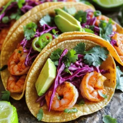 - 1 lb shrimp, peeled and deveined - 1 tablespoon olive oil - 1 teaspoon cumin - 1 teaspoon paprika - 1/2 teaspoon garlic powder - Salt and pepper to taste The main stars of our shrimp tacos are the shrimp. Choose fresh shrimp for the best taste. If you use frozen shrimp, make sure to thaw them first. Olive oil helps the spices stick to the shrimp and adds flavor. The spices give the shrimp a nice kick. Cumin and paprika make the shrimp flavorful, while garlic powder adds depth. Don’t forget salt and pepper to taste! - 8 small corn tortillas - 1 cup red cabbage, thinly sliced - 1 ripe avocado, sliced - 1/2 cup fresh cilantro, chopped - 1 lime, cut into wedges - Optional: Salsa or pico de gallo for topping Next, we have the tortillas and toppings. Small corn tortillas are soft and perfect for wrapping the shrimp. The red cabbage adds crunch and color. Sliced avocado brings creaminess, which balances the dish. Fresh cilantro gives a burst of freshness. A squeeze of lime juice brightens the flavors. You can also add salsa or pico de gallo for some zest. For the full recipe, check out the instructions to create these tasty tacos! Start by tossing the shrimp in a medium bowl. Add one tablespoon of olive oil. Next, sprinkle in one teaspoon of cumin, one teaspoon of paprika, and half a teaspoon of garlic powder. Season this with salt and pepper to your taste. Mix well until the shrimp are fully coated. Now, heat a skillet over medium-high heat. Once hot, add the shrimp in a single layer. Cook for about 2-3 minutes on each side. Look for them to turn pink and opaque. When done, remove the shrimp from heat. While the shrimp cook, warm the corn tortillas. Use a separate skillet on low heat. Heat each tortilla for about 30 seconds on each side. You want them to become pliable but not crispy. This step will help the tortillas hold all the tasty fillings. Now, it’s time to build your tacos! Place a few shrimp in the center of each tortilla. Add your toppings: sliced red cabbage, avocado slices, and fresh cilantro. For extra flavor, squeeze fresh lime juice over the top. You can also add salsa or pico de gallo if you like. Enjoy your meal! For the full recipe, check out the complete instructions. For perfect shrimp, cook them fast. Heat your skillet well before adding shrimp. This keeps them juicy. Cook shrimp for just 2-3 minutes per side. They should turn pink and opaque. If you want more flavor, adjust spices. Try more cumin or add chili powder for heat. A little lime zest can brighten the taste too. Warming tortillas makes a big difference. Use a dry skillet on low heat for about 30 seconds. This makes them soft and easy to fold. You can also wrap them in a damp cloth and microwave for 10-15 seconds. For best taste, choose small corn tortillas. They add a nice texture and flavor to your tacos. Extra toppings can take your tacos to the next level. Try adding sliced jalapeños for heat. Fresh mango salsa adds sweetness. Pickled onions give a tangy crunch. If you like cheese, crumbled feta or cotija works well. Explore beyond traditional toppings for fun flavors. Check out the Full Recipe for more ideas! {{image_2}} You can switch shrimp for other proteins. Chicken is a great choice. Just use the same spices. Cook it until it's juicy and tender. Fish also works well. Choose a white fish like tilapia or cod. If you prefer plant-based options, try beans or tofu. Black beans give a nice texture. Tofu absorbs flavors well, so marinate it first. Both options make tasty tacos. Spice it up with different seasonings. Try chili powder for heat or lime zest for brightness. You can also use marinades for extra flavor. A simple mix of lime juice and garlic works wonders. Fresh herbs add a delightful touch. While cilantro is popular, consider using mint or parsley. They can bring a unique twist to your tacos. You can choose between soft and crunchy tacos. Soft corn tortillas are easy to fold. They hold all the fillings well. Crunchy taco shells give a nice crunch. They add another layer of texture. For a fun twist, try a taco bowl. Use a tortilla bowl or a salad base. Layer shrimp, toppings, and sauces in a bowl for a great meal. It's a great way to enjoy your shrimp tacos differently. After your meal, store any leftover tacos in an airtight container. This keeps them fresh. If you want to save the flavor, layer the ingredients. Place the shrimp on the bottom and add toppings last. This way, the tortillas won’t get soggy. For best taste, enjoy tacos within two days. If you have extra ingredients, keep them in separate containers. This helps maintain their freshness and taste for later. To reheat shrimp, avoid cooking them too long. Heat a skillet over low heat. Add shrimp and warm for about two minutes. Check often to prevent overcooking. Perfectly cooked shrimp are pink and tender. For tortillas, place them in a dry skillet. Heat over low for about 30 seconds on each side. This makes them warm and soft again. You can also wrap them in a damp paper towel and use the microwave for 15-20 seconds. You can freeze shrimp for future meals. Place shrimp in a freezer bag, removing as much air as possible. Label the bag with the date. Frozen shrimp can last up to three months. If you want to freeze ingredients, do so separately. Wrap the cabbage and avocado in plastic wrap or in freezer bags. Just remember, avocados may brown. Use them quickly after thawing. For full details, check the Full Recipe for perfect shrimp tacos! You can tell shrimp is done by looking at its color and texture. Perfectly cooked shrimp turn pink and opaque. They should feel firm but not hard. If shrimp curl tightly, they might be overcooked. Always check the center; it should not be translucent. Yes, you can use frozen shrimp! Just make sure to thaw them first. The best way is to place them in the fridge overnight. If you're short on time, run them under cold water for quicker thawing. Avoid using hot water as it cooks the shrimp unevenly. Shrimp tacos pair well with many sides. Here are some great options: - Mexican rice - Black beans - Corn on the cob - Chips with salsa - A fresh salad These sides add color and flavor to your meal. Shrimp tacos are best eaten fresh. However, leftovers can last 1-2 days in the fridge. Store them in an airtight container. For the best taste, keep the shrimp and tortillas separate. This keeps tortillas from getting soggy and shrimp fresh. In this blog post, we explored how to make delicious shrimp tacos. We discussed the main ingredients, like shrimp and tortillas, and how to prepare and assemble them step by step. I shared tips for perfecting your shrimp and warming tortillas. Remember, you can customize your tacos with different proteins and toppings. Enjoy experimenting with flavors and presentations. With the right storage tips, you can savor leftovers too. Shrimp tacos are tasty, fun, and easy to make. Now it's your turn to try this recipe!