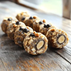 - 1 cup rolled oats - ½ cup natural peanut butter - ¼ cup honey or maple syrup - ¼ cup mini chocolate chips - ¼ cup chopped nuts (almonds, walnuts, or pecans) - 2 tablespoons chia seeds - 1 teaspoon vanilla extract - A pinch of salt These ingredients come together to create a tasty and healthy snack. The rolled oats provide fiber and help you feel full. Natural peanut butter adds protein and healthy fats. You can choose honey or maple syrup for sweetness. Mini chocolate chips give a fun twist, while chopped nuts add crunch. Chia seeds bring extra nutrition, and a bit of vanilla extract enhances flavor. Don’t forget the salt; it balances the sweetness. - Calories per serving: About 100 calories - Macronutrient breakdown: Each bite has around 3 grams of protein, 12 grams of carbs, and 5 grams of fat. - Dietary fiber content: Each serving offers about 2 grams of fiber. Knowing the nutritional info helps you make smart choices. These energy bites are not just delicious; they also pack a good punch of nutrients. You can feel good about enjoying them any time. For the full recipe, check out Nutty Bliss Peanut Butter Energy Bites. Mixing the base ingredients Start by grabbing a large bowl. Add 1 cup of rolled oats, ½ cup of natural peanut butter, ¼ cup of honey or maple syrup, and 1 teaspoon of vanilla extract. Mix these ingredients well. You want them to blend together nicely. Adding mix-ins for flavor and texture Once the base is mixed, it’s time to add some fun. Stir in ¼ cup of mini chocolate chips, ¼ cup of chopped nuts, and 2 tablespoons of chia seeds. Add a small pinch of salt for flavor. Mix everything until it’s evenly spread. This step adds great texture and taste. Forming the energy bites Now, use your hands to shape the mixture into small balls. Aim for about 1 inch in diameter. If the mix is too sticky, wet your hands slightly. This trick helps you roll them easily. Place the formed bites on a baking sheet lined with parchment paper. Importance of refrigeration Refrigeration is key! Chill the energy bites for at least 30 minutes. This helps them firm up and hold their shape. How to serve or store You can enjoy the bites right away after chilling. They’re great as a quick snack! If you want to save some, store them in an airtight container in your fridge. They stay fresh for up to a week. For the full recipe, check out the details above. To make great peanut butter energy bites, you want to avoid stickiness. If your mixture feels too sticky, wet your hands slightly before rolling. This small trick helps you form nice, round balls without mess. For storage, use an airtight container. This keeps your bites fresh and tasty. You can store them in the fridge for up to a week. If you want them longer, try freezing them. They freeze well and can last for months. You can change the flavor by using different nut butters. Almond butter or cashew butter can add unique tastes. This allows you to explore various flavors while keeping the recipe simple. You can also adjust sweetness. If you prefer a less sweet snack, cut back on honey or maple syrup. You can even try adding a bit of cocoa powder for a chocolate twist. These small changes let you customize your bites to match your taste. {{image_2}} You can make peanut butter energy bites even more fun by adding flavors. One easy way is to mix in dried fruits. Raisins and cranberries add sweetness and chewiness. They make each bite more exciting! Another way to boost flavor is by trying spices. Cinnamon adds warmth, while nutmeg gives a cozy touch. Just a little can change the whole taste. Feel free to experiment. You might find your new favorite blend! If you follow a special diet, you can still enjoy these energy bites. For a gluten-free option, use certified gluten-free oats. They work just as well and keep the bites tasty. If you want a vegan alternative, swap honey for maple syrup. This simple change keeps your energy bites sweet and plant-based. You can enjoy these snacks no matter your diet! Try the Full Recipe to explore all the variations and find your favorite mix! To keep your peanut butter energy bites fresh, use airtight containers. These containers keep out air and moisture. I recommend glass or BPA-free plastic containers. This way, your snacks stay tasty and safe. If you want to store them for a longer time, consider freezing. Just place the energy bites in a freezer-safe bag. Remove as much air as you can before sealing. They can last for months in the freezer. When stored in the fridge, these bites last up to a week. They stay firm and delicious. If you freeze them, they can last for about three months. Just remember to thaw them in the fridge before eating. This helps maintain their texture and taste. Enjoy these bites at their best by paying attention to storage! How to make peanut butter energy bites without honey? You can use maple syrup instead. It adds sweetness and flavor. You could also try agave syrup or date syrup. Each option gives a unique taste. Can I substitute ingredients in this recipe? Yes, you can! Use almond butter instead of peanut butter for a nut-free option. Swap chocolate chips for dried fruit or seeds. Just keep the base ingredients the same for the best results. How long do peanut butter energy bites last? These bites last about one week in the fridge. Store them in an airtight container. You can also freeze them for up to three months. Just thaw before eating. Are peanut butter energy bites healthy? Yes, they are healthy! They contain good fats, fiber, and protein. The oats and nuts provide energy and keep you full. They make a great snack for kids and adults. Can kids help make these snacks? Absolutely! Kids can mix the ingredients and roll the bites. It's a fun way for them to learn about cooking. Plus, they will enjoy eating the snacks they helped make! These peanut butter energy bites are simple and fun to make. We covered the key ingredients, mixing methods, and tips for the best results. You learned how to customize flavors and store these snacks properly. Enjoy making these bites your way. Remember to try new flavors and options. They are a healthy snack you can share with anyone. Cooking together makes snack time more fun!