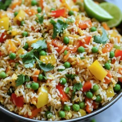 - 2 cups cooked jasmine rice (preferably day-old) - 1 cup mixed bell peppers (red, yellow, green), diced - 1 medium carrot, diced - 1 cup green peas (fresh or frozen) - 3 green onions, chopped - 2 cloves garlic, minced - 2 tablespoons soy sauce (low sodium) - 1 tablespoon sesame oil - 1 tablespoon olive oil - 1 teaspoon ginger, grated - Salt and pepper to taste - Fresh cilantro for garnish Using day-old rice is key. It has the right texture and avoids mushiness. Freshly cooked rice can become sticky when fried. The mixed bell peppers add color and sweetness. You can choose any colors you like. Carrots bring a nice crunch. Green peas add a pop of color and nutrition. The green onions give a fresh taste and a bit of spice. Each ingredient plays a role in making this dish vibrant and tasty. Now, let's talk about the flavors. Garlic and ginger add depth. Soy sauce gives umami, a savory flavor that makes it rich. Sesame oil adds warmth and a nutty note. These seasonings balance each other and make the dish shine. Feel free to get creative! You can swap in your favorite veggies or even add nuts for extra crunch. The Full Recipe guides you step-by-step to create this delightful meal. Begin by prepping all your vegetables. Dice mixed bell peppers, carrots, and green onions. Make sure the green peas are ready, whether fresh or frozen. This prep helps the cooking go fast. Heat olive oil in a large skillet or wok over medium-high heat. Once the oil is hot, add minced garlic and grated ginger. Sauté them for about 30 seconds. You want to smell their lovely scent fill your kitchen. Next, add the diced carrots and bell peppers to the pan. Stir-fry for about 3-4 minutes. Cook until the veggies are tender yet still crisp. Then, stir in the green peas. Cook everything for another 2 minutes. Now, push the vegetables to one side of the skillet. Add sesame oil to the empty space. Pour in your cooked rice and break up any clumps. Drizzle soy sauce over the rice. Mix it well with the vegetables so all the flavors blend. Season your dish with salt and pepper to taste. Add the chopped green onions and toss everything together. Remove from heat and garnish with fresh cilantro if you like. For the full recipe, see the section above. Using day-old rice is best for fried rice. It dries out a bit, making it less sticky. Freshly cooked rice can clump together. If you need a gluten-free option, use rice made from brown rice or quinoa. Both work great and add a nice flavor. To take your fried rice to the next level, think about adding extra spices. A pinch of chili flakes can bring heat. If you like a deeper taste, try oyster sauce. It adds umami and richness. You can also mix in a splash of rice vinegar for some tang. Stir-frying is all about high heat. Make sure your skillet or wok is hot before adding oil. This helps create that amazing "wok hei" flavor. Keep the food moving so it cooks evenly. Don’t overcrowd the pan; this can lead to steaming instead of frying. {{image_2}} To make this dish vegan, start by replacing the soy sauce with a vegan option. You can use tamari, which is gluten-free, or a coconut aminos substitute. For the oil, stick with sesame oil and olive oil, as they are both plant-based. If you want a bit of creaminess, try adding a splash of plant-based milk while cooking. This will give your fried rice a nice texture without using any dairy. For a gluten-free version, use gluten-free soy sauce or tamari in place of regular soy sauce. Make sure to check that your sesame oil and any other sauces are also gluten-free. Some brands might add gluten, so it's best to read the labels. You can also use quinoa or brown rice instead of jasmine rice for a gluten-free grain option. If you want to make your vegetable fried rice heartier, consider adding protein. Tofu works great! Press and cube it, then sauté it until it’s golden. Tempeh is another excellent choice, offering a nutty flavor and a great texture. If you prefer meat, diced chicken or shrimp can be added as well. Just cook them first before adding the veggies and rice. This way, you create a filling meal that satisfies. For the full recipe, check out the link above. To keep your leftover vegetable fried rice fresh, store it in an airtight container. It can last for about 3 to 4 days in the fridge. Make sure it cools down to room temperature before sealing it up. This helps prevent moisture buildup, which can make the rice soggy. When you're ready to eat, just take it out and enjoy! If you want to save your fried rice for later, freezing is a great option. First, let the rice cool completely. Then, pack it tightly in a freezer-safe bag or container. Try to remove as much air as possible to avoid freezer burn. It can stay good for up to 3 months. When you’re ready to eat, thaw it in the fridge overnight and reheat it as needed. Reheating fried rice can be tricky, but there are a few good methods. The stovetop works best. Just add a splash of water or broth to a pan and heat it over medium. Stir frequently, so it warms evenly. You can also use a microwave, but cover it with a damp paper towel. This keeps the rice from drying out. Make sure it’s heated all the way through before serving. Yes, you can use various vegetables in your fried rice. This dish is very flexible. You can pick your favorites or whatever you have at home. For example, broccoli, zucchini, or corn are great options. You can even add leafy greens like spinach or bok choy. Using seasonal vegetables can make your dish fresh and tasty. Mix and match to keep it exciting! Vegetable fried rice can last about 3 to 5 days in the fridge. It’s essential to store it in an airtight container. Make sure to cool the rice down before placing it in the fridge. This helps keep it safe and tasty. If you see any change in smell or color, it’s best to throw it away. To keep your fried rice from getting mushy, start with day-old rice. Fresh rice has more moisture. If you must use fresh rice, spread it out on a tray and let it cool. When cooking, use high heat and avoid overcrowding the pan. Stir-fry quickly to keep the rice grains separate. These tips will help you achieve that perfect fried rice texture! Vegetable fried rice is simple to make and full of flavor. You prepare fresh veggies and combine them with day-old rice for the best texture. Use garlic, ginger, and soy sauce for a taste that pops. Remember, you can switch out ingredients or add protein to suit your needs. Store leftovers properly to enjoy more yummy meals later. Now, go ahead and make your own fried rice! It's quick, fun, and delicious.