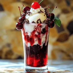 - 2 cups cherry vanilla ice cream - 1 cup cherry cola - 1/2 cup fresh cherries, pitted and halved - Whipped cream, for topping - Maraschino cherries, for garnish - Chocolate shavings or sprinkles, for garnish The cherry vanilla ice cream gives this float a rich, creamy base. You want it to be soft but not melted. The cherry cola adds fizz and a sweet kick. Fresh cherries bring a burst of flavor and a nice crunch. For the toppings, whipped cream makes everything more fun. It adds a light and fluffy texture. Maraschino cherries sit perfectly on top, adding a pop of color. Chocolate shavings or sprinkles give that extra touch of sweetness. You can find all these ingredients at your local store. Make sure to get the best quality for the best taste. For the full recipe, check the earlier section. Enjoy mixing these flavors together for a treat that screams summer! - In a tall glass, add one scoop of cherry vanilla ice cream to the bottom. - Pour in a generous amount of cherry cola over the ice cream until the glass is about halfway full. - Add another scoop of cherry vanilla ice cream on top of the cola. - Carefully drape fresh cherries around the edges of the ice cream, letting some rest on top. - Slowly pour more cherry cola over the top until it gently overflows. - Top with whipped cream and garnish with a maraschino cherry and chocolate shavings. This recipe is a breeze to follow, and you’ll love how each step builds a fun and tasty treat. Make sure to enjoy your Cherry Vanilla Cola Float right away for the best flavor and texture. You can find the full recipe for this delight in the recipe box above. - Opt for high-quality cherry vanilla ice cream for better flavor. - Use chilled cherry cola for optimal layering. Choosing the right ice cream makes a huge difference. I love creamy cherry vanilla ice cream. It gives a rich taste that pairs well with cola. Make sure to check the label for real vanilla extract and cherries. This adds to the overall flavor. Chilling your cherry cola is key. Cold soda creates a nice contrast with the ice cream. When the cola is cold, it keeps the float from melting too fast. This helps keep your drink lively and refreshing. - Use tall glasses for a dramatic presentation. - Serve immediately with a thick straw and long spoon. Tall glasses make your float look extra special. They also allow for more layers, which is fun! I like to use clear glasses so you can see the pretty colors. Serve your float right after making it. This keeps the ice cream from melting too much. A thick straw is a must. It helps you sip up that creamy goodness easily. A long spoon is great for scooping the ice cream. You want to enjoy every layer of your float! - Prepare individual components in advance but assemble just before serving for best results. You can make parts of this float ahead of time. Scoop the ice cream into balls and store them in the freezer. Chill your cola in the fridge. This way, when you’re ready to serve, you just have to assemble. This keeps everything fresh and delicious. Just remember to put it together right before serving. The float tastes best when it’s freshly made! {{image_2}} You can have fun with flavors. Try using chocolate or plain vanilla ice cream. Both pair well with the cherry cola. Vanilla cola also gives a unique spin to the classic float. The sweet and creamy taste will surprise you. Why not mix in some seasonal fruits? Strawberries and blueberries add a fresh twist. The sweetness of the fruits makes the float even better. You could also add a splash of flavored syrup. This gives your float an extra burst of flavor. For a vegan option, use non-dairy ice cream. Coconut or almond ice cream works great. You can also swap cherry cola for sparkling water. Add cherry syrup to keep that fruity taste without the sugar. Enjoy a lighter version that still feels like a treat. For more details on making this delicious drink, check the Full Recipe. - Store leftover cherry cola in a cool place if not opened. - Keep ice cream in the freezer, sealed tightly to avoid freezer burn. - Serve immediately; floats are best fresh and may separate if stored. - If storing, keep in the freezer, but note that the texture will change. When you make your Cherry Vanilla Cola Float, it's hard to resist finishing it all! But if you do have leftovers, it’s good to know how to store them. Cherry cola can stay fresh in your pantry, as long as it’s sealed. Ice cream needs a bit more care. Make sure it’s tightly sealed in the freezer. This way, you keep it from getting freezer burn. If you have some floats left, try to eat them right away. They taste best fresh. If you must store them, put the floats in the freezer. Just remember, the texture of the float will change. Enjoy the taste of summer, but be mindful of how to keep your treats fresh! To make a zero-calorie float, use diet or zero-calorie cherry cola. You can also choose low-calorie ice cream options. These swaps keep the flavor but cut down on calories. It’s a great way to enjoy this treat without the guilt. Yes! You can use other sodas for your float. Fruity or creamy sodas, like root beer or orange soda, work well. Each soda will change the taste, so have fun trying different ones. Mixing flavors can lead to tasty surprises. To keep the ice cream from melting fast, chill your glasses before you start. This helps the float stay cold longer. Also, use ice cream straight from the freezer. These tips will help you enjoy your float without a watery mess. This blog post guides you through making a Cherry Vanilla Cola Float. We covered essential ingredients like ice cream, cherry cola, and fresh cherries. You learned how to prepare and assemble the float step-by-step, along with tips for the best taste and presentation. Don't forget the various ways to customize your float and store leftovers properly. Making a delicious float at home is fun and easy. Enjoy each sip and let your creativity shine. Remember, experimenting with flavors can lead to delightful surprises!