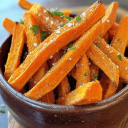 - 2 large sweet potatoes, peeled and cut into thin strips - 2 tablespoons olive oil - 1 teaspoon paprika - 1 teaspoon garlic powder - 1/2 teaspoon cayenne pepper (for heat) - 1 teaspoon sea salt - 1/2 teaspoon black pepper - Fresh parsley, chopped (for garnish) When I make baked sweet potato fries, I keep it simple with the essentials. Sweet potatoes bring a natural sweetness and vibrant color. Olive oil helps the fries become crispy while adding a rich flavor. Paprika and garlic powder give the fries a savory kick that’s hard to resist. For those who crave some heat, adding cayenne pepper is a game-changer. It gives the fries a nice spicy twist. Sea salt and black pepper enhance the overall taste, making each bite delicious. Finally, a sprinkle of fresh parsley adds a pop of color and freshness. I recommend using these ingredients for the best results. You can find the full recipe above to get started on making your own crispy baked sweet potato fries! - Preheat your oven to 425°F (220°C). - Peel and cut sweet potatoes into thin strips. To start, you want to preheat the oven. This step is key for crispy fries. While the oven warms up, grab your sweet potatoes. Peel them and slice them into thin strips. Keep the strips even; it helps them cook at the same rate. Aim for about a quarter-inch thickness for best results. - Combine sweet potato strips with olive oil in a large bowl. - Add spices and toss to coat evenly. Next, take those sweet potato strips and place them in a large bowl. Drizzle in the olive oil. You want every piece to get a nice coat of oil. Then, sprinkle on paprika, garlic powder, cayenne pepper, sea salt, and black pepper. Toss everything together. Make sure the spices cover all the fries well. This mix gives your fries that tasty flavor. - Spread fries on a lined baking sheet in a single layer. - Bake for 25-30 minutes, flipping halfway through. Now, it’s time to bake! Line a baking sheet with parchment paper. Spread the sweet potato fries out in a single layer. This helps them get crispy. Bake them for about 25 to 30 minutes. Halfway through, flip the fries to get even browning. When they’re done, they should be golden and crispy. For the full recipe, check the details above. Enjoy your delicious baked sweet potato fries! To make your baked sweet potato fries super crispy, start by ensuring that every fry gets enough oil. Coat them well, but don’t drown them. A thin layer is perfect. Next, avoid crowding the baking sheet. If fries touch, they will steam instead of crisp up. Spread them out in a single layer for the best results. If your oven has a convection setting, use it! This feature circulates hot air and helps fries cook more evenly. Keep a close eye on your fries as they bake. They can go from golden to burnt quickly, so check them towards the end of baking. You want them crispy, not charred. Baked sweet potato fries taste amazing with dips. I love pairing them with homemade aioli or creamy avocado sauce. For a gourmet twist, sprinkle some grated cheese on top right after baking. It melts beautifully and adds extra flavor. Enjoy your fries with these fun dips! {{image_2}} You can easily change the taste of your sweet potato fries. For a sweeter treat, add sweet chili sauce or sprinkle cinnamon on top. If you love fresh herbs, try adding rosemary or thyme. They bring a bright and tasty twist to your fries. Want your fries faster? Use an air fryer! It cooks them quickly and makes them crispy. If you prefer a smoky flavor, grilling is a great option. Just make sure to watch them closely to avoid burning. You can also swap some ingredients. Use avocado oil instead of olive oil for a different taste. You might also want to try various types of sweet potatoes. Each type offers unique flavors and textures. For the full recipe, check out the link. To store baked sweet potato fries in the fridge, let them cool first. Place the fries in an airtight container to keep them fresh. I recommend using glass containers or BPA-free plastic for better safety and taste. To reheat and keep your fries crispy, use an oven or air fryer. Preheat your oven to 400°F (200°C). Spread the fries on a baking sheet and heat for about 10 minutes. If using an air fryer, set it to 375°F (190°C) and cook for 5-7 minutes. This way, they'll regain their crunch! To freeze baked fries, let them cool completely first. Spread them out on a baking sheet and freeze for 1-2 hours. Once frozen, transfer them to a freezer bag or container. To thaw and reheat, take them out of the freezer and let them sit at room temperature for 15-20 minutes. Then, follow the reheating instructions above for the best results. Enjoy your fries anytime with this method! To make baked sweet potato fries healthier, you can reduce the oil. Try using just one tablespoon of olive oil instead of two. You can also try baking at a lower temperature for a longer time. This method can help cut calories while keeping the fries tasty. Yes, you can make sweet potato fries in advance. Cut the fries and soak them in water for a few hours. This helps remove some starch, making them crispier. Store the cut fries in the fridge. When you're ready, just season and bake them. Baked sweet potato fries pair well with many dips. You can try ketchup, ranch, or a spicy aioli. A creamy avocado dip also works great. For a sweet touch, serve with honey mustard or a yogurt-based dip. The best way to cut sweet potatoes for fries is to aim for uniform strips. Start by slicing the sweet potato in half lengthwise. Then, cut each half into thin strips, about 1/4 inch thick. This size helps them cook evenly and achieve that perfect crisp. In this post, we explored how to make tasty and healthy baked sweet potato fries. We covered the essential ingredients, from sweet potatoes to spices. You learned step-by-step instructions for prep and baking, plus tips for crispiness and serving ideas. Variations let you customize flavors, and storage info helps keep leftovers fresh. Overall, sweet potato fries are easy, fun, and delicious. Enjoy making them your way!