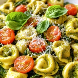 To make creamy pesto tortellini, gather these key ingredients: - 12 oz fresh or frozen cheese tortellini - 1 cup heavy cream - 1/2 cup basil pesto (store-bought or homemade) - 1/2 cup grated Parmesan cheese - 1 cup cherry tomatoes, halved - 2 cups spinach, fresh - 2 tablespoons olive oil - 2 cloves garlic, minced - Salt and pepper to taste - Fresh basil leaves for garnish These ingredients blend together to create a rich dish that is both tasty and satisfying. You can use fresh or frozen cheese tortellini in this recipe. Fresh tortellini cooks faster and has a tender bite. It often tastes more delicate. Frozen tortellini is convenient and can be stored longer. It is a great option for a quick meal. Both types work well, so choose what fits your needs. Pesto is the heart of this dish, so quality matters. Store-bought pesto is quick and easy. It saves time and still gives great flavor. However, making homemade pesto can take your dish to the next level. You can control the ingredients, adjust the flavor, and create a fresher taste. If you have the time, I highly recommend trying homemade pesto for this recipe. For the full recipe, you'll see how these ingredients come together to create a delightful meal. Start by boiling water in a large pot. Add salt to the water for flavor. Once it boils, add 12 oz of cheese tortellini. Cook it according to the package instructions. This usually takes about 3-5 minutes. You want the tortellini to be al dente. When done, drain the tortellini and set it aside. Next, grab a large skillet and heat 2 tablespoons of olive oil over medium heat. Add 2 cloves of minced garlic. Sauté for about 1 minute until fragrant. Be careful not to burn the garlic. Add 1 cup of halved cherry tomatoes to the skillet. Cook these for about 3-4 minutes until they soften. Then, stir in 2 cups of fresh spinach. Cook this until the spinach wilts, which takes about 2 minutes. Lower the heat now and pour in 1 cup of heavy cream. Stir continuously to combine. Next, add 1/2 cup of basil pesto to the mix. Blend it well until smooth. Gradually add 1/2 cup of grated Parmesan cheese while stirring. This will help make the sauce creamy. Now, add the cooked tortellini into the skillet. Toss gently to coat the pasta in the creamy pesto sauce. Finally, season with salt and pepper to taste. Cook for another 2-3 minutes to heat everything through. Serve hot, garnished with fresh basil leaves and extra Parmesan if you like. For the complete recipe, see the Full Recipe section above. To get that rich, creamy texture in your creamy pesto tortellini, focus on the cream. I recommend using heavy cream. It blends well with the pesto and coats the tortellini nicely. Heat the cream slowly. This way, it won't curdle or separate. Stir continuously while adding pesto to make it smooth. A little patience here goes a long way. Seasoning is key to elevating your dish. Start with salt and pepper. Taste as you go. The cheese adds saltiness, so be careful not to overdo it. Fresh basil is great for added flavor. You can also use a squeeze of lemon juice for brightness. It balances the richness of the cream and pesto. If your sauce is too thick, add a splash of pasta water. This helps loosen up the sauce without losing flavor. For a thicker sauce, let it simmer a bit longer. Just keep stirring! If you want a lighter dish, swap some of the cream with vegetable broth. This keeps the flavor while making it a bit healthier. For the full recipe, check the earlier sections. {{image_2}} You can easily add protein to creamy pesto tortellini. Chicken, shrimp, or tofu works great. If you choose chicken, use boneless, skinless pieces. Cook them in the skillet before adding the garlic. Shrimp cooks quickly, so add them right after the garlic. For tofu, cube it and sauté until golden brown. This will give your dish extra flavor and make it more filling. Want a dairy-free version? You can replace heavy cream with coconut milk or cashew cream. Both options add creaminess without dairy. Use nutritional yeast instead of Parmesan for a cheesy taste. Make sure your pesto is vegan, too. Check labels or make your own. With these changes, you can enjoy a tasty vegan creamy pesto tortellini. Feel free to add seasonal vegetables to your dish. Zucchini, bell peppers, or asparagus are great choices. Chop them into small pieces and cook them with the garlic. This adds color, flavor, and nutrition. You can also use frozen vegetables if fresh ones aren't available. This way, your creamy pesto tortellini stays fun and fresh with each season. For the full recipe, check out the details above! Storing leftovers is easy. First, let the creamy pesto tortellini cool down. Then, place it in an airtight container. This helps keep it fresh. You can keep leftovers in the fridge for up to three days. Make sure to label it with the date to track freshness. When you're ready to eat, reheating is simple. You can use a microwave or a skillet. For the microwave, place the tortellini in a bowl and cover it. Heat it for one to two minutes, stirring halfway. In a skillet, add a splash of water or cream. Heat on low, stirring gently until warm. If you want to store it longer, freezing works well. Use a freezer-safe container or bag. Portion out servings for easy meals later. Be sure to remove as much air as possible. You can freeze tortellini for up to three months. When you're ready, thaw it overnight in the fridge before reheating. For the full recipe, check out the details above. You can use milk and butter together. Mix 3/4 cup of milk with 1/4 cup of melted butter. This mix works well to create a creamy texture. You may also try coconut cream for a dairy-free option. It adds richness and a hint of sweetness. Yes, you can prepare this dish ahead of time. Cook the tortellini and sauce, then store them separately. Keep the tortellini in the fridge for up to three days. The sauce also lasts for three days in a sealed container. When ready to eat, reheat everything on the stove. Add a splash of cream to the sauce if it thickens. The tortellini is done when it floats to the top of the pot. Cooking time varies. Fresh tortellini usually cooks in 2-4 minutes, while frozen tortellini takes about 5-7 minutes. Always taste a piece to check if it is al dente. It should be tender but still have a slight bite. In this article, I covered how to make a creamy tortellini dish. We explored key ingredients, cooking steps, and tips to perfect your sauce. I shared ideas for variations, including proteins and vegan options. Finally, I provided storage advice to keep your dish fresh. Embrace these ideas to make your cooking fun and easy. You can impress anyone with this recipe! Enjoy the process and share your tasty results. Happy cooking!