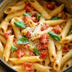 To make this creamy delight, gather these fresh ingredients: - 12 oz (340g) penne pasta - 1 can (14 oz) diced tomatoes, with juice - 2 cups vegetable broth - 1 cup heavy cream - 1 cup fresh basil leaves, roughly chopped - 1 small onion, finely chopped - 4 cloves garlic, minced - 1 teaspoon dried oregano - 1/2 teaspoon red pepper flakes (optional) - Salt and pepper to taste - 1 cup grated Parmesan cheese (plus extra for serving) - 2 tablespoons olive oil You will need a large pot for this recipe. A wooden spoon works well for stirring. Measuring cups and spoons make it easy to get the right amounts of each ingredient. A sharp knife is key for chopping onion and garlic. A cutting board helps keep your workspace clean. Lastly, using a ladle can help serve the pasta smoothly. For the full recipe, refer to the detailed steps provided. Start with a large pot. Heat two tablespoons of olive oil over medium heat. Once hot, add one small onion, finely chopped. Sauté it for about 3-4 minutes until it turns clear. Next, add four cloves of minced garlic. Cook for one more minute. You want to smell that garlic! Then, pour in one can of diced tomatoes, including the juice. Add two cups of vegetable broth and one cup of heavy cream. Stir it well until everything mixes nicely. Now it's time for the pasta. Add 12 ounces of penne pasta to the pot. Sprinkle in one teaspoon of dried oregano and half a teaspoon of red pepper flakes if you like some heat. Season with salt and pepper. Bring the mix to a boil. After it bubbles, lower the heat to simmer. Cook it for 12-15 minutes. Stir occasionally to prevent sticking. You want the pasta to be firm but not hard. Once the pasta is done, take the pot off the heat. Stir in one cup of fresh basil leaves, roughly chopped. Also, add one cup of grated Parmesan cheese. Mix until it melts into a creamy sauce. Taste it and adjust the salt or pepper as needed. Serve right away, topped with extra Parmesan cheese and a few basil leaves for a nice touch. For a detailed list of ingredients, check the Full Recipe. To make your One-Pot Creamy Tomato Basil Pasta even better, try these tips: - Use fresh herbs: Fresh basil adds a bright taste. You can also add fresh parsley or thyme for more depth. - Add more garlic: Extra garlic can make the dish sing. Try using six cloves instead of four. - Incorporate wine: A splash of white wine can elevate the sauce. Add it after sautéing the onion and garlic. - Mix in cheese: Experiment with different cheeses like mozzarella or goat cheese for extra creaminess and flavor. Here are some common mistakes to watch for when making this dish: - Overcooking the pasta: Keep an eye on the pasta. Cook it until it’s just al dente for the best texture. - Not stirring enough: Stir the pasta often to prevent it from sticking to the pot. - Skipping salt and pepper: Seasoning is key. Don’t forget to add salt and pepper to taste. - Using low-quality tomatoes: Choose high-quality canned tomatoes. They greatly affect the sauce’s flavor. When serving your One-Pot Creamy Tomato Basil Pasta, consider these ideas: - Garnish with fresh basil: Add some whole basil leaves on top for color and flavor. - Sprinkle extra cheese: A little extra Parmesan on top makes it look fancy. - Serve with crusty bread: Fresh bread pairs well. It’s perfect for soaking up the sauce. - Add a side salad: A simple green salad can balance the richness of the pasta. These tips can help you create a delicious meal. For the full recipe, check the previous section. {{image_2}} This dish is already vegetarian. You can make it even heartier. Add more veggies like spinach, bell peppers, or zucchini. These will boost flavor and nutrients. You can also mix in mushrooms for a meaty texture. Just sauté them with the onions. If you want to add protein, there are many choices. Grilled chicken is great for extra flavor. Shrimp cooks fast and pairs well with the sauce. You can also use chickpeas for a plant-based option. Simply stir them in during the last few minutes of cooking. To make this recipe dairy-free, swap heavy cream for coconut cream or cashew cream. These options keep it creamy. Use nutritional yeast instead of Parmesan for a cheesy taste. You can also find dairy-free cheese at many stores. Just sprinkle it on top before serving. Explore the full recipe for more tips on making this dish your own! After you enjoy your One-Pot Creamy Tomato Basil Pasta, store leftovers in the fridge. Use an airtight container to keep it fresh. It lasts up to three days in the fridge. Before storing, let the pasta cool to room temperature. This helps prevent sogginess. If you want to save some for later, freezing is a great option! Place the cooled pasta in a freezer-safe container. Make sure to leave some space at the top for expansion. This dish stays good in the freezer for up to three months. To thaw, move it to the fridge overnight or use the microwave. When you’re ready to enjoy your pasta again, reheating is simple. You can use the stove or microwave. If using the stove, add a splash of water or broth to keep it creamy. Heat on low and stir often until hot. For the microwave, cover it and heat in short bursts, stirring in between. Enjoy your meal just like the first time! For the full recipe, refer to the earlier section. Yes, you can use other pasta shapes. Short pasta like fusilli or shells work well. Longer pasta like spaghetti can also be used, but the cooking time may vary. Just make sure to adjust the cooking time to keep your pasta al dente. Always check the package instructions for the best results. If you want a lighter option, use whole milk or half-and-half. You can also try coconut milk for a dairy-free choice. For a thicker sauce, mix milk with cornstarch. This helps to mimic the creaminess without the heaviness of heavy cream. Leftovers can be stored for up to three days in the fridge. Keep them in an airtight container to stay fresh. When you reheat, add a splash of water or broth to keep the pasta creamy. If you want to save it longer, consider freezing it for up to three months. Just remember that the texture may change a bit after freezing. Enjoy your One-Pot Creamy Tomato Basil Pasta again! For the Full Recipe, refer back to the top of the article. In this blog post, we explored the key ingredients, cooking steps, and helpful tips. I shared ways to enhance flavor and avoid common mistakes. You learned about variations like vegetarian options and how to store your dish safely. Use these insights to create a meal that impresses. Cooking can be simple and rewarding. Enjoy your time in the kitchen as you try these ideas!