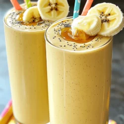 - 2 ripe bananas, frozen - 2 tablespoons creamy peanut butter - 1 cup almond milk (or milk of choice) - 1 tablespoon honey or maple syrup (optional) - 1 tablespoon chia seeds - ½ teaspoon vanilla extract - A pinch of cinnamon (optional) - Handful of ice cubes When making a Peanut Butter Banana Smoothie, start with ripe bananas. Frozen bananas give the smoothie a thick and creamy texture. You can use almond milk or any other milk you like, such as cow's milk or oat milk. Chia seeds add fiber and healthy fats. If you want sweetness, add honey or maple syrup. A dash of vanilla extract boosts flavor, while cinnamon adds warmth. Ice cubes make it chilled and refreshing. - Alternatives to bananas: You can use mango or avocado for creaminess. - Milk options: Any milk works well, like soy or coconut milk. - Sweetener alternatives: Agave syrup or stevia can replace honey or maple syrup. Feel free to mix and match ingredients to suit your tastes or dietary needs. - Caloric breakdown: This smoothie is about 350 calories per serving. - Health benefits of key ingredients: Bananas provide potassium, while peanut butter offers protein and healthy fats. Chia seeds add omega-3s and fiber. This smoothie is not just tasty; it also fuels your body with nutrition. You can find the Full Recipe to make this delicious drink. Enjoy your smoothie adventure! To make a peanut butter banana smoothie, start by preparing the bananas. - Preparing the bananas for blending: Peel two ripe bananas. If you froze them, let them sit for a minute. Break the bananas into smaller chunks. This helps them blend easier. - Measuring out the ingredients: Gather all your ingredients. You need 2 tablespoons of creamy peanut butter, 1 cup of almond milk, and 1 tablespoon of honey or maple syrup. Don’t forget the chia seeds, vanilla extract, and a pinch of cinnamon if you like. Now, it’s time to blend everything together. - Combining the ingredients in the blender: Place the banana chunks into your blender. Add the peanut butter, almond milk, and any sweeteners. Toss in your chia seeds and vanilla extract too. - Achieving the perfect texture: Blend on high speed until smooth and creamy. Stop the blender and scrape down the sides as needed. If you want it thicker, add a handful of ice cubes. Blend again until everything is well mixed. Pouring and garnishing your smoothie adds a nice touch. - Tips for pouring and garnishing: Once blended, pour the smoothie into tall glasses. For a fun look, garnish each glass with a banana slice on the rim. Sprinkle some chia seeds on top for extra flair. - Glassware options: Use clear glasses to show off the creamy blend. Colorful straws can make it even more fun to drink. Enjoy your tasty creation right away! To get the right thickness for your smoothie, start with frozen bananas. They make the drink creamy and cold. If you want it thicker, add ice cubes. If it’s too thick, pour in more almond milk. Adjust to your taste. You can also use fresh bananas, but your smoothie may not be as thick. Frozen bananas work best for that rich, creamy texture. Spices can make a big difference. A pinch of cinnamon adds warmth. Vanilla extract gives a sweet aroma. You can also mix in other fruits like strawberries or spinach. This adds color and nutrition. Each fruit brings its own taste. Experiment with what you like best! One common mistake is over-blending. Blend just enough to mix well. Too much blending can make your smoothie too thin. Another mistake is using the wrong ratio of ingredients. Stick to the recipe for the best results. If you change something, balance it out. This way, you keep the flavor and texture just right. {{image_2}} You can easily change the flavor of your smoothie. One great idea is to add cocoa powder. Just one tablespoon gives your drink a rich, chocolate taste. It pairs well with bananas and peanut butter. You can also try different nut butters. Almond butter or cashew butter gives a nice twist. Each choice changes the flavor while keeping it tasty. If you have dietary needs, this smoothie can fit right in. To make it vegan, skip the honey and use maple syrup instead. For gluten-free options, check your nut butter and milk. Most are already gluten-free. You can also boost the protein. Add a scoop of your favorite protein powder. It makes the smoothie filling and great for breakfast. Serving your smoothie can be fun! You can make a smoothie bowl instead of a drink. Pour it into a bowl and top it with fruits, nuts, or seeds. This makes it look pretty and adds texture. If you want a more filling breakfast, add oats or yogurt to the blend. This gives you energy and keeps you satisfied longer. Enjoy your creamy peanut butter banana bliss! To store leftover smoothie, pour it into a clean container. Use a glass jar or a BPA-free plastic bottle. Seal the container tightly to keep air out. This helps keep the flavors fresh. You can freeze smoothies for later use. Pour the smoothie into ice cube trays for easy portioning. Once frozen, pop the cubes into a freezer bag. To thaw, leave them in the fridge overnight or blend them again with a bit of milk. You can store your smoothie in the fridge for up to 24 hours. After that, it may lose some taste and texture. Signs of spoilage include a sour smell or a change in color. If it looks or smells off, it’s best to toss it. To make a Peanut Butter Banana Smoothie, follow these simple steps: 1. Peel 2 ripe bananas and break them into chunks. 2. Add the banana chunks to your blender. 3. Include 2 tablespoons of creamy peanut butter. 4. Pour in 1 cup of almond milk or your preferred milk. 5. If you want extra sweetness, add 1 tablespoon of honey or maple syrup. 6. Add 1 tablespoon of chia seeds for nutrition. 7. Include ½ teaspoon of vanilla extract and a pinch of cinnamon if you like. 8. Blend on high speed until smooth. 9. Add a handful of ice cubes for a thicker texture, then blend again. 10. Taste and adjust sweetness if needed. 11. Pour into glasses and enjoy! Check out the Full Recipe for more details. Yes, you can make this smoothie without a blender! Here are some ideas: - Use a fork to mash the bananas in a bowl. - Mix in the peanut butter, honey, and chia seeds by hand. - Stir in the almond milk and vanilla extract until smooth. - Add ice cubes into your mixture and crush them with a rolling pin. - This method takes longer but can work well in a pinch! You can boost the nutrition of your Peanut Butter Banana Smoothie with these popular add-ins: - Protein powder: This adds extra protein for muscle repair. - Spinach: A handful of fresh spinach adds vitamins without changing the taste. - Greek yogurt: This thickens the smoothie and adds probiotics. - Oats: Rolled oats provide fiber and keep you full longer. - Flaxseed: Ground flaxseed gives omega-3 fatty acids. Feel free to mix and match to find what you love! In this post, we explored how to make a delicious peanut butter banana smoothie. We covered the ingredients you need, how to prepare and blend them, and tips for perfect texture. I shared ingredient substitutes and discussed nutritional information to help you make smart choices. Remember, this smoothie is versatile and easy to personalize. Try different ingredients and flavors. Enjoy creating your own unique blend!