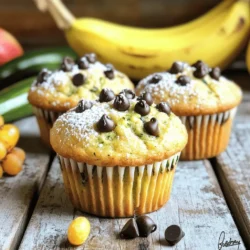 - 1 medium ripe banana, mashed - 1 cup shredded zucchini - 1/2 cup applesauce (unsweetened) Fresh ingredients bring moisture and flavor. The banana adds natural sweetness. Zucchini gives a nice texture and keeps the muffins light. Applesauce serves as a great binder and adds nutrition without extra sugar. - 1 cup whole wheat flour - 1/2 teaspoon baking soda - 1/2 teaspoon baking powder - 1/2 teaspoon ground cinnamon - 1/4 teaspoon salt Whole wheat flour boosts fiber. Baking soda and baking powder help the muffins rise. Cinnamon adds warmth and a hint of spice, while salt highlights all the flavors. - 1/4 cup honey or maple syrup - 1/3 cup coconut oil, melted - 1 teaspoon vanilla extract Honey or maple syrup sweetens naturally. Coconut oil keeps the muffins moist and adds a subtle flavor. Vanilla extract enhances the overall taste, making each bite enjoyable. - 1 egg, beaten - 1/4 cup chopped walnuts or dark chocolate chips Adding an egg gives structure and protein. Chopped walnuts add crunch, while dark chocolate chips bring a sweet surprise. You can mix and match these add-ins to suit your taste! You can find the full recipe [here](#). - Preheat the oven to 350°F (175°C). This helps the muffins bake evenly. - In a large bowl, combine the wet ingredients. Mix the mashed banana, shredded zucchini, applesauce, honey or maple syrup, melted coconut oil, vanilla extract, and beaten egg. Stir until everything blends well. - In another bowl, whisk the dry ingredients together. Use whole wheat flour, baking soda, baking powder, cinnamon, and salt. - Gradually add the dry mix to the wet mix. Stir gently until just combined. Avoid overmixing to keep the muffins soft. If you like, fold in walnuts or dark chocolate chips. - Divide the batter into muffin cups. Fill each cup about two-thirds full. This allows room for rising. - Bake in the preheated oven for 18-22 minutes. Check if a toothpick comes out clean from the center. - Cool the muffins in the pan for 5 minutes. This helps them set. - Transfer the muffins to a wire rack. Let them cool completely before serving. Enjoy these tasty treats as a snack or breakfast! For the full recipe, check out the link. To ensure your muffins rise properly, use fresh baking powder and baking soda. These are key for a good rise. When mixing your batter, avoid overmixing. Mix just until combined. This keeps your muffins fluffy and light. Zucchini and banana bring great nutrition to your muffins. Zucchini adds fiber, vitamins, and minerals. It's low in calories, helping you stay full without extra weight. Bananas add natural sweetness and potassium, making them heart-healthy. For low-calorie options, use unsweetened applesauce and reduce added sugar. Serve muffins warm or at room temperature for the best taste. You can dust them with powdered sugar for a sweet touch. Pair these muffins with a fresh fruit smoothie or a cup of herbal tea. These drinks enhance the flavor and make your snack even better. For the full recipe, check out the Skinny Zucchini Banana Muffins recipe. {{image_2}} You can easily add flavor to your muffins. Try adding spices like nutmeg or ginger for a warm taste. A pinch of nutmeg gives a nice kick, while ginger adds a fresh zing. Both spices work well with the banana and zucchini. Incorporating dried fruits is also a great idea. Raisins, cranberries, or chopped dates can make your muffins sweeter. Just toss in about 1/4 cup of your favorite dried fruit when mixing the batter. This adds texture and flavor to each bite. If you're looking for gluten-free options, try using almond or coconut flour instead of whole wheat flour. These flours give a different taste but still keep it tasty. You might need to adjust the liquid a bit, as these flours absorb moisture differently. For vegan substitutions, swap the egg for a flaxseed meal. Mix 1 tablespoon of flaxseed meal with 2.5 tablespoons of water. Let it sit for a few minutes until it becomes gel-like. This will bind your batter just as well as an egg would. Seasonal changes can inspire fun twists on this recipe. In autumn, you can add pumpkin puree to your batter. Just replace half of the banana with pumpkin for a rich, spiced flavor. In summer, consider adding berries such as blueberries or raspberries. They not only add color but also a burst of juicy flavor. Fold in about 1/2 cup of fresh or frozen berries to your batter for a delightful summer treat. For the full recipe, check out the details above. Enjoy crafting these variations to suit your taste! To keep your skinny zucchini banana muffins fresh, store them at room temperature. Place them in an airtight container. This keeps moisture in and prevents them from going stale. You can also wrap them in plastic wrap for extra protection. If you want to keep them longer, refrigerate them. Just remember to seal them well to avoid dryness. For longer storage, freezing is a great option. Let the muffins cool completely first. Then, wrap each muffin tightly in plastic wrap. Place them in a freezer bag or container. Be sure to label the bag with the date. Your muffins will stay fresh for up to three months in the freezer. When you’re ready to eat, simply thaw them overnight in the fridge. You can also microwave them for about 20 seconds. This will warm them up nicely. Enjoy these tasty muffins anytime with the right storage! For the full recipe, check out the [Full Recipe]. How can I make these muffins gluten-free? To make these muffins gluten-free, swap out whole wheat flour for a gluten-free flour blend. Look for one that includes xanthan gum. This helps mimic the structure of wheat flour. You can also use almond flour or oat flour. Just remember, the texture may change a bit. Can I substitute the banana with something else? Yes, you can substitute the banana. Use unsweetened applesauce or a cup of mashed sweet potato. This will change the taste but still keep the muffins moist. You might need to tweak the sweetener if you choose applesauce. Modifications for lower sugar content To lower sugar, cut back on honey or maple syrup. Use just 2 tablespoons instead of 1/4 cup. You can also add stevia or monk fruit for sweetness without the sugar. Just remember to adjust the liquid if needed. Adjusting for different baking times If your oven runs hot or cold, check the muffins a few minutes early. For mini muffins, bake for 10-15 minutes. For larger muffins, it may take a bit longer. Always use a toothpick to test for doneness. How long can I store these muffins? You can store these muffins at room temperature for up to three days. Keep them in an airtight container to keep them fresh. If you prefer, store them in the fridge for up to a week. Can I freeze these muffins for later? Yes, you can freeze these muffins. Place them in a freezer bag, removing as much air as possible. They will stay fresh for up to three months. When you're ready to eat, just thaw them overnight in the fridge or pop them in the microwave for a quick snack. For the full recipe, check out the details above. Enjoy your baking! In this post, we explored fresh and dry ingredients for tasty muffins. I provided step-by-step instructions for baking, cooling, and serving. Tips and tricks help ensure your muffins rise perfectly and taste great. We also discussed flavor variations and how to store muffins long-term. By following these methods, you can create healthy and delicious treats. Experiment with flavors, and enjoy sharing them with others. Happy baking!