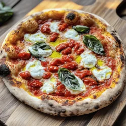 To make a delicious Margherita pizza, you need a few key items. These ingredients create the classic flavor everyone loves. Here’s what you need: - 2 cups all-purpose flour - 1 teaspoon active dry yeast - 1 teaspoon sugar - 1 teaspoon salt - ¾ cup warm water - 1 tablespoon olive oil (plus extra for brushing) - 1 cup crushed San Marzano tomatoes (or any quality canned tomatoes) - 1 cup fresh mozzarella cheese, diced - ½ cup fresh basil leaves - Salt and pepper to taste These ingredients work together to give your pizza a crisp crust and rich topping. While the essential items are great, you can add more for a unique taste. Consider these options: - Fresh garlic, minced - Red pepper flakes for heat - Extra virgin olive oil for drizzling - Balsamic glaze for sweetness These extras let you customize your pizza to fit your taste. The best pizza starts with quality ingredients. Here are some tips: - Flour: Choose high-protein flour for a chewy crust. - Tomatoes: Use San Marzano tomatoes for rich flavor. - Cheese: Fresh mozzarella gives the best melt and taste. - Herbs: Look for vibrant, fresh basil to enhance the dish. Investing in good ingredients elevates your pizza from good to great. Explore the Full Recipe for more details! To start, you need to wake up the yeast. In a small bowl, mix warm water, sugar, and yeast. Stir gently and let it sit for about 5-10 minutes. You want it to get frothy. This means your yeast is alive and ready to help your dough rise. In a large bowl, combine 2 cups of all-purpose flour and 1 teaspoon of salt. Make a well in the center. Pour in the frothy yeast mixture and 1 tablespoon of olive oil. Mix until the dough starts to form. Then, transfer it to a floured surface. Knead the dough for about 5-7 minutes until it feels smooth and elastic. Place the dough in a lightly oiled bowl. Cover it with a damp kitchen towel. Let it rise in a warm spot for about 1 hour, or until it doubles in size. While the dough rises, prepare the toppings. Grab 1 cup of crushed San Marzano tomatoes. You can use any quality canned tomatoes if needed. Add a pinch of salt and pepper to taste. Set this aside. Then, dice 1 cup of fresh mozzarella cheese. When the dough has risen, you can roll it out. It should be about 12 inches in diameter. Transfer the rolled dough onto a piece of parchment paper. Spread the crushed tomatoes over the base, leaving a small border. Scatter the diced mozzarella evenly over the sauce and drizzle with a bit of olive oil. Preheat your oven to its highest setting, about 475°F (245°C). Place a pizza stone or baking sheet inside to heat up. Once the oven is ready and your dough is topped, carefully transfer the pizza (with the parchment paper) onto the hot stone or baking sheet. Bake for 10-12 minutes. Look for a golden brown crust and bubbling cheese. When it’s done, remove it from the oven. Immediately top with fresh basil leaves. Let it cool for a minute before slicing. For more details, check the Full Recipe. Enjoy your delicious homemade Margherita pizza! To make great pizza dough, start with the right flour. Use all-purpose flour for a chewy crust. Mix warm water, sugar, and yeast. Let it sit until frothy; this wakes up the yeast. Combine the flour and salt in a bowl. Make a well in the center, then add the yeast mix and olive oil. Knead it for about 5-7 minutes. Your dough should feel smooth and elastic. Let it rise in a warm spot for an hour. This helps create a light, airy crust. To get that classic Margherita taste, use San Marzano tomatoes. They have a sweet flavor that shines through. Crush the tomatoes by hand for a rustic texture. Season the sauce with salt and pepper. Use fresh mozzarella for a creamy melt. Dicing it helps it spread evenly. Don’t forget fresh basil; add it right after baking. This gives a fragrant touch that makes your pizza pop. Preheat your oven to its highest setting. A hot oven is key for a crispy crust. If you have a pizza stone, place it inside while preheating. It helps to cook the bottom evenly. When baking, use parchment paper to transfer your pizza. This makes it easier to handle. Bake for 10-12 minutes until the crust is golden. Keep an eye on it, as ovens can vary. Enjoy the smell of fresh pizza filling your kitchen! {{image_2}} You can make your Margherita pizza special by adding unique toppings. Try thin slices of prosciutto or spicy pepperoni for a savory kick. You can also add arugula for a peppery taste. If you want a burst of flavor, add some sun-dried tomatoes or olives. Each choice can change the whole pizza experience! If you need a gluten-free option, you can use almond flour or gluten-free all-purpose flour. Mix this with a binding agent, like xanthan gum, to help hold the dough together. Be sure to follow the instructions on the package for the best results. This way, you can enjoy pizza without gluten! While mozzarella is classic, you can try other cheeses too. Burrata adds creaminess, while goat cheese gives a tangy taste. For a sharper flavor, use aged provolone or even feta. Mix and match to find your favorite cheese combination. Each cheese will give your pizza a new taste! For the full recipe, check out the detailed steps provided earlier. To store your leftover pizza, let it cool down first. Place it in an airtight container. You can also wrap it in plastic wrap or foil. Store it in the fridge for up to three days. If you have more pizza, consider freezing it for later. When reheating pizza, the oven works best. Preheat your oven to 375°F (190°C). Place the pizza on a baking sheet. Heat for about 10-15 minutes. This keeps the crust crispy and the cheese melty. You can also use a skillet. Heat on medium for about 5-7 minutes. Cover it with a lid to help warm it evenly. To freeze homemade pizza, let it cool completely. Wrap each piece tightly in plastic wrap. Then, place them in a freezer bag or container. You can freeze pizza for up to two months. When you're ready to eat, thaw it in the fridge overnight. Reheat it as mentioned above for the best taste. For the full recipe, check out the earlier sections. Making Homemade Margherita Pizza takes about 1 hour 20 minutes total. This includes 20 minutes of prep time and 1 hour for the dough to rise. You will enjoy fresh pizza in no time! Yes, you can use store-bought dough. It saves time and is very convenient. Just roll it out and follow the rest of the steps in the Full Recipe. Your pizza will still taste great! Fresh mozzarella cheese is best for Margherita Pizza. It melts nicely and brings a creamy texture. Look for high-quality cheese for the best flavor. You can also try burrata for a fun twist. A pizza stone is not strictly necessary, but it helps. It keeps the heat even and gives your crust a nice crunch. If you don’t have one, a baking sheet works too. Just preheat it well before baking. To prevent a soggy crust, use less sauce. Make sure to spread it evenly. Drain any excess liquid from tomatoes. Pre-baking the crust for a few minutes also helps firm it up before adding toppings. Making homemade Margherita pizza is simple and fun. You learned key ingredients and step-by-step instructions. I shared tips for great dough and baking methods. Plus, unique variations can make your pizza special. Storing leftovers and reheating them correctly keeps the taste alive. By following these guidelines, you can create delicious pizza at home. Embrace your creativity and enjoy the process!