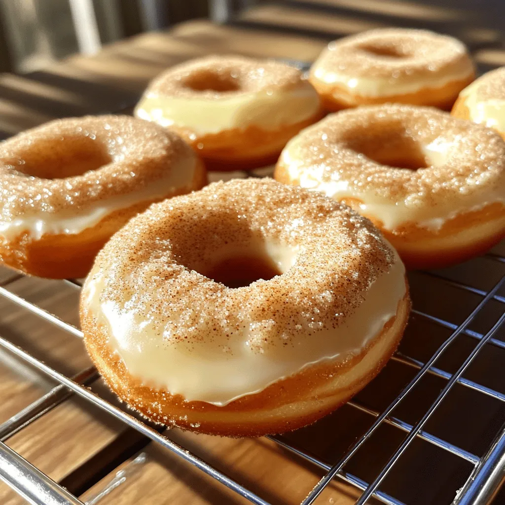 - 1 ½ cups all-purpose flour - ½ cup granulated sugar - 2 teaspoons baking powder - ½ teaspoon baking soda - ½ teaspoon salt - 1 teaspoon ground cinnamon - ¾ cup buttermilk (or milk + 1 tablespoon vinegar) - 1 large egg - 2 tablespoons melted butter - 1 teaspoon vanilla extract - ½ cup granulated sugar - 2 teaspoons ground cinnamon - 4 tablespoons butter, melted Gathering these ingredients is your first step to making delicious cinnamon sugar donuts. The dry ingredients create the base of the donuts, giving them structure and flavor. The all-purpose flour acts as the main ingredient, while sugar adds sweetness. Baking powder and baking soda help the donuts rise, creating a fluffy texture. Salt enhances all the flavors, and cinnamon gives that warm, cozy taste we love. Next, the wet ingredients bring moisture and richness. Buttermilk adds a slight tang, which balances the sweetness. The egg binds everything together, while melted butter adds a rich flavor and moistness. Vanilla extract rounds it all out with a lovely aroma. Finally, the topping ingredients are what make these donuts truly irresistible. The combination of sugar and cinnamon creates a sweet and spicy coating. Melted butter helps the topping stick, ensuring every bite is packed with flavor. For the full recipe, follow the steps to mix these ingredients and create your delightful treats. Enjoy the process as much as the end result! - Preheat your oven to 375°F (190°C). - Lightly grease a donut pan. This helps the donuts come out easily. - In a large mixing bowl, whisk together: - 1 ½ cups all-purpose flour - ½ cup granulated sugar - 2 teaspoons baking powder - ½ teaspoon baking soda - ½ teaspoon salt - 1 teaspoon ground cinnamon This step makes sure everything mixes well and tastes great. - In a separate bowl, whisk together: - ¾ cup buttermilk (or milk + 1 tablespoon vinegar) - 1 large egg - 2 tablespoons melted butter - 1 teaspoon vanilla extract - Pour the wet mix into the dry mix. Stir gently until just combined. A few lumps are okay! - Spoon the batter into the prepared donut pan. Fill each cavity about ¾ full. - Bake in the preheated oven for 10-12 minutes. They should be lightly golden. - Allow cooling for 5 minutes in the pan before transferring to a wire rack. - While the donuts cool, prepare the topping. In a shallow bowl, mix: - ½ cup granulated sugar - 2 teaspoons ground cinnamon - While still warm, dip each donut in 4 tablespoons of melted butter. Then roll in the cinnamon sugar mix until coated. Enjoy your warm, sweet treats! For the complete process, check out the Full Recipe. To create the best doughnut, avoid overmixing. When you mix too much, the doughnuts can turn out tough. Mix until just combined. A few lumps are okay! Another tip is to use room temperature ingredients. This helps the batter mix better and rise nicely. For instance, take your egg and buttermilk out of the fridge before you start. Before baking, make sure your oven is fully preheated. A hot oven ensures even baking. If your oven is not hot enough, your doughnuts may not rise well. To check if your doughnuts are done, use a toothpick. Insert it into the center of a doughnut. If it comes out clean, they are ready. If it has wet batter, bake a bit longer. These doughnuts are best served warm. Pair them with coffee or tea for a delightful treat. The warmth enhances their flavor and texture. For added flavor, consider garnishing. You can drizzle a simple glaze on top or sprinkle some extra cinnamon sugar. Chopped nuts or a dusting of cocoa powder are also great options to try! {{image_2}} You can make your cinnamon sugar donuts even more fun by mixing in chocolate chips or nuts. These ingredients add a nice crunch and flavor twist. Try walnuts or pecans for a nutty taste. You can also use different spices like nutmeg or allspice. They can give your donuts a warm, rich flavor that pairs well with cinnamon. If you want a sweeter finish, consider a milk glaze. This glaze is simple to make. Just mix powdered sugar with milk until you get a smooth texture. Drizzle it over your donuts for extra sweetness. For a unique twist, use maple syrup. It adds a lovely flavor that complements the cinnamon. Want to make your donuts vegan? Use a flax egg instead of a regular egg. To make a flax egg, mix one tablespoon of flaxseed meal with three tablespoons of water. Let it sit for five minutes until it thickens. You can also substitute buttermilk with plant-based milk and vinegar. This keeps the donuts moist and fluffy while staying vegan-friendly. Feel free to check out the Full Recipe for step-by-step instructions! To keep your cinnamon sugar donuts fresh, store them in an airtight container at room temperature. This method keeps the donuts soft for a few days. If you want them to last longer, you can refrigerate them. Just be sure to seal them well to avoid moisture loss. You can freeze these delicious donuts for up to three months. To freeze, place them in a single layer on a baking sheet until solid. Then, transfer them to a freezer bag or container. When you're ready to enjoy, just reheat them in the oven at 350°F (175°C) for about 10 minutes. This warms them up and revives their soft texture. For extra fun, consider adding a drizzle of melted chocolate or a sprinkle of nuts when you reheat. You can find the full recipe for these delightful treats in the earlier sections. Enjoy your baking! To make donuts light and fluffy, you need to follow a few key steps. Use room temperature ingredients like eggs and buttermilk. This helps the batter mix better. Avoid overmixing when you combine wet and dry ingredients. A few lumps are okay! Overmixing can make the donuts tough. Also, ensure your baking powder is fresh. Old baking powder won’t give your donuts the lift they need. Lastly, bake until they are just golden. This keeps them soft inside. Yes, you can bake donuts without a donut pan! Use a muffin tin instead. Just grease the tin well or use paper liners. Fill each cup about halfway with batter. This will give you donut-shaped muffins. You can also make a free-form shape on a baking sheet. Just pipe the batter into rings or use a round cutter to shape. They won’t look like classic donuts, but they will taste great! Cake donuts and yeast donuts differ in texture and method. Cake donuts use a batter made with baking powder or baking soda. They are denser and have a crumbly texture. Yeast donuts use yeast as a leavening agent, making them light and airy. Yeast donuts rise before baking, which adds to their fluffiness. Both types are delicious, but they give you a different eating experience. You can easily make your cinnamon sugar coating unique! Start with the basic mix of sugar and cinnamon. Then, try adding nutmeg for a warm flavor twist. For a crunchier texture, add a bit of finely chopped nuts. If you want a touch of sweetness, mix in some brown sugar. You can also experiment with flavored sugars, like vanilla or orange zest. This will add an extra layer of taste to your cinnamon sugar donuts. You learned how to make delicious donuts step by step. Start with dry and wet ingredients. Follow the mixing and baking instructions carefully. Use tips for the best texture and flavor. Try variations for fun twists, and know how to store them well. Homemade donuts are a tasty treat. Enjoy them fresh or try new flavors. With this guide, you can impress friends and family. Create your own special version next time!