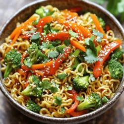 - 2 packs of instant ramen noodles - 1 bell pepper (red or yellow), thinly sliced - 1 cup broccoli florets - 1 medium carrot, julienned - 3 green onions, chopped (white and green parts separated) - 2 cloves garlic, minced - 1 tablespoon ginger, grated - 3 tablespoons soy sauce - 1 tablespoon sesame oil - 1 tablespoon sriracha - 1 tablespoon honey - 2 tablespoons vegetable oil - Sesame seeds for garnish - Fresh cilantro, chopped - Large skillet or wok - Cooking utensils (spatula, knife, cutting board) For this viral ramen noodle stir fry, the ingredients are simple yet packed with flavor. Instant ramen noodles are the star of the dish. You will discard the seasoning packets. Fresh vegetables add color and crunch. I love using bell peppers, broccoli, and carrots because they cook quickly. The aromatics—garlic and ginger—bring warmth and depth to the dish. The sauces are key for flavor. Soy sauce adds saltiness, while sesame oil gives a nutty taste. Sriracha adds spice, and honey balances the heat with sweetness. You can use sesame seeds and fresh cilantro as optional garnishes, adding a nice touch to the final plate. When cooking, you will need a large skillet or wok. These tools help you stir-fry the ingredients evenly. A spatula, knife, and cutting board are also necessary for preparation. First, you need to cook the instant ramen noodles. Boil water in a pot. Once it’s boiling, add the noodles. Cook them for about three minutes, or until they are soft. Make sure to discard the seasoning packets. This keeps the dish fresh and tasty. After cooking, drain the noodles in a colander. Set them aside while you prepare the vegetables. Grab a large skillet or wok. Heat two tablespoons of vegetable oil over medium-high heat. Once the oil is hot, add minced garlic and grated ginger. Sauté for about 30 seconds until they smell great. Next, toss in the sliced bell pepper, broccoli florets, and julienned carrot. Stir-fry these veggies for about four to five minutes. You want them to be tender but still crisp. This adds a nice crunch to your dish. Now it’s time to bring everything together. Add the cooked ramen noodles to the skillet. Pour in the soy sauce, sesame oil, sriracha, and honey. Toss everything together until the noodles are coated well. This mixing helps the flavors blend perfectly. Cook for an additional two to three minutes. Finally, toss in the chopped green parts of the green onions. Mix well, and then remove the skillet from the heat. Serve hot and enjoy this flavorful meal! For the full recipe, check out the details above. To make your ramen noodles great, cook them al dente. This means they should be firm when bitten. Follow the package instructions for timing, but check them a minute early. Once done, drain the noodles and set them aside. When stir-frying, use high heat and a large skillet or wok. Heat the oil until hot, then add your aromatics. Start with garlic and ginger for a strong base. Next, add the sliced bell pepper, broccoli, and julienned carrot. Keep the veggies moving for crispness. Cook them just until tender but still crunchy. This keeps their bright colors and flavors. For spice lovers, sriracha is your friend. You can adjust the amount based on your taste. A little adds heat, while more makes it spicy. Mix it in with soy sauce and honey for a balanced flavor. Feel free to add more seasonings. Try sesame seeds for nutty notes or a splash of rice vinegar for tang. A dash of crushed red pepper flakes can also boost the spice. Use whatever you have on hand to make it your own. How you serve your stir fry can make a big difference. Serve it in a large bowl for a family-style meal or on individual plates for a nice touch. Use chopsticks for an authentic experience. Garnishing is key for visual appeal. Sprinkle sesame seeds on top for crunch. Add chopped green onions for color. Fresh cilantro can brighten the dish. These small touches make your meal look professional and inviting. For the full recipe, check out the detailed instructions above. {{image_2}} You can boost your Viral Ramen Noodle Stir Fry with protein. Chicken, beef, or tofu works well. For chicken, cut it into thin strips. Cook it in the oil before adding veggies. For beef, use flank steak, sliced thinly. Cook it until just brown. Tofu is great for a vegetarian option. Press the tofu to remove water, then cube it. Pan-fry until golden before mixing it in. Make sure your protein is cooked through. This adds flavor and makes your meal heartier. Feel free to mix in different veggies. Carrots and snap peas are great choices. You can also try bell peppers, zucchini, or mushrooms. Seasonal vegetables work best. In spring, use asparagus or peas. In winter, consider using root veggies like turnips or sweet potatoes. Change up the colors for a beautiful dish. Fresh vegetables add crunch and taste. If you need a gluten-free meal, choose gluten-free noodles. Rice noodles or buckwheat noodles are perfect. They cook quickly and taste great. For the sauce, look for gluten-free soy sauce. You can use tamari as a safe choice. This way, you still get a rich flavor. Make sure to check labels. Some sauces might hide gluten. Enjoy your stir fry without worry! To store your leftover Viral Ramen Noodle Stir Fry, let it cool first. Then, place it in an airtight container. This helps keep it fresh and safe. You can store it in the fridge for up to three days. After that, the flavor may drop off, and the texture might change. You can reheat the stir-fry in two ways: the microwave or stovetop. For the microwave, place the stir-fry in a bowl and cover it. Heat for one to two minutes. Stir halfway through to make sure it warms evenly. If you choose the stovetop, add a splash of water or oil to a skillet. Heat on medium until hot, stirring often. This keeps the noodles and veggies nice and crisp. Yes, you can freeze this stir-fry! To do this, let the dish cool completely. Then, place it in a freezer-safe container or bag. If you use a bag, remove as much air as possible. It can last up to three months in the freezer. When you’re ready to eat, thaw it in the fridge overnight. Reheat using the stovetop method for best results. This way, you keep the tasty flavors and great texture. Making this dish is quick and simple. It takes about 10 minutes to prep and 10 minutes to cook. So, you can enjoy this meal in just 20 minutes! Yes, you can easily make this dish vegetarian! Swap out the meat for tofu or tempeh. You can also add more veggies like snap peas or mushrooms for extra flavor and texture. I love serving this stir-fry with a side of steamed rice or a fresh salad. You can also pair it with spring rolls or dumplings for a complete meal. You can adjust the spice level by adding more or less sriracha. If you want it mild, use just a little. For more heat, add a bit more. You can also add red pepper flakes or fresh chili for extra kick. This recipe became popular because it's easy and delicious. People love its quick prep and rich flavors. The viral nature of this dish comes from its shareability on social media, making it a hit in many kitchens. For the full recipe, check out the detailed instructions. This blog post covers how to create a tasty ramen noodle stir-fry. We discussed the required and optional ingredients, plus essential kitchen tools. The step-by-step instructions help you prepare the noodles, stir-fry the vegetables, and mix in sauces for maximum flavor. Remember, you can customize this dish by adding protein or changing up the veggies. Try garnishing with sesame seeds or cilantro for extra flair. With a few simple tips, you can make this meal a hit at your table. Enjoy your cooking adventure!