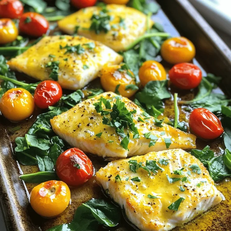 To make this dish, you need simple, fresh items. Here’s what you will need: - 4 tilapia fillets - 3 tablespoons olive oil - 4 cloves garlic, minced - 1 lemon, juiced and zested - 1 teaspoon paprika - ½ teaspoon salt - ¼ teaspoon black pepper - 1 cup cherry tomatoes, halved - 1 cup fresh spinach - Fresh parsley for garnish These ingredients blend well together. The tilapia is light and flaky. The lemon and garlic give it a bright taste. Olive oil helps keep the fish moist. You can add a few more items for extra taste. Consider these options: - Red pepper flakes for heat - Capers for a salty punch - Fresh herbs like dill or basil These additions can make your dish stand out. Use them based on your taste. This meal is not just tasty but also healthy. Each serving has about: - Calories: 300 - Protein: 28g - Fat: 16g - Carbohydrates: 8g - Fiber: 2g This dish gives you a good source of protein. It also has healthy fats from olive oil. Plus, the spinach and tomatoes add vitamins and minerals. Eating this meal keeps you full and satisfied. For the full recipe, check out the details above. First, gather your tilapia fillets. Place them on a large baking sheet. Make sure they are in a single layer. This helps them cook evenly. Next, season each fillet with salt and black pepper. This simple step adds a lot of flavor. In a small bowl, combine the olive oil, minced garlic, lemon juice, and lemon zest. Whisk them together until mixed well. Add paprika, salt, and black pepper to this mixture. This sauce is the star of your dish. It brings brightness and depth to the tilapia. Pour this sauce over the tilapia fillets. Be sure each fillet is well coated. After coating the fillets, add cherry tomatoes and fresh spinach around them. These veggies not only taste great but also add color. Now, preheat your oven to 400°F (200°C). Once it's hot, place the baking sheet in the oven. Bake for 15 to 20 minutes. The tilapia should flake easily with a fork when done. When it’s ready, take it out and garnish with fresh parsley. You now have a beautiful and tasty meal ready to serve! For the full recipe, check out the details above. Cooking tilapia is simple and quick. Aim for a cook time of 15 to 20 minutes. The fish should flake easily with a fork when done. If you want it juicier, do not overcook. Use a meat thermometer. The ideal internal temperature is 145°F (63°C). This ensures it is safe to eat and tasty. Feel free to adjust the seasonings in the lemon garlic mix. If you like it spicy, add a pinch of cayenne or red pepper flakes. For a sweeter taste, try adding honey or a dash of sugar. Remember, you can always add more, but you can't take it away. Start with less and taste as you go to find your perfect flavor. Fresh ingredients make a big difference in this dish. Use fresh garlic instead of powder for a stronger taste. Fresh lemon juice and zest add brightness and depth. The cherry tomatoes should be ripe and juicy. They enhance the colors and flavors. Fresh spinach wilts beautifully and adds nutrients. Always choose the best ingredients you can find; your meal will shine! For the full recipe, see the details above. {{image_2}} You can swap tilapia for other fish. Cod, haddock, or even salmon work well. Each fish brings its own taste and texture. Cod has a mild flavor, while salmon is richer. Adjust the cooking time based on the fish you choose. Thicker fish like salmon may need more time to cook. Just make sure the fish flakes easily when done. Feel free to add or change the veggies. Zucchini or bell peppers add great color and crunch. Asparagus also pairs nicely with the lemon flavor. You can even toss in some olives for a briny kick. Just be sure to cut the veggies into similar sizes for even cooking. This way, they will cook at the same time as the fish. This recipe is already low in carbs, but you can make it gluten-free too. Just ensure your seasonings are gluten-free. You can skip the tomatoes if you want a lower-carb option. Instead, add more spinach or other low-carb veggies. The lemon and garlic will still give you a fresh, vibrant taste. For a heartier meal, serve it with a side of cauliflower rice. For the full recipe, check out the entire guide. After enjoying your One-Pan Lemon Garlic Tilapia, store any leftovers quickly. Place the fish and veggies in an airtight container. Keep it in the fridge for up to three days. This way, you can enjoy it again without losing flavor. To reheat the tilapia, use an oven or a skillet. Preheat the oven to 350°F (175°C) and place the fish on a baking sheet. Heat it for about 10 minutes. If using a skillet, cook on medium heat for 4-5 minutes. This keeps the fish moist and tasty. You can freeze this dish if you have extra portions. Wrap the tilapia and veggies tightly in plastic wrap. Then, place them in a freezer bag. This dish can last up to three months in the freezer. When you're ready to eat, thaw it in the fridge overnight before reheating. Enjoy your delicious meal again! For the full recipe, check out the detailed instructions above. Yes, you can make this dish without lemon. You can use lime juice instead. Lime adds a nice zest. You could also try vinegar for a tangy flavor. Keep in mind, the dish will taste different without lemon. It's best to use a fresh ingredient to keep flavors bright. One-Pan Lemon Garlic Tilapia pairs well with many sides. Here are a few ideas: - Steamed rice - Quinoa - Roasted vegetables - A fresh green salad - Garlic bread These options add more texture and flavor to your meal. Try mixing and matching to find your favorite combo. To check if tilapia is done, look for a few signs. The fish should be opaque and white. It should also flake easily with a fork. If you have a food thermometer, the center should be 145°F (63°C). These tips will help you ensure perfect tilapia every time. For the full recipe, click here. This guide shows you how to make One-Pan Lemon Garlic Tilapia. We covered key ingredients and steps. You learned tips for cooking tilapia and enhancing flavor. We shared variations, storage tips, and answered common questions. Cooking is fun and easy with this recipe. Enjoy your meal and feel good about your choices. Your cooking skills will impress everyone, and you will love the flavor!