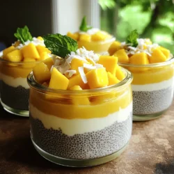 To make a tasty overnight chia pudding, you need some key ingredients: - 1/2 cup chia seeds - 2 cups coconut milk (canned for creaminess) - 1/4 cup maple syrup or honey - 1 teaspoon vanilla extract These main ingredients work together to create a smooth and creamy pudding. The chia seeds soak up the liquid and expand. Coconut milk adds richness and a hint of sweetness. The maple syrup or honey gives it a nice flavor boost. Vanilla extract rounds it all out. You can get creative with sweeteners and add-ins: - Agave nectar - Brown sugar - Almond butter You can change the flavor with different sweeteners. If you like a nutty taste, almond butter is great. Think about adding spices like cinnamon or cocoa powder for extra depth. Toppings make your chia pudding even better. Here are some ideas: - Fresh fruit (like diced mango, berries, or bananas) - Shredded coconut (unsweetened) - Nuts and seeds (like almonds or pumpkin seeds) - Fresh mint leaves for garnish Toppings add color and texture to your dish. Fresh fruit gives a burst of flavor. Nuts and seeds add crunch and nutrition. You can layer these on top of your pudding for a beautiful presentation. For the full recipe, check out Coconut Mango Bliss Chia Pudding. To make your chia pudding, start with a mixing bowl. Add the chia seeds, coconut milk, maple syrup (or honey), and vanilla extract. Stir the mixture well. Ensure all chia seeds are under the liquid. Let it sit for about 10 minutes. This waiting helps the seeds absorb some liquid. After 10 minutes, stir again to stop clumps. Now, cover the bowl or use jars. Place it in the fridge overnight or for at least 4 hours. This time allows the chia seeds to expand fully. When it's set, give it another stir for a smooth texture. Mixing is key to a perfect chia pudding. When you first combine the ingredients, stir until mixed. This step is crucial to avoid clumps. After waiting 10 minutes, stir again. This keeps the chia seeds from sticking together. If you skip this step, you might end up with a lumpy pudding. Make sure to mix gently but thoroughly. This way, all seeds will soak up the liquid evenly. Once your pudding is ready, it’s time to store it. You can cover the bowl with plastic wrap. If you used jars, seal them tightly. Refrigerate your pudding for best results. It will stay fresh for up to 5 days. If you want to make it ahead, you can prep several jars. This method saves you time in the mornings. Just grab a jar and enjoy! To serve, layer with diced mango and top with shredded coconut. This adds flavor and makes it look pretty. When making chia pudding, I see some common mistakes. First, people often skip the stirring step. Stirring helps chia seeds soak up liquid evenly. If you don’t stir, you’ll get clumps. Another mistake is not using enough liquid. Chia seeds need lots of liquid to expand. A good rule is to use 1 part chia seeds to 4 parts liquid. Lastly, don’t rush the soaking time. Letting it sit overnight gives the best texture. To make your chia pudding taste great, try adding spices. A pinch of cinnamon or nutmeg can add warmth. You can also mix in fruit purees for natural sweetness. I love using mashed banana or pureed berries. For a creamy texture, use full-fat coconut milk or almond milk. You can even blend the milk and chia seeds for a smoother pudding. Experiment with these tips to find your favorite flavors! Chia pudding is perfect for meal prep. You can make a big batch at once. Store it in jars for easy grab-and-go breakfasts. Just remember to keep toppings separate until serving. Fresh fruits, nuts, or granola can get soggy if added too early. Try making the pudding on a Sunday for the week ahead. With just 10 minutes of prep, you’ll have tasty snacks or breakfasts ready! For the full recipe, check out the Coconut Mango Bliss Chia Pudding. {{image_2}} You can mix and match flavors with chia pudding. Here are some fun ideas: - Chocolate Banana: Add cocoa powder and mashed banana for a sweet treat. - Berry Blast: Mix in fresh or frozen berries like strawberries and blueberries. - Peanut Butter Delight: Stir in peanut butter for a nutty flavor. - Pumpkin Spice: Add pumpkin puree and spices for a fall twist. These options let you enjoy new tastes every day! Chia pudding is great for everyone, including those who avoid dairy. Use: - Almond milk: A light, nutty choice. - Soy milk: Creamy and rich. - Oat milk: Smooth and sweet. All these options work well. They keep the pudding creamy and delicious. Using seasonal fruits adds freshness. Here are some ideas for each season: - Spring: Try fresh berries or kiwi for a light taste. - Summer: Use peaches or nectarines for a juicy burst. - Fall: Add apples or pears with a pinch of cinnamon. - Winter: Include citrus fruits like oranges or grapefruit for brightness. These ingredients bring unique flavors and colors to your chia pudding. For a complete recipe, check out the Coconut Mango Bliss Chia Pudding! Store leftover chia pudding in an airtight container. This keeps it fresh and tasty. You can use glass jars or plastic containers. If you made the Coconut Mango Bliss Chia Pudding, make sure to layer it well to prevent spills. Place it in the fridge right after you finish your meal. To maintain freshness, always cover your chia pudding. Use plastic wrap or tight lids. Avoid letting it sit out at room temperature. This helps stop bacteria from growing. If you notice any strange smell or color, it's best to throw it away. Chia pudding lasts about 5 days in the fridge. After that, it may start to lose its taste and texture. Always check for signs of spoilage. If it looks or smells off, do not eat it. Enjoy your chia pudding while it is fresh for the best results! Chia pudding can last up to five days in the fridge. Store it in an airtight container. After a few days, stir it before eating. The flavor and texture may change slightly but it remains safe to eat. Yes, you can use other milks. Almond milk, soy milk, or oat milk work well. Each option offers a unique flavor. Just keep in mind that coconut milk gives a creamy texture. Adjust the sweetener based on the milk used. Chia seeds are packed with nutrients. They contain fiber, protein, and omega-3 fatty acids. These help support heart health and digestion. Chia seeds can also keep you full longer. This makes them great for weight management. Plus, they are rich in antioxidants, which are good for your body. Overnight chia pudding is easy and fun to make. You learned the main ingredients, optional add-ins, and delicious toppings. I shared step-by-step instructions and tips to avoid common mistakes. You can try different flavor combinations and meal prep ideas for variety. Remember to store your pudding properly for the best taste. Chia pudding is versatile and healthy, making it a great choice for snacks or meals. Enjoy experimenting and make it your own!