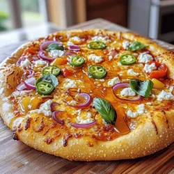 - 1 pre-made pizza crust - 1 cup pizza sauce - 2 cups shredded mozzarella cheese - 1/2 cup crumbled goat cheese - 1 small red onion, thinly sliced - 1 red bell pepper, sliced - 1 jalapeño, thinly sliced - 3 tablespoons hot honey - Fresh basil leaves for garnish - Salt and pepper to taste - Additional spicy peppers - Arugula or mixed greens - Sliced olives - Using regular honey with cayenne pepper - Alternative cheeses like feta or ricotta When you make hot honey drizzle pizza, the right ingredients matter. The pre-made crust gives a solid base. The pizza sauce adds a rich flavor. Mozzarella cheese melts beautifully, while goat cheese brings a creamy touch. The red onion, bell pepper, and jalapeño add crunch and heat. You can choose to add more toppings if you want. Spicy peppers can kick things up a notch. Arugula or mixed greens can add a fresh taste. Sliced olives bring a briny flavor that pairs well. If you want to change up the spice, use regular honey with a pinch of cayenne. You can also swap cheeses for feta or ricotta for a different twist. Each choice helps you make a pizza that's just right for you. For the full recipe, click here. - Preheat your oven to 475°F (245°C). If you have a pizza stone, place it inside to heat. - On a floured surface, roll out the pizza crust. Choose your preferred thickness. - Brush the crust with olive oil for a nice golden look. - Spread the pizza sauce evenly on the crust. Leave about half an inch for the crust edge. - Sprinkle the shredded mozzarella cheese over the sauce. Follow this with crumbled goat cheese. - Add your sliced vegetables on top of the cheese. Use red onion, bell pepper, and jalapeño. - Season with salt and pepper to enhance the taste. - Carefully place the pizza in the hot oven. Bake for 12-15 minutes. Look for a golden crust and bubbly cheese. - Take the pizza out and drizzle hot honey over the top. Let it soak into the cheese and veggies. - Allow it to sit for a couple of minutes. Finally, garnish with fresh basil leaves before slicing. For full details on ingredients and cooking time, check out the Full Recipe. To get a great crust, start with the right dough. If you use homemade crust, let it rest. This helps it relax and rise. Store-bought crust is quick and easy. Just follow the package instructions. Always roll it out evenly. A thin crust cooks faster and adds a nice crunch. For the best cheese blend, mix mozzarella and goat cheese. Mozzarella melts well, while goat cheese adds a tangy kick. To avoid soggy pizza, don’t overload on sauce or veggies. Keep toppings light to let the crust stay crisp. Add hot honey right after baking. This keeps the honey warm and runny. For even drizzle, use a spoon or small squeeze bottle. Start in the center and move outward. This way, every bite gets that sweet heat! For the full recipe, check out my detailed guide. {{image_2}} You can make your Hot Honey Drizzle Pizza even tastier by adding proteins. Chicken works great; grilled or shredded, it adds a nice touch. Sausage is another good choice. Try spicy Italian sausage for some extra kick. Pepperoni is a classic that never disappoints. Just layer your chosen protein on top of the cheese before baking. For a fresh and vibrant twist, try using roasted vegetables. Bell peppers, zucchini, and mushrooms bring color and flavor. You can also add spinach or artichokes for a nice change. If you want a plant-based option, use vegan cheese. This way, you still enjoy that creamy texture without dairy. Want to take your pizza to the next level? Add some pineapple for a sweet and spicy combo. The sweetness balances the heat from the hot honey. You could also try figs or peaches for a unique flavor. Just slice them thinly and place them on top before baking. The mix of sweet and spicy will surprise your taste buds! For more ideas, check out the Full Recipe for Hot Honey Drizzle Pizza. To keep your hot honey drizzle pizza fresh, wrap slices in plastic wrap. You can also use an airtight container. Store it in the fridge for up to four days. This method helps preserve the flavors and texture. Avoid stacking slices to prevent them from sticking together. For the best taste and texture, reheat in the oven. Preheat your oven to 350°F (175°C). Place the pizza on a baking sheet. Heat for about 10-15 minutes. This will keep the crust crispy and the cheese melty. You can also microwave for quick reheating, but the crust may get soggy. If you want to save some pizza for later, freezing is a great option. Let the pizza cool completely. Wrap each slice tightly in plastic wrap, then place in a freezer bag. You can freeze whole pizzas, too. Just wrap it well to prevent freezer burn. It can last up to three months in the freezer. To enjoy, thaw in the fridge overnight, then reheat as mentioned above. Remember, you can make this tasty pizza anytime using the Full Recipe! Hot honey is a sweet and spicy blend of honey infused with chili peppers. It adds a unique kick to dishes, especially pizza. You can find hot honey in many grocery stores, often in the condiment aisle. If you prefer, you can also make it at home. Just mix regular honey with a pinch of cayenne pepper to create your own spicy version. Yes, you can make this pizza without hot honey. If you want a sweet flavor, use regular honey. You can also add a sprinkle of red pepper flakes for some heat. If you don’t want any spice, just skip the honey. The pizza will still taste great with the cheese and veggies. The spice level of hot honey drizzle pizza depends on the type of hot honey you use. Some brands have a mild kick, while others can be quite spicy. To adjust the heat, use less hot honey or remove the seeds from jalapeños. You can always add more spice later if you like it hotter. Enjoy the balance of sweetness and spice! This blog post shared a simple pizza recipe featuring pre-made crust and fresh toppings. You learned how to bake a delicious pizza with mozzarella and goat cheese, plus tips for perfecting the crust. You can customize your pizza with proteins or veggies and even explore spicy and sweet combinations. Remember to store leftovers properly and reheat them correctly for the best taste. Making pizza at home can be fun and tasty, with endless options to try! Enjoy getting creative with your next pizza night!