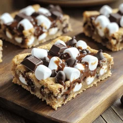 To make these delicious s'mores cookie bars, gather these key ingredients: - 1 cup unsalted butter, softened - 1 cup brown sugar, packed - 1/2 cup granulated sugar - 1 large egg - 2 teaspoons vanilla extract These ingredients form the base of our cookie bars. The butter adds richness. The sugars provide sweetness and moisture. The egg binds the mix together, while the vanilla gives a warm flavor. Next, you need the dry ingredients: - 2 1/4 cups all-purpose flour - 1 teaspoon baking soda - 1/2 teaspoon salt The flour gives structure to the bars. The baking soda acts as a leavening agent, helping the bars rise. Salt enhances the flavors, balancing the sweetness. Now, let’s add the fun s'mores elements: - 1 cup semi-sweet chocolate chips - 1 cup mini marshmallows - 1 cup graham cracker crumbs - 1/2 cup chocolate chunks (for topping) The chocolate chips and chunks bring the chocolatey goodness. Mini marshmallows add a gooey texture. Graham cracker crumbs give that classic s'mores crunch and flavor. Together, they create a delightful treat you can't resist. For the complete steps to make these tasty bars, check the Full Recipe. 1. Preheat your oven to 350°F (175°C). 2. Grease a 9x13 inch baking dish. You can also line it with parchment paper. 3. In a large bowl, cream together 1 cup of softened butter, 1 cup of brown sugar, and 1/2 cup of granulated sugar until light and fluffy. 1. Add 1 large egg and 2 teaspoons of vanilla extract. Mix well until combined. 2. In another bowl, whisk together 2 1/4 cups of all-purpose flour, 1 teaspoon of baking soda, and 1/2 teaspoon of salt. 3. Gradually add this dry mix to the wet ingredients. Stir until just combined. 4. Fold in 1 cup of semi-sweet chocolate chips and 1 cup of graham cracker crumbs until evenly mixed. 1. Spread half of the dough in the prepared dish. Press it down firmly with your hands. 2. Evenly sprinkle 1 cup of mini marshmallows and 1/2 cup of chocolate chunks over the first layer of dough. 3. Add the remaining dough on top. Pat down gently to seal in the filling. 1. Bake in your preheated oven for 25-30 minutes. Look for golden edges and a set center. 2. Allow the bars to cool in the pan for at least 10 minutes. 3. Lift them out using the parchment paper and let them cool completely on a wire rack before cutting into squares. For the complete steps and ingredients, refer to the full recipe. Achieving the right texture is key. You want these bars to be chewy and soft. Overmixing the dough can lead to dryness. Mix just until you see no dry flour. This helps keep the bars moist. Ensuring even baking is also important. Spread the dough evenly in the pan. Press it down gently. This makes sure all parts cook the same. Rotate the pan halfway through baking. This helps with any hot spots in your oven. Drizzling with melted chocolate adds flair. After the bars cool, melt some chocolate in the microwave. Use a spoon to drizzle it over the top. This makes them look fancy and inviting. Serve on a wooden cutting board for a rustic feel. Add fresh marshmallows around the bars. This creates a fun s'mores vibe at your gathering. Your friends will love the look! Overmixing the dough is a common mistake. This leads to tough cookie bars. Remember to mix just until combined. Not letting the bars cool enough can ruin your cut. If you cut them too soon, they may fall apart. Let them cool for at least 10 minutes before lifting them out. Then, let them cool completely on a wire rack. This makes for perfect squares. For the [Full Recipe](#), check the main article. {{image_2}} You can swap semi-sweet chocolate for dark or white chocolate. Dark chocolate gives a rich taste. White chocolate adds a sweet touch. Both options work well in these bars. You can also try nut-free chocolate. This is great for those with allergies. Look for brands labeled nut-free to ensure safety. Want to make gluten-free S'mores cookie bars? Use gluten-free flour instead of regular flour. Almond flour or coconut flour are good choices. They help keep the bars soft and chewy. To maintain flavor and texture, mix with a bit of cornstarch. This keeps the bars from being too dense. For fun twists, add nuts like walnuts or pecans. They give a nice crunch to each bite. You can also mix in dried fruits like cranberries or cherries. This adds sweetness and a chew. If you want more flavor, consider flavored extracts. A splash of almond or orange extract can enhance the taste. For the full recipe, check the link provided. Enjoy customizing your S'mores cookie bars! To keep your s'mores cookie bars fresh, store them in an airtight container. This helps to keep them soft and chewy. I recommend using a glass or plastic container. If you don’t have one, wrap them tightly in plastic wrap. Make sure to layer parchment paper between bars if you stack them. This prevents sticking. You can freeze s'mores cookie bars for longer storage. First, let them cool completely. Then, wrap each bar in plastic wrap. Place the wrapped bars in a freezer-safe bag. This keeps them fresh for about three months. When you want to enjoy them, thaw in the fridge overnight or on the counter for a few hours. To enjoy your s'mores cookie bars warm, preheat your oven to 350°F (175°C). Place the bars on a baking sheet and cover them with foil. Heat for about 10 minutes. This keeps them soft. If you prefer them cold, just grab one from the container and enjoy! Warm bars offer gooey chocolate and melted marshmallows, while cold bars give a nice crunch. S'mores Cookie Bars are a sweet treat inspired by the classic campfire snack. They have a soft, chewy texture with layers of cookie dough, chocolate, and gooey marshmallows. The blend of graham cracker crumbs, chocolate chips, and mini marshmallows gives them that signature s'mores flavor. When you bite into one, you get a warm, melty experience that feels just like summer. Yes, you can make S'mores Cookie Bars ahead of time. After baking, let them cool completely. Then, wrap them tightly in plastic wrap or store them in an airtight container. They can stay fresh in the fridge for up to a week. If you want to serve them warm, just reheat individual pieces in the microwave for a few seconds. If you don't have mini marshmallows, you can cut regular marshmallows into smaller pieces. You can also use marshmallow fluff spread instead. Just be careful with the amount, as it can be stickier than mini marshmallows. Both options work well and still deliver that gooey texture. S'mores Cookie Bars last about one week when stored in the fridge. Keep them in an airtight container to prevent them from drying out. You can also freeze them for up to three months. Just wrap each bar in plastic wrap, then place them in a freezer bag. Thaw at room temperature when you're ready to enjoy them again. You can make S'mores Cookie Bars vegan by replacing the egg with a flax egg or applesauce. Use dairy-free butter and chocolate chips as well. This way, you can enjoy the same great taste without any animal products. You can find the full recipe for S'mores Cookie Bars in the recipe section of this article. It includes all the steps to create this delicious dessert. S'mores cookie bars combine key ingredients for a sweet treat. We covered the recipe's steps, tips for perfect texture, and fun variations. Remember to avoid overmixing and let them cool well. With these bars, you can impress family and friends. You can also explore alternatives and storage methods for best results. Enjoy making this easy and tasty dessert at home. Grab the full recipe to get started and satisfy your sweet tooth!