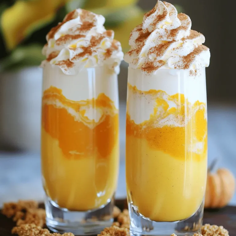 To make a delightful pumpkin spice milkshake, you will need the following ingredients: - 2 cups vanilla ice cream - 1 cup milk (dairy or non-dairy) - 1/2 cup pumpkin puree - 1 tablespoon pumpkin pie spice - 2 tablespoons maple syrup (or honey) - 1 teaspoon vanilla extract - Whipped cream for topping - Ground cinnamon for garnish - Optional: Crushed graham crackers These ingredients come together to create a creamy, rich treat. Vanilla ice cream gives the shake a smooth base, while pumpkin puree adds a touch of fall flavor. Pumpkin pie spice brings warmth with its blend of cinnamon, nutmeg, and ginger. You can adjust the sweetness using maple syrup or honey. Whipped cream and ground cinnamon on top make it look amazing. If you want a fun twist, consider adding crushed graham crackers for a crunchy texture. Feel free to check the full recipe for a complete guide on making this tasty drink! To make the perfect pumpkin spice milkshake, start by gathering your ingredients. You will need: - 2 cups vanilla ice cream - 1 cup milk (dairy or non-dairy) - 1/2 cup pumpkin puree - 1 tablespoon pumpkin pie spice - 2 tablespoons maple syrup (or honey) - 1 teaspoon vanilla extract Now, combine all these ingredients in a blender. Pour in the milk first, then add the ice cream, pumpkin puree, pumpkin pie spice, maple syrup, and vanilla extract. This order helps the ice cream blend better. Next, blend everything on high speed for about 30 seconds. You want it smooth and creamy. If you see chunks, stop and scrape down the sides. Blend again until it reaches your desired consistency. For a fun twist, you can prepare a graham cracker rim. To do this, moisten the rim of your glass with a bit of milk. Then, dip it into crushed graham crackers. This adds a crunchy touch to your drink. If you'd like a thicker milkshake, add more ice cream. For a thinner shake, just add a splash more of milk. Adjust it until you get that perfect texture. Once your milkshake is ready, it’s time to serve. Pour the mixture evenly into two tall glasses. Make sure to fill them up nicely. Now, top each milkshake with a generous dollop of whipped cream. For the final touch, sprinkle some ground cinnamon on top. This makes it look great and adds flavor. Serve it immediately with a straw, and enjoy this creamy, delicious treat! To make your milkshake thick and creamy, add more ice cream. This simple trick helps you achieve that perfect mouthfeel. If you prefer a sweeter taste, adjust the sweetness with maple syrup or honey. Both options pair well with the pumpkin spice flavor. Using the right tools makes a big difference. I recommend a high-power blender for smooth results. A good blender can mix all the ingredients evenly. For serving, choose tall glasses to show off your beautiful milkshake. The right glassware enhances the experience. You can play with flavors to make your milkshake unique. Try adding other spices, like nutmeg or ginger, to enhance the flavor profile. You can also mix in other flavors, like vanilla or chocolate, for a twist. These options can take your pumpkin spice milkshake to the next level. {{image_2}} You can make fun changes to your pumpkin spice milkshake. Try a pumpkin spice latte milkshake. Just add a shot of strong coffee. This twist gives you a nice kick. It’s perfect for chilly mornings. Another idea is a nutmeg and clove infusion. Add a pinch of nutmeg and cloves to the blend. These spices add warmth and depth. It’s a great way to celebrate fall flavors. If you want a dairy-free option, use coconut or almond milk. Replace the ice cream with non-dairy ice cream. This keeps the shake creamy without dairy. It’s perfect for vegan diets. You can also lower the calories. Use light ice cream or yogurt instead. Swapping maple syrup for a sugar substitute helps too. This way, you enjoy the treat with fewer calories. For a fun twist, add chocolate chips or caramel swirls. These add sweetness and texture. You’ll love the surprise of flavor in each sip. Nut butters are another great addition. They give a protein boost and creaminess. Try adding almond or peanut butter. It makes the shake even more filling and delicious. For the full recipe, check out the details above. Enjoy your creamy and delicious pumpkin spice milkshake! To keep your pumpkin spice milkshake fresh, store it in an airtight container. Glass jars or plastic containers work well. Make sure to seal them tightly. This helps prevent freezer burn and keeps the flavors intact. You can store the milkshake for up to two days in the fridge. If you notice any separation, just stir it before serving. If you want to save your milkshake for later, you can freeze it! Pour the milkshake into a freezer-safe container. Leave some space at the top for expansion as it freezes. When you're ready to enjoy it, take it out and let it sit in the fridge for about an hour. This will help it thaw evenly. If it seems too thick, blend it again with a splash of milk to refresh it. Enjoy your creamy treat anytime! You can swap some ingredients to make it healthier. Here are a few ideas: - Use low-fat or non-dairy milk for fewer calories. - Replace vanilla ice cream with frozen yogurt or banana. - Cut the maple syrup in half or use a sugar-free version. - Add a scoop of protein powder for extra nutrition. These swaps keep the flavor tasty while making it lighter. Yes, you can use fresh pumpkin! Fresh pumpkin has a vibrant taste. It may be less sweet than canned. You will need to cook and puree it first. This extra step gives a unique flavor. Canned pumpkin is often smoother and easier to use. Both options work, so choose what you prefer! Toppings can add fun textures and flavors. Here are some tasty ideas: - Whipped cream gives a light, fluffy feel. - Ground cinnamon adds warmth and spice. - Crushed graham crackers offer a crunchy contrast. - Drizzle caramel sauce for extra sweetness. - Toasted pecans or walnuts add a nice crunch. Mix and match to create your perfect pumpkin spice milkshake! This blog post covered a simple recipe for a delicious pumpkin spice milkshake. You learned about the ingredients needed and steps to prepare it. I shared tips for perfecting the milkshake’s texture and sweetness. Variations let you explore seasonal flavors and dietary options. Lastly, I provided ways to store leftovers or freeze for later. Enjoy making this tasty treat and feel free to get creative. Your milkshake experience awaits!