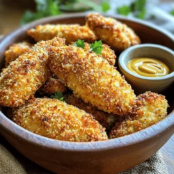 - 1 pound boneless, skinless chicken breasts - 1 cup buttermilk or substitute - 1 cup breadcrumbs (panko recommended) - 1 teaspoon garlic powder - 1 teaspoon onion powder - 1 teaspoon smoked paprika - 1 teaspoon salt - 1/2 teaspoon black pepper - 1/2 cup all-purpose flour - 2 large eggs, beaten - Olive oil spray For this recipe, you will need just a few simple items. The main star is the chicken. I recommend using boneless, skinless chicken breasts. They are easy to work with and tender after cooking. The buttermilk adds a nice tang and helps keep the chicken moist. If you don't have buttermilk, mix regular milk with a little lemon juice. Next, we have breadcrumbs. I love using panko because it makes the tenders extra crispy. You can also use regular breadcrumbs, but panko gives the best crunch. Now, let’s talk about the seasonings. Garlic powder, onion powder, smoked paprika, salt, and black pepper work together to make the chicken flavorful. These spices will give the tenders that delicious taste you crave. To coat the chicken, you will need all-purpose flour and eggs. The flour helps the breadcrumbs stick better. The eggs give a nice binding layer. Finally, a light spray of olive oil helps everything crisp up in the air fryer. This combination creates the perfect crispy air fryer chicken tenders. For the full recipe, check out the detailed instructions. - Combine chicken and buttermilk in a bowl. - Add garlic powder, onion powder, smoked paprika, salt, and black pepper. Mix it well. - Refrigerate the mixture for at least 30 minutes. This helps the meat soak up all the flavors. - Set up three shallow bowls. One for flour, one for eggs, and one for breadcrumbs. - Organize your workspace for easy access. This saves time and keeps things neat. - Take the marinated chicken from the fridge. Let excess liquid drip off. - Dredge each strip in flour first, then dip into the beaten eggs. - Coat it with breadcrumbs. Press them down to ensure they stick well. - Preheat your air fryer to 400°F (200°C). This takes about 5 minutes. - Place the breaded chicken in a single layer in the basket. - Cook for 10-12 minutes, flipping halfway through. Aim for a golden-brown color. To make the crispiest chicken tenders, I have a couple of tricks. First, use panko breadcrumbs instead of regular ones. Panko gives a great crunch. Second, lightly spray the tenders with olive oil before cooking. This helps them brown nicely in the air fryer. Always check if your chicken is done. Use a meat thermometer for this task. It should read 165°F (75°C) inside. This way, you ensure the chicken is safe to eat. No one wants to serve undercooked chicken! When it comes to serving, dipping sauces can make a big difference. I recommend honey mustard, ranch, or barbecue sauce. Pair these with some crunchy veggies or crispy fries for a complete meal. You can also add a fresh salad on the side for a nice touch. For the full recipe, check out the Crispy Air Fryer Chicken Tenders section. {{image_2}} You can change up the flavor of your chicken tenders. For a spicy kick, add cayenne pepper to your seasoning mix. Just a teaspoon adds heat without overpowering the dish. If you prefer herbs, try Italian seasoning. This blend gives a fresh taste and works well with the crispy texture. If you need a gluten-free option, you can still enjoy these tenders. Use gluten-free breadcrumbs and gluten-free flour in place of regular ones. They will still turn out crispy and delicious. Many brands offer great alternatives, so check your local store. While the air fryer gives you crispy chicken tenders quickly, you can also bake them. Preheat your oven to 425°F (220°C). Place the breaded chicken on a baking sheet lined with parchment paper. Bake for 15-20 minutes, flipping halfway for even cooking. This method is still tasty and easy, especially if you’re cooking for a crowd. For the full recipe, check out the main article. After enjoying your crispy air fryer chicken tenders, store any leftovers in an airtight container. This keeps them fresh and tasty. You should refrigerate them within two hours of cooking. The chicken tenders will stay good for about three to four days in the fridge. Make sure to check for any signs of spoilage before eating. If you want to save some chicken tenders for later, freezing them is a great option. First, let the cooked chicken tenders cool completely. Then, place them in a freezer-safe bag or container. Be sure to remove as much air as possible to prevent freezer burn. They can last up to three months in the freezer. When you’re ready to eat, reheat them in the air fryer at 375°F (190°C) for about 5 to 7 minutes. This method keeps them crispy and delicious. You can also use the oven if you prefer, but the air fryer works best for that perfect crunch. For the full recipe, check out the details above. Crispy air fryer chicken tenders last about 3 to 4 days in the fridge. To keep them fresh, store them in an airtight container. Make sure they cool before sealing. This helps retain their flavor and texture. If you want to keep them longer, consider freezing them. Yes, you can substitute buttermilk. A mix of regular milk and lemon juice works well. Simply add 1 tablespoon of lemon juice to 1 cup of milk. Let it sit for a few minutes. This trick gives you a similar tangy flavor. To reheat chicken tenders, use the air fryer. Preheat it to 350°F (175°C). Place the tenders in the basket. Heat for about 5 to 7 minutes. This method keeps them crispy and warm. Avoid microwaving, as it can make them soggy. Many sauces go great with chicken tenders. Some popular choices are honey mustard, ranch, and barbecue sauce. You can also try spicy buffalo sauce or a tangy aioli. Mixing and matching sauces can add fun flavors to your meal. Yes, you can use frozen chicken. Just make sure to thaw it first. It’s best to marinate the chicken after thawing. This process ensures that the flavors absorb well. After marinating, follow the same breading and cooking steps. The best air fryer temperature for chicken tenders is 400°F (200°C). This temperature gives you crispy outsides and juicy insides. Make sure to preheat the air fryer for even cooking. It helps achieve that golden brown color you want. For the full recipe, check out the Crispy Air Fryer Chicken Tenders! This blog showed you how to make crispy air fryer chicken tenders. We covered key ingredients, marinating, breading, and cooking steps. I also shared tips for extra crispiness and tasty serving ideas. You can tweak the seasonings for a unique flavor. In summary, this easy recipe will impress everyone. Enjoy your delicious chicken tenders with your favorite sauces. Happy cooking!