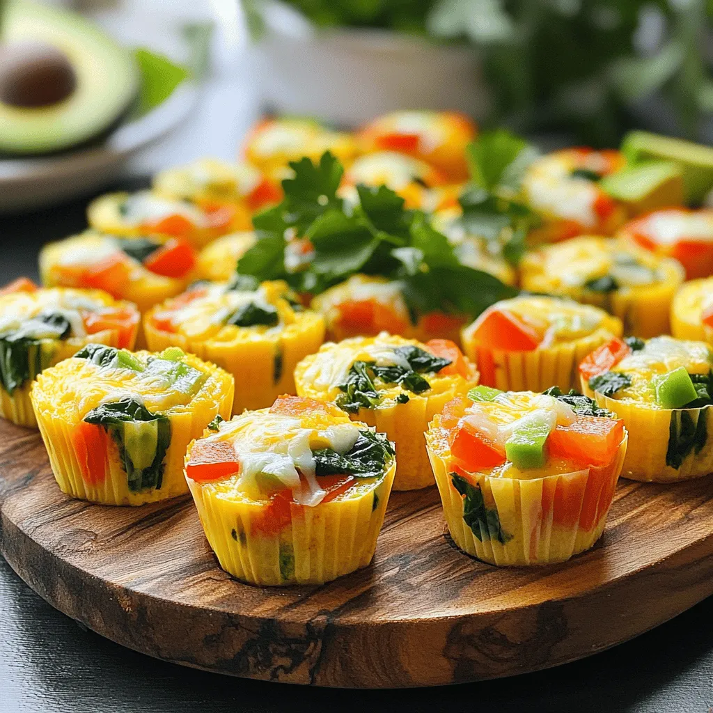 To make these tasty Keto Egg Muffin Cups, you need fresh, simple ingredients. Here’s the list: - 6 large eggs - 1 cup spinach, chopped - 1/2 cup bell pepper, diced - 1/2 cup diced tomatoes - 1/4 cup shredded cheese (cheddar or mozzarella) - 1/4 cup heavy cream - 2 tablespoons olive oil - 1/2 teaspoon garlic powder - 1/2 teaspoon onion powder - Salt and pepper to taste These ingredients work together to create a fluffy, flavorful breakfast. The eggs serve as the base, while spinach, bell pepper, and tomatoes add color and nutrition. Cheese adds creaminess and flavor. Heavy cream makes the muffins rich and satisfying. The spices round out the taste to make every bite enjoyable. For the full recipe, check out Keto Egg Muffin Cups. - Preheat your oven to 350°F (175°C). This step gets your oven ready. - In a large bowl, whisk the eggs. Add heavy cream, garlic powder, onion powder, salt, and pepper. Mix well until it looks smooth. - In another bowl, mix the chopped spinach, diced bell pepper, and diced tomatoes together. This makes a fresh veggie mix. - Grease your muffin tin with olive oil. This helps the cups come out easily. You can also use silicone muffin cups. - Fill each muffin cup halfway with the vegetable mix. This gives them a good base. - Pour the egg mixture over the veggies until each cup is three-quarters full. Don’t overfill! - Sprinkle shredded cheese on top of each muffin cup. This adds a tasty finish. - Bake the muffin cups for 20-25 minutes. They are done when the egg is set and tops are golden. - Let them cool for a few minutes in the tin. This makes them easier to handle. Remove the muffin cups gently. For the full recipe, check the section above. Enjoy your delicious Keto Egg Muffin Cups as a perfect breakfast treat! - Best practices for whisking eggs: Use a large bowl and a whisk. Start slow, then build speed. This helps create a fluffy texture. Make sure to mix until the yolks and whites combine well. - How to prevent sticking: Grease your muffin tin well with olive oil. You can also use silicone muffin cups. They help with easy release and cleanup. - Presentation tips for serving: Serve the muffin cups warm on a nice platter. Garnish with fresh herbs like parsley or chives. This adds color and freshness. - Pairing ideas: Enjoy these cups with sliced avocado for creaminess. You can also serve with salsa for a spicy kick. Both options enhance the meal. - Best methods for storing leftovers: Let the muffin cups cool completely. Store them in an airtight container in the fridge. They should last about 3-4 days. - Reheating instructions: Reheat in the microwave for 30-60 seconds. You can also warm them in the oven at 350°F for 10-15 minutes. Enjoy them warm for the best taste. {{image_2}} You can add many veggies to your keto egg muffin cups. Try mushrooms for a nice texture. Zucchini adds moisture and flavor. You can even use broccoli or kale if you like. Fresh herbs like parsley and basil give a great taste boost. Spices like paprika or cumin can change the flavor too. Just chop and mix, then add them to your egg mix. Cheese can change the whole dish! Feta adds a tangy kick. Gouda brings a creamy richness. If you want dairy-free options, try nutritional yeast for a cheesy flavor. You can also use vegan cheese that melts well. Just sprinkle your choice on top before baking. Want more protein? Add meats like crisp bacon or diced ham. They bring extra flavor and make your muffin cups heartier. If you prefer a vegan version, you can use tofu or chickpea flour as an egg substitute. Just mix it with water for a batter-like texture. This way, everyone can enjoy keto egg muffin cups! For the complete recipe, check out the Full Recipe. Each serving of Keto Egg Muffin Cups offers a great balance of nutrients. Here is the breakdown: - Calories: About 180 - Fat: Roughly 14g - Protein: Approximately 10g - Carbohydrates: Around 3g These counts may vary slightly based on ingredient choices. The eggs and cheese add protein and fat, while the veggies keep carbs low. The ingredients in these muffin cups provide many health benefits: - Eggs: Packed with protein and healthy fats. They support muscle health and keep you full. - Spinach: Full of vitamins A, C, and K. Spinach is also rich in iron and calcium. - Bell Peppers: They add vitamin C and antioxidants, which boost your immune system. - Tomatoes: Great for hydration and are rich in lycopene, which may reduce heart disease risk. - Cheese: Offers protein and calcium, helping to build strong bones. These ingredients create a tasty and nutrient-rich breakfast. Keto Egg Muffin Cups fit perfectly into a low-carb diet. Here’s why: - Low Carbs: Each muffin cup has only about 3g of carbs. This low count helps you stay in ketosis. - High Fat: The heavy cream and cheese provide healthy fats that fuel your body. - Protein-Rich: The eggs and cheese deliver the protein your body needs while on keto. This recipe helps you enjoy a satisfying breakfast while sticking to your keto goals. For the full recipe, check above! Keto Egg Muffin Cups can last about 5 days in the fridge. Store them in an airtight container. This keeps them fresh and tasty for your busy mornings. Yes, you can freeze these muffin cups. Place them in a freezer-safe bag or container. They stay good for about 2 months. This is a great way to save time for future meals. The best way to reheat them is in the oven or microwave. For the oven, set it to 350°F (175°C) and warm for about 10 minutes. In the microwave, heat for 30-60 seconds until warm. This keeps them moist and delicious. Absolutely! You can prepare these muffin cups ahead of time. Make a batch on the weekend and enjoy them all week. Just store them in the fridge or freeze some for later. Yes, Keto Egg Muffin Cups are perfect for meal prep. They are easy to make, store, and reheat. They provide a quick, healthy breakfast option for busy days. Enjoy them throughout the week without any hassle! For the full recipe, check out the details above. You learned about the key ingredients and steps to make delicious Keto Egg Muffin Cups. We covered tips for cooking, baking, and serving these tasty meals. Plus, I shared fun variations and stored options to keep them fresh. These muffin cups are simple, useful, and great for meal prep. They fit many diets and are flavorful. Ready to try making them? Enjoy the ease and taste they bring to your table!