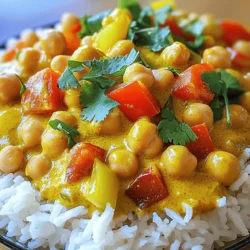 To make a tasty Vegan Chickpea Curry, gather these simple ingredients: - Chickpeas: 1 can (15 oz), drained and rinsed - Coconut oil: 1 tablespoon - Onion, garlic, and ginger: 1 medium onion (chopped), 3 cloves garlic (minced), 1-inch piece of ginger (grated) - Bell pepper and tomatoes: 1 bell pepper (red or yellow, diced), 2 medium tomatoes (diced) - Coconut milk and spices: 1 can (14 oz) coconut milk, 2 tablespoons curry powder, 1 teaspoon ground cumin, 1 teaspoon turmeric - Seasoning and garnishing: Salt and pepper to taste, fresh cilantro for garnish These ingredients create a rich and creamy base. The chickpeas give protein and texture. Coconut oil adds richness. The onion, garlic, and ginger provide a strong flavor that starts the dish off right. The bell pepper and tomatoes bring freshness and color. Coconut milk gives creaminess, while spices add warmth and depth. For the full recipe, refer to the earlier section. Enjoy cooking this delightful dish! 1. Heating the oil and sautéing aromatics Start by heating the coconut oil in a large pot over medium heat. The oil should shimmer but not smoke. Next, add the chopped onion. Sauté it until it turns translucent, which takes about 5 minutes. This step builds the base flavor of your curry. Then, add the minced garlic and grated ginger. Cook them for about 1-2 minutes until fragrant. 2. Cooking vegetables Now, mix in the diced bell pepper. Sauté it for another 2-3 minutes. You want it soft but still a bit crisp. After that, add the diced tomatoes. Let them cook down for about 5 minutes. Stir occasionally to prevent sticking. The tomatoes will break down and add a nice sauce to your curry. 3. Adding spices and chickpeas It’s time to sprinkle in the curry powder, ground cumin, and turmeric. Stir well to coat the vegetables. Toast the spices for about 1 minute to enhance their flavors. Now, pour in the coconut milk and add the drained chickpeas. Stir everything together to incorporate all the ingredients. 4. Simmering the curry Bring the mixture to a gentle simmer. Once it bubbles lightly, reduce the heat to low. Let the curry cook for 15-20 minutes. This allows the flavors to meld together beautifully. Finally, season with salt and pepper to taste. Your vegan chickpea curry is almost ready to enjoy! For the full recipe, check out the detailed instructions. - Best practices for sautéing: Start with a hot pan. Add coconut oil and let it melt. Then, toss in your onions. Cook until they turn clear. This step brings out deep flavors. - How to enhance flavor: Use fresh garlic and ginger. They add brightness. Toast your spices for one minute before adding liquids. This step wakes them up and makes the dish pop. - Adjusting spice levels: Want it hotter? Add a pinch of cayenne pepper. If you like it milder, skip the cayenne. You can also add coconut milk to cool it down. - Pairing with rice or quinoa: This curry goes perfectly with fluffy rice or nutty quinoa. Both options soak up the sauce well. Serve it hot for the best texture. - Best garnishes: Fresh cilantro brightens the dish. You can also add a squeeze of lime for zing. Chopped nuts add crunch and richness. Try these for an extra touch! For the complete recipe, check out the Full Recipe section. {{image_2}} You can change the protein in this dish. Try using lentils or tofu. Both options add great flavor and texture. If you want a different taste, use tempeh for a nutty flavor. You can also swap out the vegetables. Instead of bell peppers, use zucchini or carrots. Spinach and kale can add nice color and nutrition. Feel free to mix and match your favorites! Changing the spice blend is another fun option. Try adding garam masala or smoked paprika for a unique twist. You can even use a curry paste for a richer flavor profile. If you need a gluten-free option, you're in luck! This dish is naturally gluten-free. Use gluten-free grains like quinoa or brown rice to keep it safe for those with gluten sensitivities. For a low-calorie version, reduce the amount of coconut milk. You can also add more vegetables to keep it filling. Using less oil when cooking can help cut down calories too. For the full recipe, check out the Chickpea Delight Curry section above! To keep your vegan chickpea curry fresh, store it in an airtight container. Place it in the fridge within two hours of cooking. It stays good for 3 to 5 days. For longer storage, consider freezing it. Let it cool completely first. Then, use freezer-safe bags or containers. It can last up to 3 months in the freezer. When you're ready to enjoy your leftovers, you have a few options. The best way is to use the stove. Pour the curry into a pot and heat it over low heat. Stir often to prevent sticking. If you prefer, you can also use a microwave. Place it in a microwave-safe bowl and cover it. Heat in short bursts, stirring in between, until it's hot throughout. Enjoy your delicious curry! For a detailed recipe, check out the Full Recipe. How to make Chickpea Curry spicier? You can add more heat by using fresh chili peppers. Sliced jalapeños or serranos work well. You can also add red pepper flakes or cayenne pepper to the cooking spices. Start with a small amount, and taste as you go. This way, you can control the heat level. Can I use dried chickpeas instead? Yes, you can use dried chickpeas. However, you need to soak them overnight. After soaking, cook them until tender before adding them to the curry. This may take about 1 to 2 hours. Using dried beans can enhance the flavor and texture. Is it possible to make this dish ahead of time? Yes, you can prepare this curry ahead of time. It stores well in the fridge for up to three days. The flavors develop over time, making it even tastier. Just reheat it on the stove or in the microwave before serving. Caloric content per serving Each serving of this chickpea curry has about 350 calories. This makes it a filling yet healthy meal option. Key nutritional benefits of chickpeas Chickpeas are packed with protein and fiber. They help keep you full and satisfied. They also contain vitamins and minerals like iron, magnesium, and folate. These nutrients are essential for good health and support digestion. Enjoying chickpeas regularly can benefit your diet. For the full recipe, check out the Chickpea Delight Curry. This blog post covered chickpea curry from start to finish. We explored ingredients, preparation steps, and cooking tips. You learned about serving ideas, variations, and storage solutions. Remember, you can customize this dish to fit your tastes. Use different spices or veggies to mix things up. Enjoy experimenting in the kitchen! Your chickpea curry will delight your taste buds and nourish your body. Happy cooking!