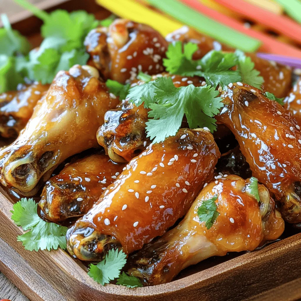- 2 lbs chicken wings - 1/3 cup honey - 1/4 cup soy sauce (low sodium) - 4 cloves garlic, minced - 2 tablespoons rice vinegar - 1 tablespoon sesame oil - 1 tablespoon fresh ginger, grated - 1 teaspoon red pepper flakes (optional, for heat) When I make Sticky Honey Garlic Chicken Wings, I love to focus on quality and flavor. The chicken wings are the star of the dish. I prefer to use fresh wings for the best taste. Honey adds sweetness, while soy sauce gives that savory kick. Garlic and ginger bring a warm, aromatic flavor that blends well. Rice vinegar adds a touch of brightness. If you like heat, red pepper flakes can spice things up. - Fresh cilantro - Sesame seeds Garnishes are not just for looks; they add fresh flavor too. I like to sprinkle chopped cilantro on top for a pop of color and taste. Sesame seeds give a nice crunch and nutty flavor. These simple touches really elevate the dish. - Large mixing bowl - Baking sheet - Aluminum foil - Wire rack - Small saucepan Gathering the right tools makes cooking easier. A large mixing bowl is perfect for marinating. The baking sheet lined with aluminum foil helps with clean-up. The wire rack allows the wings to cook evenly. Lastly, a small saucepan is needed for the glaze. With these tools, you’re ready to create a tasty dinner treat. For the full recipe, check out the detailed instructions. First, grab a large bowl. You will combine the honey, soy sauce, minced garlic, rice vinegar, sesame oil, grated ginger, and red pepper flakes. Mix these ingredients well by whisking until they blend smoothly. This marinade will give the wings a sweet and savory taste. Now, take the chicken wings and add them to the bowl with the marinade. Toss the wings until they are fully coated. Once coated, cover the bowl and put it in the fridge. Let the wings marinate for at least one hour. If you have time, let them sit overnight for a deeper flavor. When you are ready to cook, preheat your oven to 400°F (200°C). Line a baking sheet with aluminum foil to make cleaning easy. Place a wire rack on top of the baking sheet. This rack will help the wings cook evenly. Now, arrange the marinated wings on the rack in a single layer. Discard any leftover marinade. Bake the wings in the preheated oven for 25-30 minutes. Flip them halfway through to ensure they cook evenly. The wings should turn golden brown and crispy. While they bake, pour the leftover marinade into a small saucepan. Bring it to a boil over medium heat. Reduce the heat and let it simmer for about 5-7 minutes until it thickens slightly. After the wings are done baking, take them out and toss them in the thickened marinade. Make sure they are well coated. Return the wings to the oven for an additional 5 minutes. This will caramelize the glaze, making them even more tasty. Once done, you can garnish the wings with chopped cilantro and sesame seeds. Enjoy your sticky honey garlic chicken wings! To get crispy wings, start by drying them well. Pat them with paper towels. This helps the skin crisp up nicely. Use a wire rack for baking. This allows air to circulate and keeps the wings from getting soggy. I recommend marinating the wings for at least one hour. For the best flavor, marinate them overnight. You have options for cooking your wings. Baking is easy and makes them crispy. Frying gives them a different texture, but it's messier. If you want to grill, the wings will gain a nice smoky flavor. Just be careful not to burn them. For serving, arrange the wings on a large platter. Garnish them with extra cilantro and sesame seeds. This adds color and makes them look great. You can pair them with crunchy vegetable sticks. A dipping sauce, like ranch or blue cheese, works well too. These tips make your wings a hit at gatherings. You can find the full recipe for Sticky Honey Garlic Chicken Wings in this article. {{image_2}} You can switch up the flavor of your sticky honey garlic chicken wings easily. Try adding different spices to the marinade. A dash of smoked paprika gives a nice depth. You can also mix in some chili powder for extra heat. Sweet and spicy combinations work well too. For a kick, add sriracha or gochujang to the honey mix. This brings a bold flavor that pairs well with the sweetness. If you want a different cooking style, you can use a slow cooker. Just mix the marinade and wings in the pot. Cook on low for 6-8 hours. This method makes the wings very tender. You can also use an Instant Pot for a quick meal. Cook the wings on high pressure for about 10 minutes. Quick release the pressure, then broil them for crispiness. Both methods give tasty results. Need gluten-free options? Use tamari instead of soy sauce. This keeps the flavor but makes it safe for gluten-free diets. If you prefer vegan wings, try using cauliflower or seitan. Coat them in the same marinade and bake as usual. Both options make a great substitute while keeping that sticky honey garlic taste. You can enjoy the same great flavor without the meat. To keep your sticky honey garlic chicken wings fresh, store them in an airtight container. Place the wings in the refrigerator if you plan to eat them within a few days. They will last up to 3-4 days in the fridge. If you want to keep them longer, freezing is a great option. For freezing, wrap the wings tightly in plastic wrap or foil, then place them in a freezer-safe bag. This prevents freezer burn. Properly stored, they can last up to 3 months in the freezer. When reheating chicken wings, it’s key to maintain their crispy texture. The best way to do this is by using an oven. Preheat the oven to 350°F (175°C). Place the wings on a baking sheet and heat for about 10-15 minutes. This method keeps them crispy and delicious. If you’re in a hurry, you can use a microwave. Place the wings on a microwave-safe plate. Heat them for 1-2 minutes, but know this will make them softer. For the best taste, the oven is the way to go. You can keep your wings in the fridge for up to 4 days. However, always check for signs of spoilage. If the wings smell off or look discolored, it’s best to throw them away. For frozen wings, they can maintain quality for 3 months. After that, they may still be safe but lose flavor and texture. Always trust your senses when it comes to food safety. You should marinate chicken wings for at least 1 hour. This time helps the wings soak up the flavors. For the best taste, I recommend marinating overnight. Longer marination allows the sauce to penetrate deeper into the meat. The result is juicy wings packed with flavor. Yes, you can use frozen chicken wings. Just make sure to thaw them first. Thaw the wings in the fridge overnight. If you're short on time, you can use the microwave. After thawing, pat them dry before marinating. This helps the wings get crispy when baked. Sticky Honey Garlic Chicken Wings go well with many side dishes. Here are some tasty options: - Crunchy vegetable sticks (carrots, celery) - Creamy ranch or blue cheese dressing for dipping - Coleslaw for a refreshing crunch - Rice or quinoa for a filling side - Sweet potato fries for a fun twist Mix and match these sides to create a fun and tasty dinner. For the full recipe, check out the Sticky Honey Garlic Chicken Wings section. You can create delicious Sticky Honey Garlic Chicken Wings using simple ingredients and tools. We covered how to marinate, bake, and even enhance flavors with spices. You also learned how to store and reheat leftovers properly. These wings are perfect for any gathering or snack. The options for variations mean you can keep it fresh each time. Now, get ready to enjoy great wings that everyone will love!