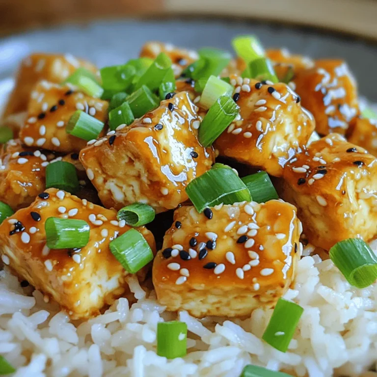 To make crispy honey sesame tofu, you'll need a few simple ingredients. These will create a delicious and flavorful dish. - 1 block (14 oz) firm or extra-firm tofu - 1/4 cup cornstarch - 1/2 cup sesame oil - 1/4 cup honey or maple syrup - 3 tablespoons soy sauce - 2 tablespoons rice vinegar - 1 tablespoon sesame seeds - 2 green onions - 1 clove garlic - Salt and pepper Each ingredient plays a key role in the flavor and texture of this dish. The tofu is the star, providing a great base. The cornstarch helps achieve that perfect crunch. Sesame oil adds a rich, nutty flavor. Honey or maple syrup gives a sweet touch, while soy sauce and rice vinegar bring in some umami and tang. Don’t forget the garlic and green onions! They add a fresh kick. You can find all these ingredients at your local store. Feel free to check out the Full Recipe for more details on the cooking process! Pressing the tofu First, you need to press the tofu. Take a block of firm or extra-firm tofu. Wrap it in a clean kitchen towel. Place a heavy object on top. Let it sit for 15 to 20 minutes. This step removes excess moisture. It helps the tofu become crispy later. Cutting the tofu into cubes After pressing, unwrap the tofu. Cut it into bite-sized cubes. Aim for pieces about 1 inch wide. This size ensures even cooking and easy eating. Frying the tofu in sesame oil Heat a large skillet over medium-high heat. Add sesame oil to the hot skillet. Once it shimmers, add the tofu cubes in a single layer. Fry for 4 to 5 minutes on each side. Look for a golden and crispy texture. Avoid overcrowding the pan; fry in batches if needed. Preparing and adding the sauce While the tofu cooks, mix the sauce. In a small bowl, whisk together honey or maple syrup, soy sauce, rice vinegar, minced garlic, salt, and pepper. Once the tofu is crispy, pour the sauce over it. Gently toss the tofu to coat it well. Allow the sauce to bubble for about 2 minutes. Tossing the tofu with the sauce After bubbling, sprinkle sesame seeds over the tofu. Give it a final toss to make sure they stick. Remove the pan from heat. Garnishing and serving recommendations Plate your crispy honey sesame tofu. Garnish with chopped green onions for a pop of color. Serve it over jasmine rice or with stir-fried veggies. Drizzle any remaining sauce on top for extra flavor. For the complete instructions, check the [Full Recipe]. To get that ideal crispy texture, start by coating the tofu in cornstarch. This coating forms a crunchy shell when fried. Make sure you cover each piece well to achieve an even crunch. Frying in batches is key. If you overcrowd the pan, the tofu will steam and lose that crispiness. Fry just enough pieces at a time, keeping the heat steady. This way, each piece gets golden brown and crispy. You can adjust the sauce ingredients to suit your taste. Add more honey for sweetness or soy sauce for saltiness. Experiment until you find what you like best. Using fresh garlic and ginger makes a big difference. They add a bright flavor that really lifts the dish. Always chop them finely to ensure their taste spreads throughout the sauce. Pair your crispy honey sesame tofu with rice or vibrant vegetables. Jasmine rice works wonders, soaking up the sauce nicely. For presentation, serve the tofu on a colorful plate. Drizzle any leftover sauce on top and sprinkle with extra sesame seeds. This makes the dish look as good as it tastes. You can find the full recipe for more tips and tricks! {{image_2}} You can make this dish vegan by using maple syrup instead of honey. Maple syrup brings a sweet taste without any animal products. The flavor remains rich and satisfying. You won’t miss the honey at all. Just swap it in the recipe for a delicious vegan twist. If you need a gluten-free option, use gluten-free soy sauce. This sauce has the same savory taste as regular soy sauce. Be sure to check the label for any hidden gluten. This small change keeps the meal safe for those with gluten allergies. You can add chili flakes if you like spice. This small addition gives the dish a nice kick. Just sprinkle in some flakes to the sauce before tossing it with tofu. You can also mix in other vegetables. Try adding bell peppers, broccoli, or snap peas. These veggies add color and crunch to your meal. They also boost the nutrition of your dish. Feel free to be creative and use what you have on hand. After enjoying your crispy honey sesame tofu, store any leftovers in an airtight container. This keeps the tofu fresh and prevents it from drying out. Make sure to refrigerate the tofu within two hours of cooking. It should stay good for about 3 to 5 days. When you’re ready to eat, just take it out and reheat. You can freeze crispy tofu, but it might change texture slightly. To freeze, first, let the tofu cool completely. Then, place it in a single layer on a baking sheet. Freeze it for about an hour until solid. After that, transfer the tofu to a freezer bag or container. This method helps keep them from sticking together. The tofu can last in the freezer for up to 3 months. To reheat your tofu and keep it crispy, use an oven or air fryer. Preheat your oven to 375°F (190°C). Place the tofu on a baking sheet and heat for about 10-15 minutes. In an air fryer, set the temperature to 350°F (175°C) and cook for about 5-8 minutes. Avoid using the microwave, as it can make the tofu soft and chewy. Enjoy your crispy tofu again! You can use firm or extra-firm tofu for this recipe. Soft or silken tofu won't work well here. They lack the texture needed for crispiness. Firm tofu holds its shape better when you fry it, giving you that nice crunch. To add spice, try these ideas: - Mix in chili flakes when you make the sauce. - Add sriracha or your favorite hot sauce. - Toss in some chopped fresh chili peppers while cooking the tofu. These simple changes will boost the heat without losing flavor. Crispy honey sesame tofu goes well with many sides. Here are some great options: - Serve it over steamed jasmine rice. - Try it with stir-fried vegetables like bell peppers and broccoli. - Pair it with a fresh cucumber salad for crunch. - Enjoy with a light green tea or a fruity drink for balance. For the complete recipe, check the Full Recipe section. This recipe for crispy honey sesame tofu offers great flavor and texture. You learned how to prepare tofu, fry it, and create a tasty sauce. I shared helpful tips for perfecting the texture and enhancing flavors. You can customize this dish with different ingredients, making it fit your diet. Don't forget to store leftovers properly to maintain crispiness. Enjoy this delicious meal any time, and feel free to experiment with your favorite flavors. Your kitchen adventures can now include this easy yet exciting dish!