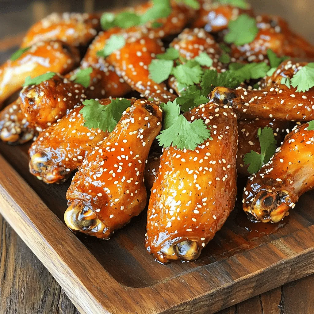 - 2 lbs chicken wings, split and tips discarded - 1/4 cup Sriracha sauce - 1/4 cup honey - 2 tablespoons soy sauce - 1 tablespoon rice vinegar - 2 cloves garlic, minced - 1 teaspoon ground ginger - Salt and pepper to taste - Sesame seeds, for garnish - Fresh cilantro, chopped, for garnish Sriracha Honey Chicken Wings burst with flavor. The main ingredients create a great base. I love how the spicy Sriracha blends perfectly with sweet honey. Adding soy sauce deepens the flavor even more. The rice vinegar gives a nice tang, while garlic and ginger add warmth. These flavors make each bite a delight. You can customize the heat level with Sriracha. If you want more spice, add more sauce. Prefer it milder? Use less Sriracha. For extra sweetness, drizzle more honey on top before serving. Garnishing with sesame seeds and fresh cilantro makes these wings pop. These small touches enhance the look and taste. Trust me; they make a big difference. When you serve these wings, your guests will be asking for more. It's hard to resist the mix of spicy, sweet, and savory. For the full recipe, check out the instructions that follow. Enjoy making these delicious wings! - Preheat your oven to 400°F (200°C). - Line a baking sheet with aluminum foil. - Place a wire rack on top of the baking sheet. - In a large bowl, whisk together the marinade ingredients: Sriracha sauce, honey, soy sauce, rice vinegar, minced garlic, ground ginger, salt, and pepper. - Coat the chicken wings with the marinade. - Make sure each wing is well-covered. - Let the wings marinate for at least 30 minutes. - For deeper flavor, marinate them for up to 2 hours in the refrigerator. - Arrange the marinated wings in a single layer on the wire rack. - Reserve any leftover marinade for later. - Bake in the preheated oven for 25-30 minutes. - Flip the wings halfway through to ensure even cooking. - While the wings bake, pour the reserved marinade into a small saucepan. - Bring it to a boil over medium heat, then reduce to a simmer for about 5 minutes until it thickens slightly. - Once the wings are done, remove them from the oven. - Brush the wings with the thickened sauce for extra flavor. - Transfer the wings to a serving platter. - Sprinkle with sesame seeds and chopped cilantro for garnish. For the detailed recipe, check out the Full Recipe. To get crispy wings, start with dry skin. Pat the wings with paper towels to remove moisture. You can also toss them in baking powder before marinating. This helps create a crunchy texture. Cooking at a high temperature is key. Aim for 400°F (200°C) for the best crispiness. Flipping the wings halfway through the bake ensures even cooking. You can easily change the flavor of your sauce. If you want more spice, add extra Sriracha. For a sweeter taste, add more honey. You can also swap out Sriracha for your favorite hot sauce if needed. Soy sauce can be replaced with tamari for a gluten-free option. Get creative with flavors to match your taste. These wings go well with many sides. Try serving them with celery sticks and blue cheese dressing. A simple green salad also works great. For drinks, cold beer pairs nicely. You might also enjoy a light cocktail or iced tea. Your guests will love the combo! For a complete guide on making these delicious wings, check the Full Recipe. {{image_2}} You can change the flavor of these Sriracha honey chicken wings easily. One fun twist is BBQ Sriracha wings. Just mix your favorite BBQ sauce with Sriracha. This gives the wings a sweet and smoky taste. Another tasty option is the garlic Parmesan twist. For this, skip the Sriracha. Use melted butter, minced garlic, and grated Parmesan cheese. Toss the cooked wings in this mix for a rich, savory flavor. If you want crispy wings without using the oven, try the air fryer. Preheat the air fryer to 375°F (190°C). Cook the wings for about 25 minutes, shaking the basket halfway. This method gives you crispiness with less oil. Grilling is another fun way to cook these wings. Preheat your grill to medium heat. Grill the wings for about 20 minutes, turning them often. This adds a nice char and smoky flavor. For those who need gluten-free options, swap the soy sauce with gluten-free tamari. This keeps the taste while fitting your diet. If you're watching carbs, skip the honey or use a sugar substitute. This change will keep your wings tasty without the added sugar. You can still enjoy the spicy kick with fewer carbs. For more details on making these wings, check out the Full Recipe. To keep your Sriracha honey chicken wings fresh, store them in an airtight container. This helps prevent moisture loss and keeps flavors intact. If you want the best taste, refrigerate the wings within two hours of cooking. In the fridge, they can last for up to three days. Always check for any off smell or unusual texture before eating. When reheating your wings, the goal is to keep them crispy. An oven or an air fryer works best for this. Preheat your oven to 375°F (190°C). Place the wings on a baking sheet and heat for about 10-15 minutes. This method helps restore that crispy skin. Avoid the microwave, as it can make wings soggy and rubbery. If you use a microwave, place a paper towel over the wings to reduce moisture. If you want to save wings for later, freezing is a great option. First, cool the wings completely. Then, place them in a freezer-safe bag or container. Remove as much air as possible before sealing. They can last up to three months in the freezer. When you’re ready to eat, thaw them in the fridge overnight. Reheat them in the oven or air fryer to maintain their texture. This way, you can enjoy your flavorful wings anytime! To boost the heat, you can add more Sriracha sauce. A spoonful or two will do the trick. If you want even more spice, try adding crushed red pepper flakes. You can also mix in chili paste or fresh chopped peppers. Be sure to taste as you go. You want to keep the balance of heat and sweetness. Yes, you can prepare the wings ahead of time. Marinate them for up to two hours in the fridge for deep flavor. If you want to marinate them longer, consider doing it overnight. Store the wings in an airtight container to keep them fresh. When ready to cook, just take them out and follow the baking steps from the full recipe. If you don’t have Sriracha, there are several good substitutes. You can use any hot sauce that you enjoy. A blend of chili sauce and garlic can also work. If you prefer a sweeter option, try mixing ketchup with hot sauce. This will mimic the flavor of Sriracha while keeping it tasty. This recipe can be made kid-friendly with a few changes. Reduce the Sriracha to make it less spicy. You can also add more honey to balance the heat. If your kids love sweet flavors, they’ll enjoy the wings. Always taste the sauce before serving to make sure it’s mild enough for little ones. You learned how to make Sriracha honey chicken wings from start to finish. You explored key ingredients, marinating tips, and cooking methods. You also discovered variations and ways to store leftovers. Experimenting with flavors and cooking styles can make your meals exciting. Enjoy making these wings for your next gathering or family dinner. Happy cooking!