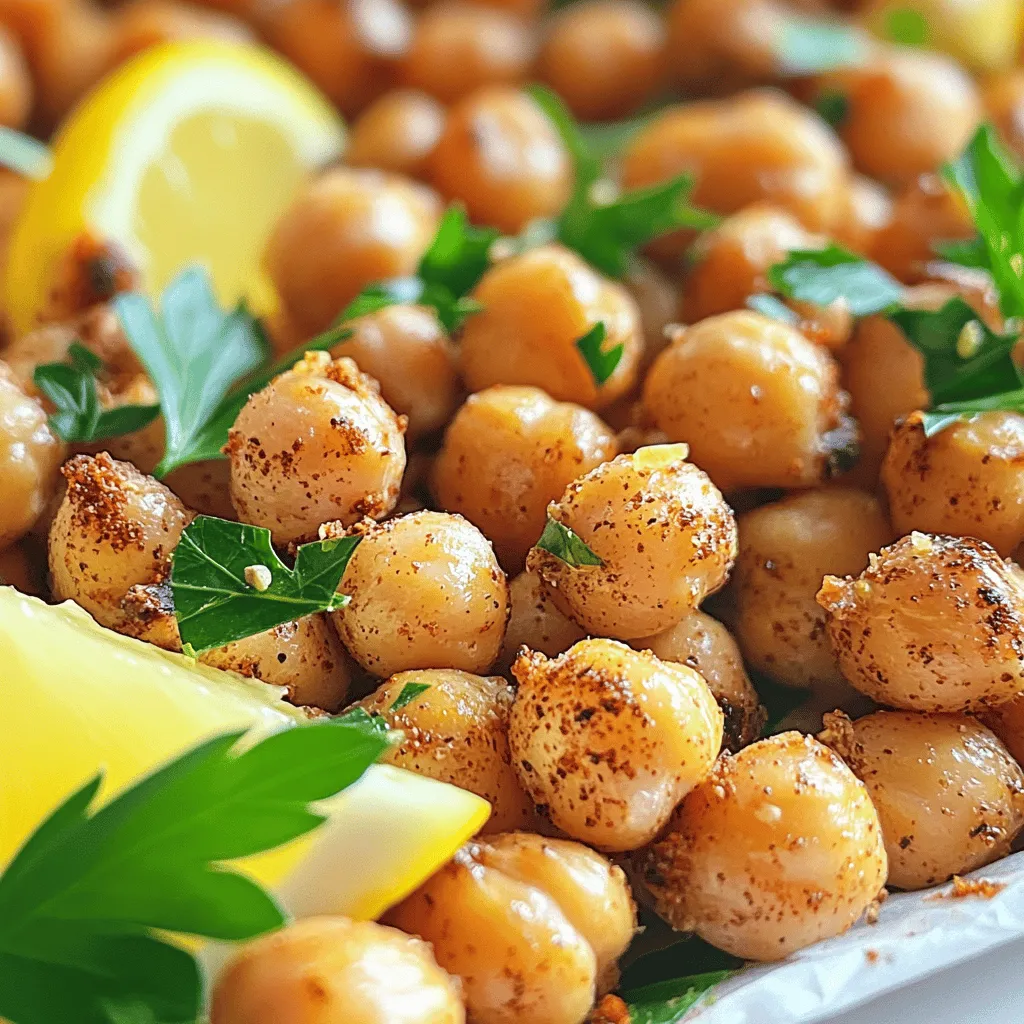 - Canned Chickpeas: Canned chickpeas are quick and easy. They save time and work well. Rinsing and draining them helps remove extra salt and keeps them light. - Best Oils for Roasting: I love using olive oil for roasting. It brings a rich flavor. You can also use avocado oil. It has a high smoke point, making it great for crispy snacks. - Seasoning Options: You can get creative with seasonings. Smoky paprika adds depth. Garlic powder gives a nice kick. Cayenne pepper adds heat, but you can adjust it. Sea salt and black pepper enhance all flavors. Lemon zest brightens the dish. Remember, the right ingredients make all the difference. They help you create a tasty, crispy chickpea snack. For the full recipe, check out the details above. Preheating Your Oven: Start by preheating your oven to 400°F (200°C). This temperature is key for crispiness. A hot oven helps the chickpeas turn crunchy and golden. Preparing Chickpeas: Take one can of chickpeas. Rinse and drain them well to remove excess sodium and any canning liquid. After rinsing, pat them dry with paper towels. Drying is important. It removes moisture that can make your chickpeas soggy. Combining Ingredients: In a bowl, mix the dried chickpeas with olive oil and your spices. Use 2 tablespoons of olive oil, 1 teaspoon smoked paprika, 1 teaspoon garlic powder, 1/2 teaspoon cayenne pepper, 1 teaspoon sea salt, 1/2 teaspoon black pepper, and 1 teaspoon lemon zest. Toss everything well. This ensures each chickpea gets coated with flavor. Spreading on the Baking Sheet: Line your baking sheet with parchment paper. This helps with easy cleanup. Spread the chickpeas in a single layer. Avoid crowding them. Space is key for even roasting. Baking Time: Place the baking sheet in the oven. Bake for 25 to 30 minutes. Stir the chickpeas halfway through. This helps them roast evenly. You want them to be golden brown and crispy. Importance of Cooling: Once baked, take the chickpeas out and let them cool. Cooling makes them even crunchier. If you skip this step, they might not be as crisp. Serving Suggestions: Serve your crispy chickpeas in a colorful bowl. You can add lemon wedges for a zesty kick. They make a great snack or a crunchy topping for salads. For the full recipe, check out the earlier sections. Enjoy! To make your crispy chickpea snack truly crunchy, follow these key tips. First, drying the chickpeas is vital. After rinsing the canned chickpeas, pat them dry with paper towels. This step helps remove excess moisture. The drier they are, the crispier they will get. Next, consider the oven placement. Place your baking sheet in the center of the oven. This position allows for even heat distribution. It helps the chickpeas roast perfectly. Now, let’s add some fun flavors! You can try different spice mixes to jazz up your chickpeas. Some great choices include cumin, curry powder, or even Italian herbs. Mix and match to find your favorite blend. Garnishing can also elevate your dish. Fresh herbs like parsley or cilantro add a pop of color and freshness. A squeeze of lemon over the top brings out the best flavors. Avoid overcrowding the baking sheet. If chickpeas are too close together, they will steam instead of roast. Spread them out in a single layer for the best results. Also, keep an eye on the cooking time. If you ignore it, the chickpeas may burn or not get crispy. Check them halfway through and stir to ensure even cooking. {{image_2}} You can transform your crispy chickpea snack by changing the flavors. For a sweet variant, add cinnamon and a bit of maple syrup. This mix gives a delightful twist. On the other hand, for a savory option, you can try adding herbs like rosemary or thyme. These flavors work well for a rich taste. Exploring global spices brings a new life to your snack. Try using curry powder for an Indian twist or za'atar for a Middle Eastern vibe. Each spice blend tells a story and opens up a world of flavors. If you want to use less oil, air frying is a great option. Simply toss the chickpeas with the seasoning and place them in the air fryer. Cook them at 400°F for about 15-20 minutes. Shake the basket halfway through for even crispiness. Stovetop cooking is another quick method. Heat a skillet over medium-high heat and add the seasoned chickpeas. Stir them often for about 10-15 minutes until they are crispy. This method saves time and gives you a crunchy snack fast. For those needing gluten-free options, this recipe is already safe. Chickpeas are naturally gluten-free, and you can choose gluten-free spices. Just check the labels to be sure. If you follow a vegan or vegetarian diet, you're in luck! This snack fits perfectly in your meal plan. All ingredients are plant-based, so enjoy this healthy treat without worries. You can also add nutritional yeast for a cheesy flavor without using cheese. For the full recipe, be sure to check out the Crispy Chickpea Snack. You’ll find all the details you need to create this delicious treat! - Air-Tight Containers: Store your crispy chickpeas in air-tight containers. This keeps them fresh and crunchy. If they are exposed to air, they can become soft. Proper storage is key for long-lasting snacks. - Shelf Life: Crispy chickpeas can last up to a week when stored correctly. After that, they may lose their crunch. Always check for any signs of spoilage before eating. - Oven Method: If your chickpeas lose their crunch, use the oven. Preheat it to 400°F (200°C). Spread the chickpeas on a baking sheet. Bake for about 10 minutes. This method brings back their crispy goodness. - Microwave vs. Oven: The microwave can work, but it may not be as effective. Use it if you’re in a hurry. The oven gives you a better crunch. If you want the best texture, stick with the oven. How do I make chickpeas crispy? To make chickpeas crispy, start by rinsing and drying them well. Pat them dry with paper towels. Use enough olive oil and seasonings. Spread them out on a baking sheet. Bake at 400°F for 25-30 minutes. Stir halfway through for even cooking. Can I make this recipe without cayenne pepper? Yes, you can skip the cayenne pepper. You can replace it with paprika or even leave it out. If you like spice, try chili powder or a pinch of black pepper. What are the nutritional benefits of chickpeas? Chickpeas are packed with protein and fiber. They help keep you full and satisfied. They also provide essential vitamins and minerals like iron and folate. This makes them good for your heart and digestion. How do I store leftover crispy chickpeas? Store leftover crispy chickpeas in an air-tight container. Keep them at room temperature for up to three days. This helps maintain their crunchiness. What can I serve with crispy chickpeas? You can serve crispy chickpeas as a snack or with salads. They also make a great topping for soups. Try pairing them with yogurt dips or hummus for extra flavor. Are there any ready-made options for crispy chickpeas? Yes, many brands sell ready-made crispy chickpeas. Look for them in health food stores or online. Check the ingredients to find a brand you trust. How long does it take to make crispy chickpeas? Making crispy chickpeas takes about 40 minutes. This includes prep time and baking time. You can enjoy them fresh from the oven in no time! Are crispy chickpeas a healthy snack? Yes, crispy chickpeas are a healthy snack option. They are high in fiber and protein, which can help with weight management. They are also lower in fat compared to many snacks. How do chickpeas fit into a balanced diet? Chickpeas are a great addition to a balanced diet. They can serve as a plant-based protein source. Use them in salads, stews, or as a snack. Enjoying chickpeas helps maintain energy levels and supports overall health. Crispy chickpeas are a tasty, healthy snack made with simple ingredients. Use canned chickpeas for quick prep and choose the right oil for roasting. Remember to dry them well and keep baking times in mind. You can enhance flavors with spices and herbs, or try different cooking methods like air frying. Store extras in air-tight containers to keep them fresh. Crispy chickpeas are not only fun to make but also a great addition to your diet. Enjoy experimenting with these ideas to find your favorite flavor!
