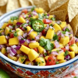 - 2 ripe mangos, diced - 1 medium red onion, finely chopped - 1 red bell pepper, diced - 1 jalapeño, deseeded and minced - 1/4 cup fresh cilantro, chopped - Juice of 2 limes - 1 tablespoon honey (optional) - Salt and pepper to taste To make spicy mango salsa, start with ripe mangos. They give the best flavor and sweetness. Red onion adds crunch and sharpness. The red bell pepper brings color and sweetness, while jalapeño adds the heat. Fresh cilantro gives a burst of freshness. Limes add acidity, brightening the dish. Honey can sweeten the salsa if desired. Don't forget salt and pepper for balance. - Cutting board - Knife - Mixing bowl - Spoon for mixing You will need a cutting board to chop all your ingredients easily. A sharp knife is important for clean cuts. Use a mixing bowl to combine everything. A spoon helps to mix and serve the salsa. Simple tools make this process quick and fun. - Best mango types to use: Ataulfo or Haden mangos - Preferred brands of fresh ingredients: Organic or local produce for best flavor For the best mango, I suggest Ataulfo or Haden. They are sweet and creamy. Always choose fresh, organic, or local ingredients if possible. They pack the most flavor and nutrients. Using quality products will enhance your salsa's taste. Check your local farmer’s market for the best options. You can find the [Full Recipe] for Spicy Mango Salsa to enjoy this vibrant dish! - Start by dicing the ripe mangos into small cubes. Aim for even pieces. - Next, chop the red onion finely. This lets its flavor blend well. - Dice the red bell pepper. It adds sweetness and color to the salsa. - For the jalapeño, carefully deseed it. Then mince it for that spicy kick. - In a mixing bowl, combine all the diced ingredients. - Squeeze the juice of two limes over the mixture. It adds brightness. - For sweetness, add a tablespoon of honey if you like. - Season with salt and pepper to taste. Give it a good stir. - Chill the salsa for at least 20 minutes before serving. - This resting time allows the flavors to mix well and deepen. - Enjoy the freshness and vibrant taste of your creation! For the full recipe, check the [Full Recipe]. Using ripe fruit is key to great salsa. Ripe mangos are sweet and juicy. You can tell if a mango is ripe by its color and softness. A small squeeze should feel slightly soft but not mushy. To balance sweetness and heat, mix in lime juice. The acidity cuts through the mango's sweetness. If you want more heat, add more jalapeño or try a pinch of cayenne pepper. Remember, start small and taste as you go! Spicy mango salsa pairs well with grilled chicken or fish. It adds a fresh burst of flavor to tacos or burritos. You can also serve it as a dip with tortilla chips for a fun snack. For unique ways to serve salsa, try it on top of avocado toast or with shrimp cocktails. You can even mix it into a fresh green salad for a zesty twist. To make your salsa stand out, serve it in a colorful bowl. Use a bowl that contrasts with the bright colors of the salsa. For garnishing, add a sprig of cilantro on top. You can also sprinkle some lime zest for extra color and aroma. Present your salsa alongside crispy tortilla chips for a beautiful and tasty display. For the full recipe, check out our detailed cooking guide! {{image_2}} You can switch up the fruits in your salsa. Try using pineapple or peaches. Pineapple adds a sweet and tangy taste. Peaches bring a juicy flavor that pairs well with mango. You can also mix in different spices or herbs. Try cumin for a smoky taste or basil for a fresh twist. Want more heat? Add more jalapeño or try a serrano pepper. For less spice, remove all seeds from the jalapeño. You can also swap jalapeño for a milder pepper like a bell pepper. Taste as you go, and adjust the heat to fit your family’s taste. This salsa is naturally vegan and gluten-free. If you want to make it sweeter, use agave syrup instead of honey. This keeps it vegan. You can also serve it on gluten-free chips or with grilled veggies for a healthy meal. Enjoy the fresh flavors without worry! To keep your spicy mango salsa fresh, store it in the refrigerator. Use an airtight container. This helps lock in flavors and prevents spills. A glass jar or plastic container works well. Make sure the lid is tight. When stored properly, salsa lasts about 3 to 5 days in the fridge. Check for signs of spoilage. If you see mold or smell something sour, it's best to throw it away. Fresh salsa will have bright colors and a fruity aroma. Yes, you can freeze spicy mango salsa! Just place it in a freezer-safe container. Leave some space at the top for expansion. To thaw, move it to the fridge overnight. For best results, mix it gently after thawing. This keeps the flavors fresh and tasty. For the full recipe, check out Spicy Mango Salsa. To make Spicy Mango Salsa, you need just a few steps. First, dice two ripe mangos and place them in a bowl. Next, chop one medium red onion and add it to the mangos. Then, dice one red bell pepper and toss it in for sweetness. For heat, mince one jalapeño, making sure to deseed it for less spice. Add 1/4 cup of fresh chopped cilantro and squeeze the juice of two limes into the mix. If you like a touch of sweetness, add one tablespoon of honey. Finally, season with salt and pepper, mix well, and chill for at least 20 minutes. You can find the full recipe [here]. Yes, you can use frozen mango for salsa. Frozen mango is convenient and often cheaper. It can save time and still taste great. However, it may have more water than fresh mango. This extra moisture can make the salsa watery. To avoid this, let the frozen mango thaw and drain off excess liquid. Fresh mango will give a better texture, but frozen is a good option in a pinch. Spicy Mango Salsa pairs well with many foods. It’s great with grilled chicken or fish. You can serve it with tortilla chips as a fun snack. It also works well in tacos or on top of salads. Try it with quesadillas or even on a burger for a tasty twist. This salsa adds a fresh kick to any meal. To tone down the heat in your salsa, here are a few tips. Use less jalapeño or leave out the seeds. If you want a milder flavor, try adding more mango or bell pepper. You can also mix in avocado for creaminess, which helps balance the spice. Adding more lime juice can also help cut the heat. Experiment until you find the right balance for your taste. Spicy mango salsa is simple and fun to make. You start with ripe mangoes, fresh veggies, and a mix of flavors. We covered how to prepare, mix, and serve this tasty dish. Remember to chill it for the best taste. You can adjust ingredients for your taste and dietary needs. Store it well for freshness. Enjoy this salsa with meals or as a snack. With practice, you’ll create your perfect spicy mango salsa every time. Enjoy your cooking adventure!