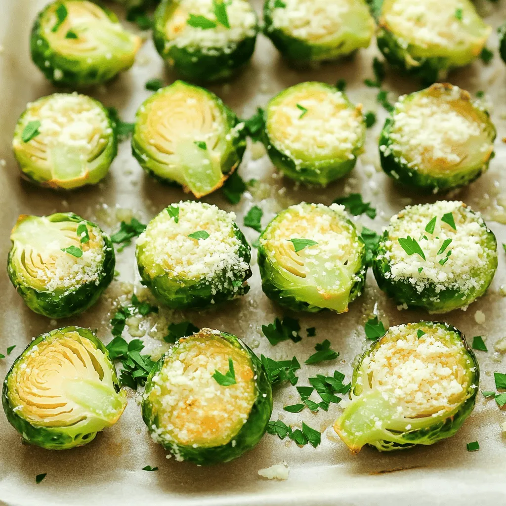 To make crispy garlic Parmesan Brussels sprouts, gather these items: - 1 pound Brussels sprouts, trimmed and halved - 3 tablespoons olive oil - 4 cloves garlic, minced - 1/2 cup grated Parmesan cheese - 1 teaspoon garlic powder - 1/2 teaspoon smoked paprika - Salt and pepper to taste - Fresh parsley, chopped (for garnish) You can add extra flavors to your Brussels sprouts. Here are some ideas: - Balsamic glaze: Drizzle it on top for a sweet kick. - Crushed red pepper: Add it for a spicy touch. - Lemon zest: Brighten the dish with a bit of citrus. - Nuts: Toss in some chopped walnuts or pecans for crunch. Brussels sprouts are packed with nutrients. Here’s what they offer: - Vitamins: They are high in vitamins C and K. - Fiber: Good for digestion and helps you feel full. - Low in calories: Great for a healthy diet. - Antioxidants: Help fight inflammation and disease. Using olive oil and Parmesan adds healthy fats and protein. Enjoy these tasty Brussels sprouts while also benefiting from their nutrition! For the complete recipe, check out the Full Recipe. First, preheat your oven to 425°F (220°C). This high heat helps achieve that crispy texture. While the oven heats, take a baking sheet and line it with parchment paper. This keeps the Brussels sprouts from sticking and makes cleanup easier. Next, grab a large bowl. Add your trimmed and halved Brussels sprouts. Pour in three tablespoons of olive oil. Then, add four minced garlic cloves, one teaspoon of garlic powder, and half a teaspoon of smoked paprika. Season with salt and pepper to taste. Toss everything together until the Brussels sprouts are well coated. This step is key for flavor! Now, spread the Brussels sprouts on the baking sheet in a single layer, cut side down. This helps them crisp up nicely. Roast them for 20-25 minutes. Halfway through cooking, shake the pan to get even crispiness. When they turn golden brown, they are ready! After removing them from the oven, sprinkle half a cup of grated Parmesan cheese over the hot sprouts. The heat will melt the cheese slightly. Finally, garnish with fresh parsley before serving. For the details on preparation, check the Full Recipe. To get those Brussels sprouts extra crispy, start by cutting them in half. The flat side will crisp up nicely. Use a good amount of olive oil, about three tablespoons, to coat them well. Spread the sprouts out on the baking sheet, cut side down. This helps them brown better. Roast them in a hot oven at 425°F (220°C) for 20-25 minutes. Remember to shake the pan halfway through. This ensures even cooking and crispiness. Garlic and Parmesan are classic pairings that boost the flavor. Use four cloves of minced garlic to add a strong taste. Mix in garlic powder and smoked paprika for depth. The Parmesan cheese adds a rich, salty kick. Sprinkle it on right after roasting. This way, it melts into the sprouts. You can also play with other spices, like chili powder or lemon zest, to change the flavor profile. Serve these crispy Brussels sprouts hot, right from the oven. They make a great side dish for roasted meats or fish. You can also toss them into salads for added crunch. For a fun twist, top them with a squeeze of lemon juice or balsamic glaze. These small changes can elevate your dish. You can find the complete recipe to help you create this dish perfectly. {{image_2}} You can switch up the flavors with different seasonings. For a spicy kick, try adding red pepper flakes. If you enjoy a smoky taste, consider using smoked sea salt. You can also mix in some Italian herbs, like oregano or thyme, for a fresh twist. Experimenting with these spices can make the dish unique each time you prepare it. While Parmesan cheese adds a great flavor, you have options. Try using Pecorino Romano for a sharper taste. If you want a vegan option, nutritional yeast works well. It gives a cheesy flavor without dairy. Crumbled feta can also add a tangy twist that pairs nicely with Brussels sprouts. For a heartier meal, consider adding proteins. Cooked bacon or pancetta can bring a savory crunch. If you prefer chicken, shredded rotisserie chicken mixes well with the sprouts. For a vegetarian option, chickpeas or lentils can boost the protein content while adding texture. These additions make the Brussels sprouts a complete dish. For the full recipe, check out the Crispy Garlic Parmesan Brussels Sprouts section. After making your Crispy Garlic Parmesan Brussels Sprouts, store them in an airtight container. Keep them in the fridge for up to three days. This keeps them fresh and tasty. When you reheat them, they may lose some crunch, but they will still be good. For best results, avoid stacking them too tightly. This helps keep their crispy edges. If you have leftovers, you can freeze them. First, let the sprouts cool completely. Then, spread them on a baking sheet in a single layer. Freeze for about an hour. Once frozen, transfer them to a freezer bag. You can keep them in the freezer for up to three months. When you’re ready to eat, you can roast them straight from the freezer. To reheat your Brussels sprouts, you have a few options. The oven works best to restore crispiness. Preheat it to 400°F (200°C). Spread the sprouts on a baking sheet and heat for 10-15 minutes. Alternatively, you can use an air fryer. This keeps them crispy and warm quickly. If you’re short on time, a microwave can work. Just heat them for 30 seconds to one minute. They won’t be as crispy, but they’ll still taste great. For full details, check the Full Recipe. To make Crispy Garlic Parmesan Brussels Sprouts, follow the recipe closely. First, preheat your oven to 425°F (220°C). Trim and halve 1 pound of Brussels sprouts. Toss them in a bowl with 3 tablespoons of olive oil, 4 cloves of minced garlic, 1 teaspoon of garlic powder, and 1/2 teaspoon of smoked paprika. Add salt and pepper to taste. Spread them on a baking sheet, cut side down. Roast for 20-25 minutes until they are golden brown. After baking, sprinkle 1/2 cup of grated Parmesan cheese over the sprouts and return to the oven for 2-3 minutes to melt the cheese. Garnish with fresh parsley before serving. For the full details, check the Full Recipe. Yes, you can use frozen Brussels sprouts. However, they may not get as crispy as fresh ones. To use frozen sprouts, thaw them first and pat them dry. This step helps remove excess moisture, which is key for crispiness. The cooking time might be a bit longer too. Keep an eye on them while roasting. Brussels sprouts pair well with many dishes. You can serve them with roasted chicken or grilled steak. They also go great with pasta or a grain salad. For a vegetarian option, try serving them with quinoa or a hearty bean dish. They add a nice crunch and flavor to any meal. In this post, we explored how to make delicious Brussels sprouts. You learned about the key ingredients, simple steps for roasting, and tips for maximum crispiness. We also discussed tasty variations and important storage tips. Remember, you can make these sprouts work for any meal. With a bit of practice, you'll impress your family and friends. Enjoy your cooking adventure, and feel free to get creative in the kitchen!