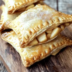 To make these tasty air fryer apple hand pies, you need a few key ingredients: - 2 cups all-purpose flour - 1/2 teaspoon salt - 1 teaspoon sugar - 1/2 cup unsalted butter, chilled and cubed - 4-6 tablespoons ice-cold water - 2 large apples, peeled, cored, and diced (Granny Smith or Honeycrisp) - 1 teaspoon cinnamon - 1/4 teaspoon nutmeg - 1/4 cup brown sugar - 1 tablespoon lemon juice - 1 egg (for egg wash) - Sugar for sprinkling on top Having these ingredients ready makes the process smooth and fun. The flour, salt, and sugar form the base for the crust. Chilled butter keeps the crust flaky. The ice-cold water helps bind the dough without warming it up too much. For the filling, the apples bring sweetness and texture, while spices like cinnamon and nutmeg add warmth and depth. Lemon juice balances the sweetness and keeps the apples fresh. You can find the Full Recipe at the end of this article. Enjoy crafting these delightful treats! To start, we need to make the pie crust. First, grab a large mixing bowl. Combine 2 cups of all-purpose flour, 1/2 teaspoon of salt, and 1 teaspoon of sugar. Mix these dry ingredients well. Next, take 1/2 cup of unsalted butter. Make sure it is chilled and cubed. Add the butter to the dry mix. Use your fingers or a pastry cutter to blend until it looks like coarse crumbs. Now, we need to form the dough. Gradually add ice-cold water, one tablespoon at a time. Mix it until the dough comes together. Form it into a ball, then wrap it in plastic wrap. Place it in the fridge for at least 30 minutes. This step helps keep the crust flaky. Now, let’s prepare the apple filling. Grab a bowl and add 2 large apples. Make sure they are peeled, cored, and diced. I like using Granny Smith or Honeycrisp apples for their tartness. Next, add 1 teaspoon of cinnamon, 1/4 teaspoon of nutmeg, 1/4 cup of brown sugar, and 1 tablespoon of lemon juice. Mix everything well. Let this sit for a moment. This allows the spices to blend into the apples. Once the dough is ready, roll it out on a floured surface. Aim for about 1/8-inch thickness. Use a round cutter or a glass to cut circles about 4-5 inches wide. Take a circle and place about a tablespoon of the apple mixture in the center. Fold the dough over to make a half-moon shape. Press the edges together to seal. Use a fork to crimp the edges for a nice look. Before air frying, brush the top of each pie with a beaten egg. This gives it a golden color. Sprinkle a little sugar on top for sweetness and crunch. Now it's time to air fry! Preheat your air fryer to 350°F (175°C). Place the hand pies in a single layer in the basket. You may need to do this in batches. Cook for 10-12 minutes. They should turn golden brown and crispy. Enjoy your delicious apple hand pies! For the full recipe, refer to the instructions provided above. Chilled ingredients are key for great dough. Cold butter creates a flaky texture. When you blend the butter, do it quickly. You want small pieces, not mush. Avoid overmixing your dough. Mix until it just holds together. If you mix too long, the dough gets tough. That’s not what you want for your hand pies. Preheat your air fryer to 350°F (175°C). This step helps the hand pies cook evenly. If you skip preheating, the pies might cook unevenly. Cook in batches for the best crispiness. Lay the hand pies in a single layer. If you stack them, they won’t get crispy. You want that perfect golden brown crust. For the full recipe, check the complete guide on how to make these tasty treats. {{image_2}} You can easily change the taste of your air fryer apple hand pies. Adding different spices can bring new life to this recipe. Try mixing in some ground ginger for warmth or a pinch of allspice for depth. You can also fold in chopped nuts like walnuts or pecans. This adds texture and a nice crunch. Using other fruits can make your hand pies unique. Pears, for example, blend well with apples. You could also use berries like blueberries or raspberries. These fruits add sweetness and a bit of tartness. Just remember to adjust the sugar if the fruit is very sweet. If you need a gluten-free option, you can use gluten-free flour. Blending almond flour with coconut flour works well. This gives a nice flavor and texture too. Store-bought dough is another quick option. It saves time if you want to skip making dough from scratch. However, homemade dough can taste better. You control the ingredients and flavors. Plus, making dough can be fun! Whether you choose store-bought or homemade, the taste will still be delicious. Try both to see which you like best. To keep your hand pies fresh, store them in an airtight container. This helps prevent them from getting soggy or stale. Place a piece of parchment paper between layers to avoid sticking. Keep them in the fridge for up to three days. If you want to enjoy them later, freezing is a great option. Wrap each pie in plastic wrap, then place them in a freezer bag. They can last up to three months in the freezer. To restore crispiness, reheat your hand pies in the air fryer. Set the temperature to 350°F (175°C). Heat them for about 5 minutes or until they are warm and crispy again. You can also use an oven. Place them on a baking sheet and heat at the same temperature for 10 minutes. Avoid using the microwave as it may make them soggy. Yes, you can use different apples! Some great choices are Granny Smith, Honeycrisp, and Fuji. Granny Smith gives a tart flavor. Honeycrisp adds sweetness and crunch. Fuji apples are sweet and juicy, making them perfect for hand pies. Mixing different apples can create a unique flavor profile. Just remember to peel and core the apples before using them in your filling. You will know the hand pies are done when they turn golden brown. Look for a crispy crust on the outside. The filling should be bubbling slightly at the edges. If you press gently, the hand pies should feel firm but not hard. This shows that the inside is cooked well. Let them cool a bit before biting in, as the filling will be hot. Absolutely, you can prepare the filling ahead of time! Just make sure to store it in an airtight container. Keep it in the fridge for up to two days. This saves you time on busy days. When you're ready, just fill the dough with the cold mixture. If you freeze the filling, let it thaw before using. This way, you can enjoy fresh hand pies whenever you want! For the full recipe, check out the detailed steps above. To make these air fryer apple hand pies, gather the following items: - 2 cups all-purpose flour - 1/2 teaspoon salt - 1 teaspoon sugar - 1/2 cup unsalted butter, chilled and cubed - 4-6 tablespoons ice-cold water - 2 large apples, peeled, cored, and diced (Granny Smith or Honeycrisp) - 1 teaspoon cinnamon - 1/4 teaspoon nutmeg - 1/4 cup brown sugar - 1 tablespoon lemon juice - 1 egg (for egg wash) - Sugar for sprinkling on top These ingredients create a perfect balance of sweet and tart flavors. The apples give a soft, juicy filling. The spices add warmth and depth. The crust is flaky and crisp, thanks to the chilled butter and cold water. You can use Granny Smith apples for tartness or Honeycrisp for sweetness. Mix and match to suit your taste. To make the filling even better, add some lemon juice. It brightens the flavor and balances the sweetness. You can also adjust the spices to your liking. Adding chopped nuts can give extra texture. Every bite will be a treat. For the crust, use chilled butter. This keeps the dough from becoming too warm and sticky. Cold water helps form a flaky crust. Remember, don’t overmix! You want the dough to be light and airy. Now, with the ingredients ready, you can follow the full recipe to create these delicious treats. Enjoy the process and the tasty results! In this blog post, we covered how to make delicious hand pies. You learned about the key ingredients: flour, butter, apples, and spices. I shared step-by-step instructions, tips for perfect dough, and air fryer secrets. We also explored variations with different flavors and storage tips. Making hand pies can be fun and rewarding. Enjoy your tasty treats with friends and family!