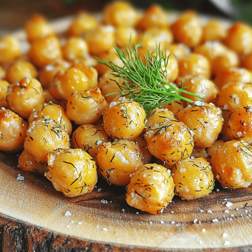- 1 can (15 oz) chickpeas, drained and rinsed - 2 tablespoons olive oil - 2 tablespoons dill pickle brine - 1 teaspoon garlic powder - 1 teaspoon onion powder - 1 teaspoon smoked paprika - ½ teaspoon sea salt - ¼ teaspoon black pepper - Fresh dill, for garnishing (optional) I love using chickpeas for snacks. They're packed with protein and fiber. Start with a can of chickpeas. Drain and rinse them well. This removes excess salt and makes them cleaner. Next, you need olive oil and dill pickle brine. The oil helps the spices stick. The brine adds that tangy pickle flavor we all enjoy. I use two tablespoons of each. For seasoning, I add garlic powder and onion powder. They bring depth and flavor to the dish. Smoked paprika adds a nice warmth. The sea salt and black pepper round out the taste. Finally, if you want a fresh touch, consider garnishing with dill. It adds color and a burst of flavor. Don't forget the full recipe for exact amounts and steps! - Preheat your oven to 400°F (200°C). - Spread chickpeas onto a kitchen towel and pat dry. Drying the chickpeas is key for crunch. Moisture makes them soggy. - Combine olive oil, dill pickle brine, and spices in a bowl. The mix gives the chickpeas their tangy flavor. - Toss the dried chickpeas in the seasoning mix. Make sure every chickpea gets a good coat. - Spread coated chickpeas on a baking sheet lined with parchment paper. Even spacing helps them roast evenly. - Roast for 25-30 minutes, stirring halfway through. This step ensures they get crunchy all around. - Let cool for a few minutes and garnish with fresh dill. Enjoy your crunchy snack delight from the full recipe! To get that perfect crunch, you need to pat the chickpeas dry. After you drain and rinse them, place them on a clean towel. Gently press to absorb excess moisture. This step is key because wet chickpeas will not crisp up well. A dry surface allows the seasoning to stick and the heat to do its job. Always use parchment paper on your baking sheet. This makes cleanup a breeze and helps the chickpeas crisp evenly. The paper keeps them from sticking, so you can enjoy every bite without any hassle. Plus, the parchment helps with even heat distribution, leading to a perfectly roasted snack. Your oven type can change baking times. If you have a convection oven, it may cook faster. Start checking your chickpeas at the 20-minute mark. If they look golden and smell amazing, they might be ready. Regular ovens may take the full 30 minutes. Always trust your eyes and nose; they are your best guides! {{image_2}} Dill pickle roasted chickpeas are tasty on their own, but you can make them even better! Here are some fun twists to try. Want a kick? Add cayenne pepper or chili powder to the seasoning mix. Start with a pinch and taste. You can always add more! This gives your snack a spicy kick that pairs well with the tangy pickle flavor. It’s perfect for heat lovers! For a fresh twist, add herbs like thyme or rosemary. Just chop them finely and mix them in with the seasoning. These herbs bring a bright flavor that makes the chickpeas pop. You can also try dill for even more pickle taste. Each herb offers a new taste experience. If you love cheese, try adding nutritional yeast. It gives a cheesy flavor without dairy. Mix a couple of tablespoons into the seasoning blend. This adds richness and makes the chickpeas even more satisfying. It's a great option for those who want a cheesy snack without extra calories. Explore these variations to find your favorite twist on this crunchy snack. You’ll find that each version brings something special to the table! For the full recipe, check out the earlier sections. To keep your dill pickle roasted chickpeas fresh, store them in an airtight container. This protects them from moisture and air. Make sure they cool completely before sealing. Place the container in a cool, dry spot away from sunlight. Avoid storing them in the fridge, as this can make them soggy. When you want to enjoy your chickpeas again, reheat them in the oven. Preheat your oven to 375°F (190°C). Spread the chickpeas on a baking sheet. Bake for about 5 to 10 minutes. This method helps them regain their crunch. You can also use an air fryer, setting it to 350°F (175°C) for 5 minutes. If stored properly, your roasted chickpeas can last for about a week. Keep an eye on them for any signs of staleness. If they lose their crispiness, it’s time to toss them. Always remember that fresh is best when it comes to snacks! For the full recipe, check out the section above. Yes, you can use dried chickpeas. First, soak them overnight in water. This softens them. Then, cook them until tender. This usually takes about 1 to 1.5 hours. Once cooked, drain and rinse them before following the rest of the recipe. Adjust the seasoning to taste, as dried chickpeas may absorb flavors differently. To make dill pickle roasted chickpeas less salty, reduce the sea salt in the recipe. You can also rinse canned chickpeas thoroughly to wash away some salt. If you use dill pickle brine, choose a low-sodium option. You can also balance saltiness with a splash of lemon juice for a fresh flavor. Dill pickle roasted chickpeas are healthy and packed with protein. One serving (about 1/4 cup) contains roughly 130 calories. They offer fiber, vitamins, and minerals too. Chickpeas help with digestion and keep you full longer. Plus, they are low in fat, making them a great snack choice. You can enjoy these chickpeas as a crunchy snack or a salad topping. They pair well with dips like hummus or yogurt. You can also mix them into grain bowls for added crunch. For a fun twist, serve them at parties as a healthy snack alternative. Yes, you can air fry dill pickle chickpeas! Preheat your air fryer to 375°F (190°C). Place the seasoned chickpeas in the air fryer basket in a single layer. Cook for about 15-20 minutes, shaking the basket halfway through. This method gives you a crispy texture without using oil. These roasted chickpeas are quick and tasty. We covered the key ingredients and steps. You learned how to make them crispy and flavorful. Plus, I shared tips for storage and reheating. Feel free to switch things up with spices or herbs. These snacks fit well in many meals or as a stand-alone treat. With this guide, you can impress anyone with your cooking. Enjoy your delicious dill pickle roasted chickpeas!