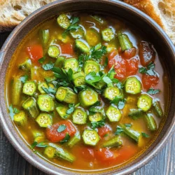 To make Classic Okra Stew, you need fresh ingredients and pantry staples. This stew is hearty and filling. It brings comfort to your table. - 1 pound fresh okra, sliced into rounds - 1 medium onion, chopped - 2 cloves garlic, minced - 1 bell pepper (any color), diced - 2 medium tomatoes, chopped - 1 can (15 oz) diced tomatoes (with juice) - Fresh parsley, for garnish - 4 cups vegetable broth - 1 tablespoon olive oil - 1 teaspoon smoked paprika - 1 teaspoon dried thyme - 1 teaspoon cayenne pepper (adjust to taste) - Salt and pepper, to taste Gather these ingredients from your kitchen or local market. Fresh okra adds a unique taste. The spices give it warmth and depth. The Full Recipe makes it easy to follow along. Gathering your ingredients is key to a smooth cooking process. Here’s what you need: - 1 pound fresh okra, sliced into rounds - 1 medium onion, chopped - 2 cloves garlic, minced - 1 bell pepper (any color), diced - 2 medium tomatoes, chopped - 4 cups vegetable broth - 1 teaspoon smoked paprika - 1 teaspoon dried thyme - 1 teaspoon cayenne pepper (adjust to taste) - 1 can (15 oz) diced tomatoes (with juice) - 1 tablespoon olive oil - Salt and pepper, to taste - Fresh parsley, for garnish Start by washing all the fresh veggies. Slice the okra into rounds. Chop the onion and bell pepper, and mince the garlic. Keep the ingredients close to your cooking area for easy access. In a large pot, heat the olive oil over medium heat. Add the chopped onion and bell pepper to the pot. Sauté them until they soften, about five minutes. Then, stir in the minced garlic. Cook for one more minute until it smells good. Next, add the sliced okra. Cook it for about five to seven minutes. This helps reduce the sliminess of the okra, which is a common concern. After that, sprinkle in the smoked paprika, thyme, cayenne pepper, salt, and pepper. Stir everything well to combine the flavors. Now, pour in the vegetable broth and diced tomatoes. Make sure to include the juice from the canned tomatoes. Bring the mix to a gentle simmer. Reduce the heat to low and cover the pot. Let it simmer for about 30 to 40 minutes. Stir occasionally until the okra is tender and the flavors blend nicely. Once the stew is ready, taste it. Adjust the seasoning if you need to. When serving, ladle the hot stew into deep bowls. Garnish it with freshly chopped parsley for a pop of color. For a nice touch, serve it with crusty bread on the side. You can even add a wedge of lemon or lime for a fresh zing. Enjoy this hearty meal! You can find the full recipe [here](#). Okra can be slimy, but I have some tricks to help. First, you can slice the okra and let it sit for about 30 minutes. This helps draw out some of the moisture. Another great tip is to cook the okra at a high heat for a short time. Stir it often to keep it from sticking. When you add it to the stew, give it a quick sauté before mixing in the broth. This step reduces the sliminess and enhances the flavor. Serve your okra stew hot for the best taste. The warmth brings out the flavors and makes the dish feel cozy. I recommend letting it simmer gently for about 30 minutes to meld the flavors. After cooking, let it cool for a few minutes before serving. This way, it won’t burn your mouth. Use a deep bowl to serve and enjoy the warmth. Garnishing makes your stew look and taste even better. Fresh parsley adds a nice pop of color and flavor. You can sprinkle some on top right before serving. For a zesty twist, try adding a squeeze of lemon or lime juice. This brightens the dish and balances the flavors. If you love heat, consider adding a slice of jalapeño or a dash of hot sauce for extra kick. These small touches make your Classic Okra Stew shine! For the full recipe, check out the details above. {{image_2}} You can easily make this stew vegan. Simply replace the vegetable broth with a homemade version or a store-bought one. Use more fresh veggies like zucchini or corn for added taste. You can also add lentils for protein. They cook well in the broth and add a nice texture. If you like heat, add more cayenne pepper or crushed red pepper flakes. You can also stir in jalapeños or serrano peppers. These spicy ingredients give the stew a kick. Try adding a splash of hot sauce right before serving for extra flavor. To change the texture, think about how you cut the okra. Slicing it thin makes it more tender. Alternatively, leave it in larger chunks for a hearty bite. You can also add beans like kidney or black beans for creaminess. This adds both flavor and depth to the stew. Feel free to explore these variations. They allow you to make the stew your own while keeping it delicious. For the complete recipe, check out the Full Recipe section above. After making your okra stew, let it cool down to room temperature. Once it cools, store it in an airtight container. Place it in the fridge for up to four days. This keeps the flavors fresh. When you are ready to eat, just take it out and enjoy. If you want to save your stew for later, freezing is great. Use a freezer-safe container or a heavy-duty freezer bag. Make sure to leave some space at the top. This allows the stew to expand. It can last up to three months in the freezer. When ready to eat, thaw it in the fridge overnight. To reheat, you have a few options. You can warm it on the stove or in the microwave. If using the stove, heat it over low heat, stirring often. If using the microwave, heat it in short bursts. Stir between each burst to ensure even heating. Always check the temperature before serving. You want it hot but not bubbling. Enjoy your comforting meal again! Okra stew is a savory dish that features okra as the main ingredient. It often includes tomatoes, onions, and spices. This stew is thick, hearty, and full of flavor. It's a popular dish in Southern and Creole cooking. Many people enjoy it for its unique taste and comforting warmth. You can serve it as a main dish or side. Yes, you can use frozen okra in your stew. Frozen okra is often pre-cut and ready to use. Just add it straight from the bag to your pot. It may have a bit more moisture, so watch your cooking time. You might need to simmer it a little longer to get the right texture. Okra stew pairs well with many sides. Here are some great options: - Crusty bread for dipping - Rice or quinoa for a filling meal - Cornbread for a Southern touch - A fresh green salad for balance - A squeeze of lemon or lime for zest You can choose any of these to make your meal even better! For the full recipe, check out the Classic Okra Stew section above. This blog post covered every step to make okra stew. I detailed the ingredients, from fresh picks to pantry staples. You learned the cooking process, plus tips to reduce okra's sliminess. Variations allow you to customize the dish to your taste. I also shared how to store leftovers and answered common questions. Now, you’re ready to create a tasty meal. Enjoy making your own okra stew!