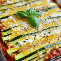 To make Easy Zucchini Lasagna, gather the following ingredients: - 3 medium zucchinis, sliced into thin strips - 1 cup ricotta cheese - 1 cup mozzarella cheese, shredded - ½ cup grated Parmesan cheese - 1 egg - 2 cups marinara sauce - 1 teaspoon dried oregano - 1 teaspoon garlic powder - Salt and pepper to taste - Fresh basil leaves for garnish Choose fresh zucchinis. Look for firm, glossy ones with no soft spots. They should feel heavy for their size. For cheese, use high-quality ricotta and mozzarella. Fresh cheese melts better and adds more flavor. When picking marinara sauce, check the label. Look for simple ingredients without added sugars or preservatives. If you're lactose intolerant, swap ricotta with a dairy-free alternative. For gluten-free diets, ensure your marinara sauce is gluten-free. You can also add layers of cooked ground turkey or beef for extra protein. If you want a vegan option, try using tofu blended with nutritional yeast instead of cheese. To start, you need to prepare the zucchini. Slice three medium zucchinis into thin strips. I like using a mandoline for even slices, but a sharp knife works too. After slicing, lay the strips on paper towels. Lightly sprinkle them with salt. This step helps draw out excess moisture. Let the zucchini sit for about ten minutes. This will help keep your lasagna from getting watery. Next, let’s make the ricotta filling. In a mixing bowl, combine one cup of ricotta cheese, one egg, one teaspoon of dried oregano, and one teaspoon of garlic powder. Don’t forget to add a pinch of salt and pepper to taste. Mix everything well until it turns smooth and creamy. This filling adds rich flavor to your lasagna. Now it's time to layer the lasagna. Start by spreading a thin layer of marinara sauce at the bottom of a 9x13 inch baking dish. Place half of the zucchini strips over the sauce, slightly overlapping them. Next, spread half of your ricotta mixture on top of the zucchini. Then, add another layer of marinara sauce and a sprinkle of mozzarella cheese. Repeat these layers with the remaining zucchini, ricotta mixture, marinara, and mozzarella. Finish with a layer of marinara sauce and a generous topping of grated Parmesan cheese. For baking, cover the dish with aluminum foil. Place it in your preheated oven at 375°F (190°C). Bake for 30 minutes. After that, remove the foil and bake for an additional 15 to 20 minutes. You want the cheese to be bubbly and golden brown. Once done, let the lasagna cool for about ten minutes before slicing. This resting time helps the layers set, making it easier to serve. For a beautiful presentation, garnish with fresh basil leaves. Enjoy this easy zucchini lasagna! You can find the full recipe above for all the details. When choosing zucchini, look for firm and smooth skin. The color should be bright green. Avoid zucchini that feels soft or has blemishes. Smaller zucchinis tend to be sweeter and more tender. If you find small ones, grab them! They work great in your lasagna. To keep your lasagna from getting soggy, salt the zucchini before using it. Lay the sliced zucchini on paper towels and sprinkle with salt. Let it sit for about 10 minutes. This draws out extra moisture. After that, pat the slices dry before layering them in the dish. This simple step helps keep your lasagna nice and firm. You can easily make this dish fit different diets. For a dairy-free option, swap the ricotta and mozzarella with vegan cheese. If you want a gluten-free meal, use gluten-free marinara. You can also add cooked ground turkey or beef for extra protein. Adjust the recipe to fit your needs, and enjoy every bite! For the full recipe, visit the recipe section. {{image_2}} This Easy Zucchini Lasagna is a fun twist on the classic dish. Instead of pasta, we use fresh zucchini. You slice the zucchini into thin strips, which makes it light and healthy. Each layer is filled with creamy ricotta, savory marinara, and gooey mozzarella. This recipe takes about 55 minutes from start to finish and serves six people. You will love how easy it is to make and how great it tastes! This lasagna is nutritious and packed with flavor. Each serving provides a good mix of proteins, fats, and carbs. Here is a quick look at the nutrition per serving: - Calories: 320 - Protein: 18g - Fat: 15g - Carbohydrates: 32g - Fiber: 2g - Sugar: 4g These numbers can vary based on the brands you use and any changes made to the recipe. For a complete meal, I suggest serving the lasagna with a fresh side salad. You can add mixed greens, cherry tomatoes, and a light vinaigrette. If you want more flavor, sprinkle some extra Parmesan on top of the lasagna before serving. Enjoy it warm, and don’t forget to garnish with fresh basil leaves for a nice touch! For the full recipe, you can check the section above. For a delicious vegetarian twist, you can add more veggies. Bell peppers, spinach, or mushrooms work great. You can also use a mix of your favorite vegetables. Just slice them thin and layer them like the zucchini. This way, you keep all the flavor and nutrients. You can even swap ricotta for cottage cheese if you want a different taste. If you need a gluten-free option, you can skip the traditional pasta. The zucchini makes a great substitute. Just be sure to slice the zucchini thin enough. You can also use gluten-free marinara sauce. Look for brands that are certified gluten-free to stay safe. If you want to add some meat, ground turkey or beef works well. Cook the meat in a pan before mixing it with the marinara sauce. Layer it in between the zucchini and cheese. This gives you a hearty meal that fills you up. You can also use cooked sausage for a bolder flavor. You can find the full recipe for Easy Zucchini Lasagna above. Yes, you can make Easy Zucchini Lasagna ahead of time. Just follow the steps in the Full Recipe, but do not bake it. Cover your dish tightly with plastic wrap or foil and store it in the fridge. It will stay fresh for up to 24 hours. When you are ready, bake it as directed. To store leftover lasagna, let it cool completely first. Then, place it in an airtight container. You can also wrap individual portions in plastic wrap. Keep it in the fridge for up to four days. This way, you can enjoy it later without losing flavor. Absolutely! Freezing zucchini lasagna is easy. After baking, let it cool completely. Then, wrap it tightly in plastic wrap and foil. Label it with the date. You can freeze it for up to three months. When you want to eat it, thaw it in the fridge overnight and reheat. If you need a substitute for ricotta cheese, try cottage cheese or cream cheese. You can also use Greek yogurt for a lighter option. Blend it smooth for a similar texture. Each option adds a unique flavor but works well in this recipe. Zucchini lasagna lasts about four days in the fridge. Make sure it is in an airtight container to keep it fresh. If you notice any unusual smells or changes in texture, it’s best to discard it. Always prioritize safety when eating leftovers. This blog post covered everything you need for Easy Zucchini Lasagna. We looked at the key ingredients, tips for fresh quality, and ways to adapt for dietary needs. I shared step-by-step instructions for preparation, layering, and baking. You learned how to choose the best zucchini and avoid a watery lasagna. In my final thoughts, this dish is not just tasty; it's simple and versatile too. Enjoy making this healthy option for your next meal!
