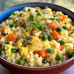 Cauliflower fried rice is a tasty and healthy dish. It uses cauliflower instead of rice. This dish cooks fast and is great for a weeknight meal. You can add your favorite veggies and proteins to make it your own. - 1 large head of cauliflower, grated or riced - 2 tablespoons coconut oil - 1 small onion, finely chopped - 2 garlic cloves, minced - 1 cup mixed vegetables (carrots, peas, bell peppers) - 2 large eggs, beaten - 3 tablespoons low-sodium soy sauce (or tamari for gluten-free) - 1 teaspoon sesame oil - 2 green onions, thinly sliced - Salt and pepper to taste - Optional: sesame seeds for garnish These ingredients combine to create a colorful and flavorful dish. The cauliflower provides a great base while the veggies add crunch and color. The soy sauce brings savory depth, and eggs add protein. You can find the full recipe and instructions above. To start, you need to rice the cauliflower. Take one large head of cauliflower. You can use a box grater or a food processor. If using a grater, just grate until it looks like rice. If using a food processor, pulse it gently until it’s fine. Set the riced cauliflower aside. Next, grab a large skillet or wok. Heat 2 tablespoons of coconut oil over medium heat. Once the oil is hot, add the finely chopped onion. Cook the onion for about 3-4 minutes. You want it to become soft and clear. Then, add 2 minced garlic cloves and 1 cup of mixed vegetables. Stir and cook for another 3-5 minutes until the veggies are tender. Now, push the vegetable mixture to one side of the pan. Pour the 2 beaten eggs onto the other side. Let the eggs cook until they are firm. Then, mix the scrambled eggs into the vegetables. This adds nice flavor and protein. It’s time to mix everything. Add the riced cauliflower to the skillet. Pour in 3 tablespoons of low-sodium soy sauce and 1 teaspoon of sesame oil. Stir everything well to combine. Cook for about 5-7 minutes. The goal is for the cauliflower to be tender but not mushy. Finally, season your dish with salt and pepper to taste. Fold in 2 thinly sliced green onions for a fresh touch. Remove the pan from heat. Serve your cauliflower fried rice hot. If you like, sprinkle sesame seeds on top for garnish. Enjoy your meal! When picking cauliflower, look for a large head that feels firm. The florets should be white, with no brown spots. Fresh cauliflower has tightly packed florets and green leaves. Choosing a fresh head will give your fried rice the best flavor. To get the right texture, rice the cauliflower well. You can use a box grater or a food processor. Aim for small, even pieces. This helps it cook evenly. Cook the cauliflower over medium heat. This keeps it tender without making it mushy. Stir often to avoid burning. Soy sauce is key for flavor. You can also use tamari for a gluten-free option. A splash of sesame oil adds a rich taste. Don’t forget salt and pepper to enhance the dish. Feel free to add garlic powder or ginger for extra kick! Serve your cauliflower fried rice hot. You can top it with sliced green onions for color. For added crunch, sprinkle sesame seeds on top. Pair it with grilled chicken or shrimp for more protein. This dish works well as a side or a main meal. {{image_2}} You can boost the protein in your cauliflower fried rice easily. Adding chicken, shrimp, or tofu makes it heartier. For chicken, use cooked, shredded pieces. For shrimp, toss in raw shrimp and cook until pink. If you prefer tofu, cube it and sauté until golden. Mix the protein in when you add the riced cauliflower. This helps blend the flavors well. Feel free to swap out the mixed vegetables for your favorites. Broccoli, zucchini, or corn work great too. You can even add leafy greens like spinach or kale for extra nutrients. Just ensure they are cut into small pieces for even cooking. You can add them at the same time as the garlic, so they soften nicely. You can change the flavor of your dish by adding spices or sauces. For a spicy kick, add red pepper flakes or sriracha. If you like sweet flavors, try adding pineapple chunks or sweet soy sauce. Mixing in fresh herbs like cilantro or basil can also enhance the taste. Experiment to find your favorite flavor profile. You can find the full recipe [here]. After enjoying your cauliflower fried rice, let it cool first. Then, put it in an airtight container. This keeps it fresh for later meals. You can store it in the fridge for up to three days. If you want to keep it longer, consider freezing it. To reheat your cauliflower fried rice, use a skillet or microwave. If using a skillet, add a splash of water or oil. Heat over medium until it's warm. If using a microwave, heat in 30-second bursts. Stir between heats to avoid hot spots. This keeps the texture nice and avoids mushiness. Freezing is a great way to save leftover cauliflower fried rice. Place the cooled rice in a freezer-safe bag. Squeeze out as much air as possible to prevent freezer burn. It can last up to three months. When you're ready to eat, thaw it in the fridge overnight. Then, reheat as mentioned above. Cauliflower fried rice is a healthy twist on the classic dish. Instead of rice, we use cauliflower. This veggie is grated or riced to mimic the texture of rice. You can stir-fry it with your favorite veggies, eggs, and sauces. It's quick, tasty, and low in carbs. Yes, cauliflower fried rice is quite healthy! It is lower in calories and carbs than regular fried rice. Cauliflower is rich in vitamins and fiber. It can help with digestion and weight management. Plus, you can add colorful veggies for more nutrients. Absolutely! To make it vegan, just skip the eggs. You can replace them with tofu or chickpeas for protein. Use soy sauce and add more veggies. This keeps the dish tasty and satisfying without animal products. To keep cauliflower from getting mushy, avoid overcooking it. Make sure to sauté it on medium-high heat. Stir-fry for only about 5-7 minutes until just tender. Keeping the texture firm adds to the dish's appeal. You can serve cauliflower fried rice alongside many dishes. It pairs well with grilled chicken, shrimp, or tofu. Try it with a side of steamed vegetables or a fresh salad. You can also enjoy it on its own as a light meal. For the full recipe, check out the [Full Recipe]. This article covered how to make cauliflower fried rice. You learned about key ingredients, step-by-step cooking instructions, and helpful tips. I shared variations to customize your dish and best storage practices for leftovers. Cauliflower fried rice is a tasty and healthy option for any meal. Try it out, and explore all the fun ways to make it your own. Enjoy cooking, and happy eating!