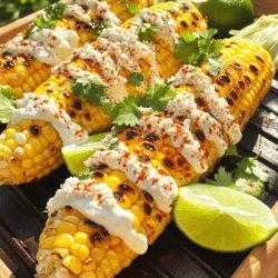 To make delicious elotes, you need some key items. Here’s what you’ll need: - 4 ears of fresh corn, husked - 1/2 cup mayonnaise - 1/2 cup sour cream - 1 cup cotija cheese, crumbled (or feta cheese as a substitute) - 2 tablespoons chili powder - 1 lime, juiced - Salt, to taste - Fresh cilantro, chopped (for garnish) - Skewers (optional, for easier handling) These ingredients bring all the amazing flavors together. The corn is sweet, and the cheese adds a nice touch. The lime juice gives it a fresh zing. You can switch things up with some optional ingredients. Here are a few ideas: - Use Greek yogurt instead of sour cream for a healthier twist. - Swap cotija cheese for feta if you can't find it. - Add minced garlic to the mayo mix for extra flavor. - Try different types of chili powder, like smoked or chipotle, for a new taste. These changes can help you find your favorite version of elotes. Don’t be afraid to experiment! Toppings can make your elotes even better. Here are some fun ideas: - Drizzle with hot sauce for a spicy kick. - Sprinkle with more cheese for extra richness. - Add diced avocado for creaminess. - Top with crumbled bacon for a savory crunch. These toppings will make your elotes unique. You can mix and match to suit your taste. Explore the options for the best flavor experience! For the full recipe, check out the detailed instructions and enjoy this tasty treat. First, husk the corn and remove the silk. This step is important for a good taste. If using skewers, push one into the base of each corn ear. This makes it easier to grill. Heat your grill to medium-high. If you don’t have a grill, use a grill pan. Grill the corn for about 10-15 minutes. Turn the corn every few minutes. Look for nice char marks on all sides. This adds great flavor. After grilling, let the corn cool for a bit before touching it. In a bowl, mix mayonnaise, sour cream, lime juice, and a pinch of salt. Stir until smooth. Brush this creamy mix all over the corn. Make sure to cover every bit! Next, sprinkle crumbled cotija cheese over the corn. Press it down gently so it sticks. Finally, add chili powder to taste. If you love spice, go for more! Finish with fresh cilantro on top. Serve hot and enjoy this tasty treat! For the complete details, check the Full Recipe. When picking corn, look for ears that feel firm. The kernels should be plump and bright. Fresh corn has bright green husks, and the silk should look clean and moist. Avoid corn with brown or dry silk. If you see any brown spots or mold, skip that ear. You want sweet and juicy corn for your elotes. One big mistake is overcooking the corn. If you grill it too long, it can dry out. Aim for a nice char without burning. Another mistake is not seasoning enough. The mayo and cheese give flavor, but don’t forget the salt and lime juice! Lastly, forget about skipping the cilantro. It adds a fresh taste and looks great. Spice levels can make or break your corn. If you like it mild, use less chili powder. For more heat, sprinkle more on top. You can also mix in some hot sauce with your mayo. Taste as you go to find what you like best. Everyone has different spice levels, so don’t be shy to adjust! {{image_2}} You can play with different cheeses for your elotes. Cotija cheese gives a nice salty kick. Feta cheese works too if you can’t find cotija. You might also try queso fresco for a milder taste. Shredded cheddar adds a rich twist, but it melts easily. Each cheese gives you a unique flavor and texture. Spices make elotes exciting. Chili powder is classic, but you can use smoked paprika for a deep flavor. Cumin adds warmth and a hint of earthiness. For a spicy kick, try cayenne pepper or hot sauce. Don’t forget garlic powder for that savory boost. Mix and match to find your favorite blend. Get creative with toppings! Fresh lime juice adds zing, while chopped jalapeños bring heat. You can top with crispy bacon bits for a savory crunch. Drizzle with sriracha for a spicy flair. Fresh herbs like parsley or chives can brighten your dish. For a twist, try crushed nuts or seeds for extra texture. For the full recipe, check out the Mexican Street Corn Elotes section! To store leftover elotes, let them cool first. Place each ear in a zip-top bag or wrap in plastic wrap. This keeps them fresh and prevents drying. Store in the fridge for up to three days. If you want to keep them longer, try freezing. When you want to enjoy your elotes again, reheat them in the oven. Preheat your oven to 350°F (175°C). Wrap the corn in foil to keep it moist. Heat for about 10-15 minutes. You can also use the microwave. Place the corn on a plate, cover with a damp paper towel, and heat for 1-2 minutes. If you want to freeze grilled corn, make sure it is fully cooled. Cut the corn off the cob for easier storage. Place the kernels in an airtight container or freezer bag. Remove as much air as possible. You can freeze for up to six months. When ready to use, thaw in the fridge overnight before reheating. Mexican Street Corn, or Elotes, has roots in Mexico's street food culture. Vendors sell this tasty treat at fairs and on busy streets. The corn is usually grilled and topped with creamy sauce and cheese. This dish captures the vibrant flavors of Mexico and reflects its street food tradition. Yes, you can make Elotes without grilling. If you don't have a grill, use a grill pan on your stove. You can also boil or steam the corn. Just cook the corn until tender. Then, follow the same steps to coat it with sauce and toppings. You can still enjoy that delicious flavor! The best way to serve Elotes is hot off the grill. After coating the corn, sprinkle extra toppings like cheese and chili powder. Serve with lime wedges for added zest. You can use skewers for easy handling. This makes it fun to eat while enjoying a sunny day outdoors. For the complete recipe, check out the Full Recipe! In this blog post, I covered how to make tasty elotes. We talked about essential and optional ingredients, plus toppings. I shared step-by-step instructions, grilling tips, and common mistakes to avoid. I also discussed variations to try and how to store leftovers. Elotes are fun and flavorful. You can easily adjust them to fit your taste. Enjoy experimenting with this classic dish!