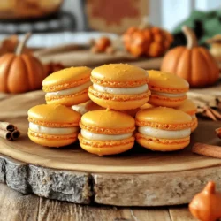 To make your pumpkin spice macarons, gather these ingredients: - 100g almond flour - 100g powdered sugar - 75g egg whites (about 2 large eggs), aged at room temperature - 50g granulated sugar - 1 tsp pumpkin spice blend (cinnamon, nutmeg, ginger, allspice) - 1/4 tsp vanilla extract - A pinch of salt - Orange and yellow food coloring (optional) For the filling, you’ll need: - 100g cream cheese, softened - 50g unsalted butter, softened - 150g powdered sugar - 1 tsp pumpkin spice blend - 1 tbsp maple syrup To create these delightful treats, have these tools on hand: - Baking sheets and parchment paper - Mixer (stand mixer or hand mixer) - Piping bags and piping tips These ingredients and tools will help you craft the perfect pumpkin spice macarons. When you gather everything, you can follow the Full Recipe to create a delicious fall treat that everyone will love. To start, you need to prepare your baking sheets. Line two sheets with parchment paper or silicone macaron mats. This will stop the macarons from sticking. Preheat your oven to 300°F (150°C). Next, sift the dry ingredients. In a bowl, combine 100g almond flour, 100g powdered sugar, and 1 teaspoon pumpkin spice blend. Sifting helps to break up lumps. A smooth mixture leads to better macarons. Now let’s whip the egg whites. Use 75g of aged egg whites, which is about 2 large eggs. Place them in a clean mixing bowl. Add a pinch of salt to help the whites whip up better. Start your mixer on medium speed. Whip the egg whites until they become frothy. Gradually add 50g granulated sugar while beating. Keep mixing until you see stiff peaks. The mixture should look glossy and hold its shape well. For this part, gently fold in the dry ingredients. Use a spatula and make a figure-eight motion. This helps combine everything without losing air. Be careful not to overmix; the batter should flow easily but still be thick. If you want color, add a few drops of orange and yellow food coloring. Fold it in carefully until you achieve your desired shade. Now, it’s time to pipe the macarons. Transfer the batter to a piping bag with a round tip. Pipe small circles, about 1.5 inches in diameter, on the sheets. Leave space between each one. Once piped, tap the baking sheets on the counter. This releases any air bubbles trapped in the batter. Allow the macarons to rest for 30-60 minutes. They should form a skin on top and not feel sticky. Now you can bake them! Place the macarons in the preheated oven. Bake for 15-18 minutes. Rotate the sheets halfway through to ensure even cooking. After baking, cool the macarons on the sheets for about 5 minutes. Then, transfer them to a wire rack to cool completely. Now that your macarons are ready, you can prepare the filling. Follow the [Full Recipe] for the complete instructions! One common mistake is overmixing the batter. This can lead to flat macarons without feet. When you fold in the dry mix, stop as soon as it looks combined. You want a thick batter that flows easily when piped. Another key point is aging egg whites. Fresh egg whites hold too much moisture. Let them sit for at least a day in the fridge. This helps them whip up to stiff peaks better. To achieve perfect feet, you need the right texture. The batter should be smooth and glossy. It should flow like lava when piped. Let the macarons rest for 30 to 60 minutes before baking. This helps form a skin on top, which is key for feet. When you tap the baking sheets, it also releases air bubbles. This ensures even rising. For decoration, consider using fall colors like orange and yellow. You can mix these into the batter for a beautiful look. After baking, you can add toppings like edible glitter or sprinkles. This gives your macarons a fun flair. Use a piping bag to add filling in creative ways too. Try swirls or dots to make each macaron unique. For a full recipe, check out the instructions above. {{image_2}} You can switch up the filling for your pumpkin spice macarons. Try using chocolate ganache for a rich taste. Or, make a maple buttercream for a sweet twist. For a fruity option, use cream cheese mixed with apple butter. Seasonal flavors can also shine here, like cranberry or pecan! Adjust fillings based on what you enjoy. Each filling gives a new experience while keeping that macaron crunch. Beyond pumpkin spice, you can have fun with colors! For Halloween, use black and orange. For Thanksgiving, earthy tones like deep brown or gold work well. You can also pipe designs like leaves or pumpkins on top. Match the colors to your events. Colorful macarons not only taste great but also look festive for any holiday. Get creative with seasonal themes and designs! You can still enjoy macarons with dietary needs! To make them gluten-free, use almond flour as your base. If you want vegan macarons, swap egg whites with aquafaba. This is the liquid from canned chickpeas. It whips up just like egg whites. For the filling, try using coconut cream instead of butter. Each method maintains the flavor while meeting your needs. Don't be afraid to experiment and find what works best! To keep your pumpkin spice macarons fresh, store them in an airtight container. This helps prevent them from drying out. I recommend using a container that is not too big, as extra space can cause the macarons to move around. You want them to stay intact. - Use a container that seals tightly. - Place parchment paper between layers to prevent sticking. - Store at room temperature for up to three days. You can freeze macarons for later enjoyment. Here’s how to do it step by step: 1. Before Assembly: Freeze the piped macaron shells on the baking sheet for about an hour. Once frozen, transfer them to a freezer-safe bag. Seal tightly. They can stay in the freezer for up to three months. 2. After Assembly: If you have already filled your macarons, place them in an airtight container. Layer them with parchment paper and freeze for up to one month. Thawing Instructions: When you’re ready to eat them, remove the macarons from the freezer. Let them thaw in the fridge for about two hours. This keeps them from becoming too soft. Enjoy the flavor and texture as if they were just made! The secret lies in precision and technique. Here are key tips: - Aged egg whites: Let your egg whites sit out for 24 hours. This helps them whip better. - Sifting: Sift your almond flour and powdered sugar. This step ensures a smooth texture. - Folding: Gently fold the dry mix into the egg whites. Use a figure-eight motion to avoid overmixing. - Resting: Allow the piped macarons to rest. This helps form a skin and prevents cracking. These steps create a perfect macaron with a crisp shell and soft center. Cracking can happen for several reasons. Here’s what to watch for: - Overmixing: If the batter is too runny, it can crack while baking. - Humidity: Too much moisture in the air can affect the batter. - Insufficient resting: If you skip resting, the macarons may not form a skin and crack. - Incorrect oven temperature: Ensure your oven is at 300°F (150°C). An oven that is too hot can cause cracks. Adjusting these factors can help you avoid cracks in your next batch. Homemade macarons can last for about 3 to 5 days in the fridge. Here are some tips for storage: - Keep them in an airtight container: This helps maintain freshness. - Separate layers with parchment paper: This prevents sticking and keeps them intact. - Freeze for longer storage: You can freeze assembled macarons for up to 2 months. Just be sure to thaw them in the fridge before serving. These methods help keep your macarons fresh and tasty. If you want to buy pumpkin spice macarons, check out local bakeries and specialty shops. Here are some good options: - Local bakeries: Many bakeries offer seasonal flavors, especially in fall. - Gourmet grocery stores: Some high-end groceries carry unique macarons. - Online shops: Websites that specialize in baked goods often have macarons for delivery. You can also find a recipe to make your own pumpkin spice macarons at home! Check out the Full Recipe for a delightful treat. Making macarons can be fun and rewarding. We covered the key ingredients, tools, and steps to create them perfectly. I shared tips on avoiding common mistakes and how to decorate these treats beautifully. We also explored flavor and design variations to keep your macarons exciting. Finally, we discussed the best storage methods for keeping them fresh. Now, you're ready to impress with your macarons. Enjoy baking and sharing your creations!